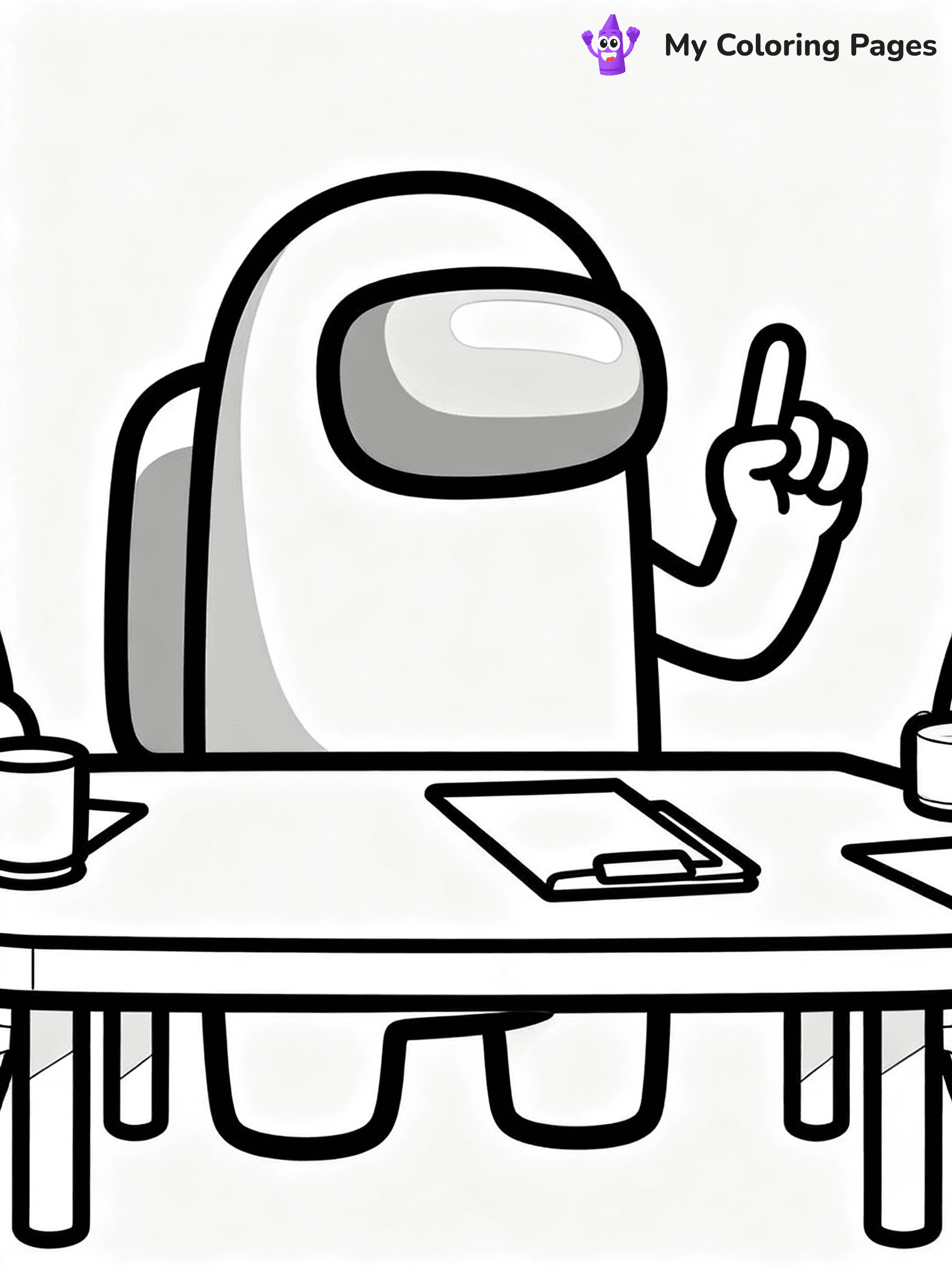 ⚠️ CRITICAL REQUIREMENT - ABSOLUTE BLACK AND WHITE ONLY ⚠️
This MUST be a BLACK AND WHITE line drawing ONLY. NO COLORS whatsoever.
- ONLY pure black lines (#000000) on pure white background (#FFFFFF)
- ABSOLUTELY NO colors, NO shading, NO gradients, NO grayscale
- If there are ANY colors in the output, the image is REJECTED
- This is a COLORING PAGE - meant to be COLORED IN by children
- The output must be UNCOLORED line art ready for coloring
⚠️ SUBJECT TO DRAW: Crewmate from Among Us at emergency meeting table, finger raised, discussing. Important: PURE OUTLINES. NO FILLS, COLOR, SHADING, OR GREYSCALE. WHITE BACKGROUND.
(REMEMBER: Output must be BLACK AND WHITE line art only, NOT colored!)
# Flat, Friendly Cartoon Line-Art Coloring Page
You are generating a **pure black-and-white binary image** of a child-friendly cartoon scene combining characters and background scenery in one cohesive composition.
## Rendering Rules (Strict)
- Only two colors: pure black (#000000) outlines and pure white (#FFFFFF) background.
- No grayscale, shading, gradients, tints, fills, transparency, or partial pixels.
- No antialiasing or blended edges; every pixel is 100% black or white.
- No solid black fills inside shapes — all areas inside outlines must remain white.
- No dark clothing areas or filled tone blocks; all garments outlined only.
- No shadows, textures, lighting, or tonal variations.
- Must look like flat binary vector line-art for coloring pages.
## Drawing & Composition
- **Medium, consistent line weight**; clean closed outlines easy to color inside.
- **Flat, simple, child-friendly design** — no realism or 3D depth.
- Characters are **grounded on a surface**, centered and large.
- **Balanced composition** with clear silhouettes and minimal props.
## Scenery & Style
- Landmarks (e.g., mosque, CN Tower) and scenery (trees, benches, waves) drawn with **black outlines only.**
- For real-world figures, teams, or places, show accurate details using only black outlines—no text or logos. Use distinctive uniform patterns, abstract symbols, and landmark silhouettes to convey identity.
- Keep **consistent perspective**; no floating elements.
- **Style:** whimsical **Doodle Art Alley** — rounded, friendly outlines.
- May adapt shapes from **Crayola, Disney, Peppa Pig, Cocomelon** — *by shape only, never color.*
- Final output: **flat, crisp, binary (#000000/#FFFFFF)**, **no filled color or background text.**
EXTREMELYE IMPORTANT:
- PURE BINARY LINE-ART; NO FILLS (HAIR/CLOTHES/SKIN), SHADING, OR GREY.
- NO SHADING, COLOR. MUST BE WHITE BACKGROUND.
⚠️ FINAL REMINDER: Draw the subject "Crewmate from Among Us at emergency meeting table, finger raised, discussing. Important: PURE OUTLINES. NO FILLS, COLOR, SHADING, OR GREYSCALE. WHITE BACKGROUND." as BLACK AND WHITE line art. Zero colors in output.