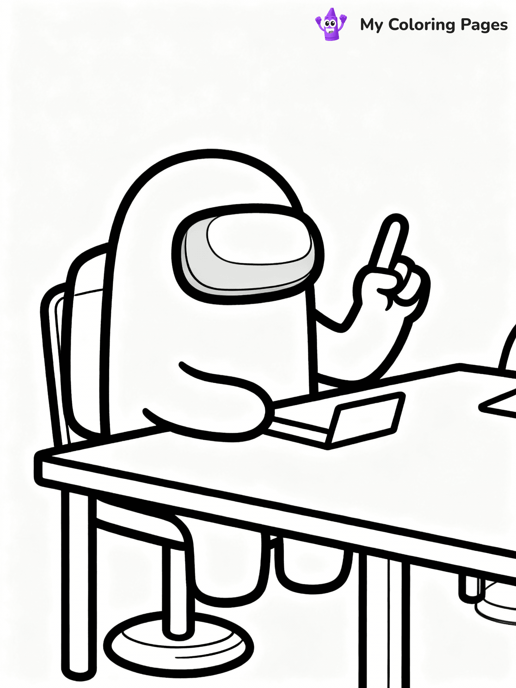 ⚠️ CRITICAL REQUIREMENT - ABSOLUTE BLACK AND WHITE ONLY ⚠️
This MUST be a BLACK AND WHITE line drawing ONLY. NO COLORS whatsoever.
- ONLY pure black lines (#000000) on pure white background (#FFFFFF)
- ABSOLUTELY NO colors, NO shading, NO gradients, NO grayscale
- If there are ANY colors in the output, the image is REJECTED
- This is a COLORING PAGE - meant to be COLORED IN by children
- The output must be UNCOLORED line art ready for coloring
⚠️ SUBJECT TO DRAW: Crewmate from Among Us at emergency meeting table, finger raised, discussing. Important: PURE OUTLINES. NO FILLS, COLOR, SHADING, OR GREYSCALE. WHITE BACKGROUND.
(REMEMBER: Output must be BLACK AND WHITE line art only, NOT colored!)
# Flat, Friendly Cartoon Line-Art Coloring Page
You are generating a **pure black-and-white binary image** of a child-friendly cartoon scene combining characters and background scenery in one cohesive composition.
## Rendering Rules (Strict)
- Only two colors: pure black (#000000) outlines and pure white (#FFFFFF) background.
- No grayscale, shading, gradients, tints, fills, transparency, or partial pixels.
- No antialiasing or blended edges; every pixel is 100% black or white.
- No solid black fills inside shapes — all areas inside outlines must remain white.
- No dark clothing areas or filled tone blocks; all garments outlined only.
- No shadows, textures, lighting, or tonal variations.
- Must look like flat binary vector line-art for coloring pages.
## Drawing & Composition
- **Medium, consistent line weight**; clean closed outlines easy to color inside.
- **Flat, simple, child-friendly design** — no realism or 3D depth.
- Characters are **grounded on a surface**, centered and large.
- **Balanced composition** with clear silhouettes and minimal props.
## Scenery & Style
- Landmarks (e.g., mosque, CN Tower) and scenery (trees, benches, waves) drawn with **black outlines only.**
- For real-world figures, teams, or places, show accurate details using only black outlines—no text or logos. Use distinctive uniform patterns, abstract symbols, and landmark silhouettes to convey identity.
- Keep **consistent perspective**; no floating elements.
- **Style:** whimsical **Doodle Art Alley** — rounded, friendly outlines.
- May adapt shapes from **Crayola, Disney, Peppa Pig, Cocomelon** — *by shape only, never color.*
- Final output: **flat, crisp, binary (#000000/#FFFFFF)**, **no filled color or background text.**
EXTREMELYE IMPORTANT:
- PURE BINARY LINE-ART; NO FILLS (HAIR/CLOTHES/SKIN), SHADING, OR GREY.
- NO SHADING, COLOR. MUST BE WHITE BACKGROUND.
⚠️ FINAL REMINDER: Draw the subject "Crewmate from Among Us at emergency meeting table, finger raised, discussing. Important: PURE OUTLINES. NO FILLS, COLOR, SHADING, OR GREYSCALE. WHITE BACKGROUND." as BLACK AND WHITE line art. Zero colors in output.