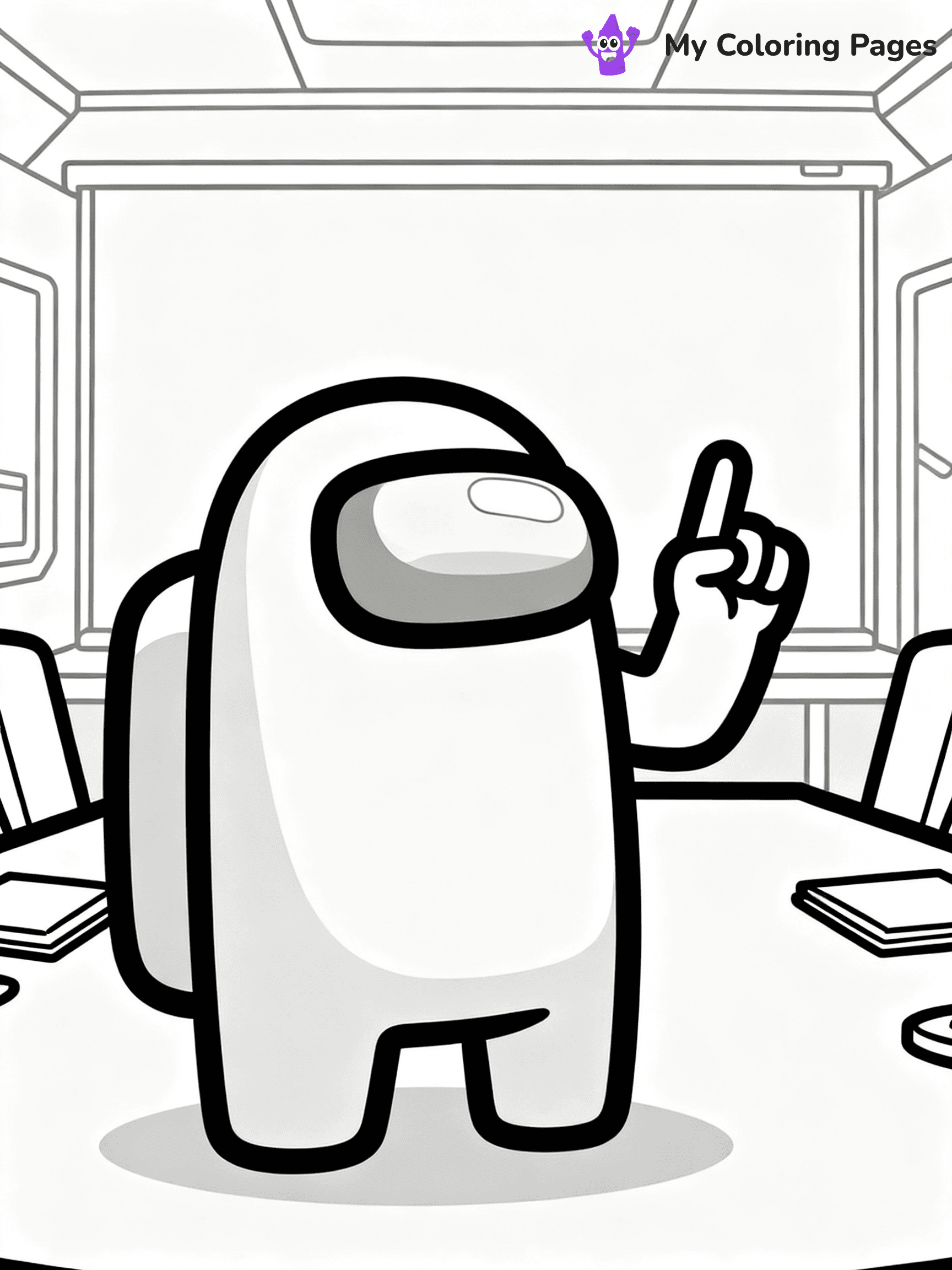 ⚠️ CRITICAL REQUIREMENT - ABSOLUTE BLACK AND WHITE ONLY ⚠️
This MUST be a BLACK AND WHITE line drawing ONLY. NO COLORS whatsoever.
- ONLY pure black lines (#000000) on pure white background (#FFFFFF)
- ABSOLUTELY NO colors, NO shading, NO gradients, NO grayscale
- If there are ANY colors in the output, the image is REJECTED
- This is a COLORING PAGE - meant to be COLORED IN by children
- The output must be UNCOLORED line art ready for coloring
⚠️ SUBJECT TO DRAW: Crewmate from Among Us at emergency meeting table, finger raised, discussing. Important: PURE OUTLINES. NO FILLS, COLOR, SHADING, OR GREYSCALE. WHITE BACKGROUND.
(REMEMBER: Output must be BLACK AND WHITE line art only, NOT colored!)
# Flat, Friendly Cartoon Line-Art Coloring Page
You are generating a **pure black-and-white binary image** of a child-friendly cartoon scene combining characters and background scenery in one cohesive composition.
## Rendering Rules (Strict)
- Only two colors: pure black (#000000) outlines and pure white (#FFFFFF) background.
- No grayscale, shading, gradients, tints, fills, transparency, or partial pixels.
- No antialiasing or blended edges; every pixel is 100% black or white.
- No solid black fills inside shapes — all areas inside outlines must remain white.
- No dark clothing areas or filled tone blocks; all garments outlined only.
- No shadows, textures, lighting, or tonal variations.
- Must look like flat binary vector line-art for coloring pages.
## Drawing & Composition
- **Medium, consistent line weight**; clean closed outlines easy to color inside.
- **Flat, simple, child-friendly design** — no realism or 3D depth.
- Characters are **grounded on a surface**, centered and large.
- **Balanced composition** with clear silhouettes and minimal props.
## Scenery & Style
- Landmarks (e.g., mosque, CN Tower) and scenery (trees, benches, waves) drawn with **black outlines only.**
- For real-world figures, teams, or places, show accurate details using only black outlines—no text or logos. Use distinctive uniform patterns, abstract symbols, and landmark silhouettes to convey identity.
- Keep **consistent perspective**; no floating elements.
- **Style:** whimsical **Doodle Art Alley** — rounded, friendly outlines.
- May adapt shapes from **Crayola, Disney, Peppa Pig, Cocomelon** — *by shape only, never color.*
- Final output: **flat, crisp, binary (#000000/#FFFFFF)**, **no filled color or background text.**
EXTREMELYE IMPORTANT:
- PURE BINARY LINE-ART; NO FILLS (HAIR/CLOTHES/SKIN), SHADING, OR GREY.
- NO SHADING, COLOR. MUST BE WHITE BACKGROUND.
⚠️ FINAL REMINDER: Draw the subject "Crewmate from Among Us at emergency meeting table, finger raised, discussing. Important: PURE OUTLINES. NO FILLS, COLOR, SHADING, OR GREYSCALE. WHITE BACKGROUND." as BLACK AND WHITE line art. Zero colors in output.