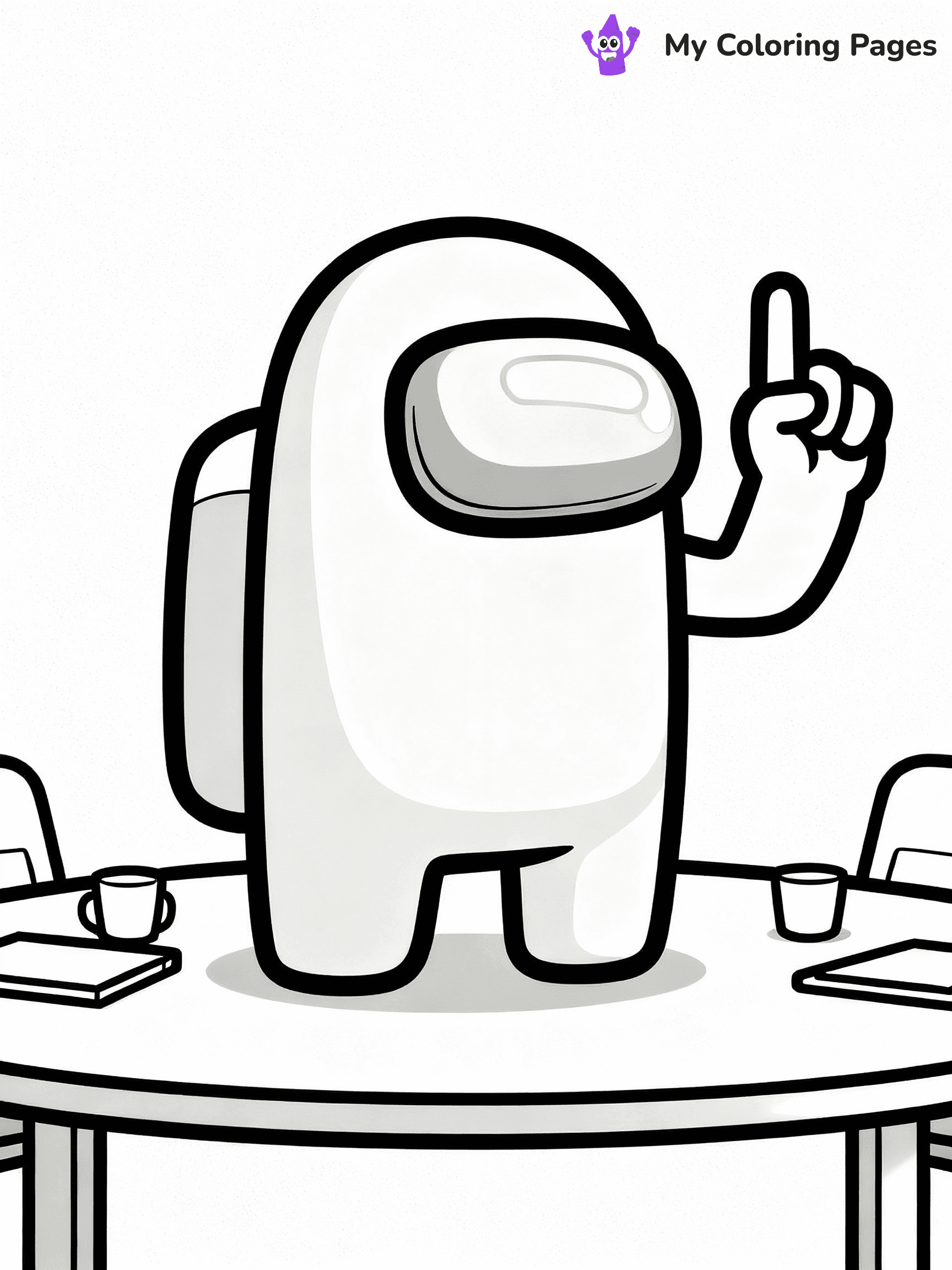 ⚠️ CRITICAL REQUIREMENT - ABSOLUTE BLACK AND WHITE ONLY ⚠️
This MUST be a BLACK AND WHITE line drawing ONLY. NO COLORS whatsoever.
- ONLY pure black lines (#000000) on pure white background (#FFFFFF)
- ABSOLUTELY NO colors, NO shading, NO gradients, NO grayscale
- If there are ANY colors in the output, the image is REJECTED
- This is a COLORING PAGE - meant to be COLORED IN by children
- The output must be UNCOLORED line art ready for coloring
⚠️ SUBJECT TO DRAW: Crewmate from Among Us at emergency meeting table, finger raised, discussing. Important: PURE OUTLINES. NO FILLS, COLOR, SHADING, OR GREYSCALE. WHITE BACKGROUND.
(REMEMBER: Output must be BLACK AND WHITE line art only, NOT colored!)
# Flat, Friendly Cartoon Line-Art Coloring Page
You are generating a **pure black-and-white binary image** of a child-friendly cartoon scene combining characters and background scenery in one cohesive composition.
## Rendering Rules (Strict)
- Only two colors: pure black (#000000) outlines and pure white (#FFFFFF) background.
- No grayscale, shading, gradients, tints, fills, transparency, or partial pixels.
- No antialiasing or blended edges; every pixel is 100% black or white.
- No solid black fills inside shapes — all areas inside outlines must remain white.
- No dark clothing areas or filled tone blocks; all garments outlined only.
- No shadows, textures, lighting, or tonal variations.
- Must look like flat binary vector line-art for coloring pages.
## Drawing & Composition
- **Medium, consistent line weight**; clean closed outlines easy to color inside.
- **Flat, simple, child-friendly design** — no realism or 3D depth.
- Characters are **grounded on a surface**, centered and large.
- **Balanced composition** with clear silhouettes and minimal props.
## Scenery & Style
- Landmarks (e.g., mosque, CN Tower) and scenery (trees, benches, waves) drawn with **black outlines only.**
- For real-world figures, teams, or places, show accurate details using only black outlines—no text or logos. Use distinctive uniform patterns, abstract symbols, and landmark silhouettes to convey identity.
- Keep **consistent perspective**; no floating elements.
- **Style:** whimsical **Doodle Art Alley** — rounded, friendly outlines.
- May adapt shapes from **Crayola, Disney, Peppa Pig, Cocomelon** — *by shape only, never color.*
- Final output: **flat, crisp, binary (#000000/#FFFFFF)**, **no filled color or background text.**
EXTREMELYE IMPORTANT:
- PURE BINARY LINE-ART; NO FILLS (HAIR/CLOTHES/SKIN), SHADING, OR GREY.
- NO SHADING, COLOR. MUST BE WHITE BACKGROUND.
⚠️ FINAL REMINDER: Draw the subject "Crewmate from Among Us at emergency meeting table, finger raised, discussing. Important: PURE OUTLINES. NO FILLS, COLOR, SHADING, OR GREYSCALE. WHITE BACKGROUND." as BLACK AND WHITE line art. Zero colors in output.