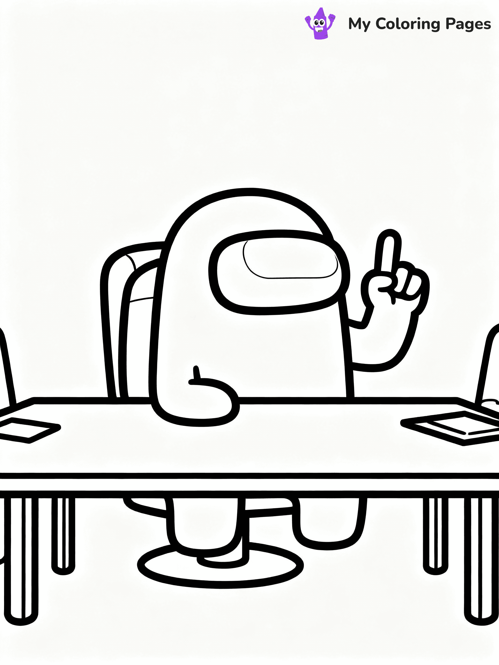 ⚠️ CRITICAL REQUIREMENT - ABSOLUTE BLACK AND WHITE ONLY ⚠️
This MUST be a BLACK AND WHITE line drawing ONLY. NO COLORS whatsoever.
- ONLY pure black lines (#000000) on pure white background (#FFFFFF)
- ABSOLUTELY NO colors, NO shading, NO gradients, NO grayscale
- If there are ANY colors in the output, the image is REJECTED
- This is a COLORING PAGE - meant to be COLORED IN by children
- The output must be UNCOLORED line art ready for coloring
⚠️ SUBJECT TO DRAW: Crewmate from Among Us at emergency meeting table, finger raised, discussing. Important: PURE OUTLINES. NO FILLS, COLOR, SHADING, OR GREYSCALE. WHITE BACKGROUND.
(REMEMBER: Output must be BLACK AND WHITE line art only, NOT colored!)
# Flat, Friendly Cartoon Line-Art Coloring Page
You are generating a **pure black-and-white binary image** of a child-friendly cartoon scene combining characters and background scenery in one cohesive composition.
## Rendering Rules (Strict)
- Only two colors: pure black (#000000) outlines and pure white (#FFFFFF) background.
- No grayscale, shading, gradients, tints, fills, transparency, or partial pixels.
- No antialiasing or blended edges; every pixel is 100% black or white.
- No solid black fills inside shapes — all areas inside outlines must remain white.
- No dark clothing areas or filled tone blocks; all garments outlined only.
- No shadows, textures, lighting, or tonal variations.
- Must look like flat binary vector line-art for coloring pages.
## Drawing & Composition
- **Medium, consistent line weight**; clean closed outlines easy to color inside.
- **Flat, simple, child-friendly design** — no realism or 3D depth.
- Characters are **grounded on a surface**, centered and large.
- **Balanced composition** with clear silhouettes and minimal props.
## Scenery & Style
- Landmarks (e.g., mosque, CN Tower) and scenery (trees, benches, waves) drawn with **black outlines only.**
- For real-world figures, teams, or places, show accurate details using only black outlines—no text or logos. Use distinctive uniform patterns, abstract symbols, and landmark silhouettes to convey identity.
- Keep **consistent perspective**; no floating elements.
- **Style:** whimsical **Doodle Art Alley** — rounded, friendly outlines.
- May adapt shapes from **Crayola, Disney, Peppa Pig, Cocomelon** — *by shape only, never color.*
- Final output: **flat, crisp, binary (#000000/#FFFFFF)**, **no filled color or background text.**
EXTREMELYE IMPORTANT:
- PURE BINARY LINE-ART; NO FILLS (HAIR/CLOTHES/SKIN), SHADING, OR GREY.
- NO SHADING, COLOR. MUST BE WHITE BACKGROUND.
⚠️ FINAL REMINDER: Draw the subject "Crewmate from Among Us at emergency meeting table, finger raised, discussing. Important: PURE OUTLINES. NO FILLS, COLOR, SHADING, OR GREYSCALE. WHITE BACKGROUND." as BLACK AND WHITE line art. Zero colors in output.