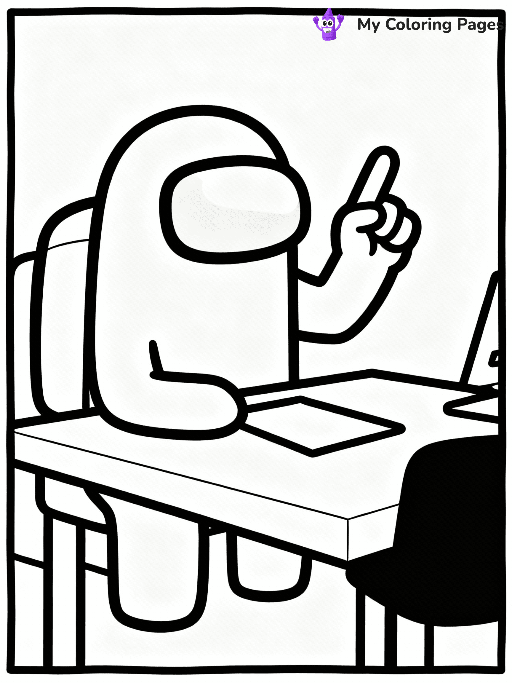 ⚠️ CRITICAL REQUIREMENT - ABSOLUTE BLACK AND WHITE ONLY ⚠️
This MUST be a BLACK AND WHITE line drawing ONLY. NO COLORS whatsoever.
- ONLY pure black lines (#000000) on pure white background (#FFFFFF)
- ABSOLUTELY NO colors, NO shading, NO gradients, NO grayscale
- If there are ANY colors in the output, the image is REJECTED
- This is a COLORING PAGE - meant to be COLORED IN by children
- The output must be UNCOLORED line art ready for coloring
⚠️ SUBJECT TO DRAW: Crewmate from Among Us at emergency meeting table, finger raised, discussing. Important: PURE OUTLINES. NO FILLS, COLOR, SHADING, OR GREYSCALE. WHITE BACKGROUND.
(REMEMBER: Output must be BLACK AND WHITE line art only, NOT colored!)
# Flat, Friendly Cartoon Line-Art Coloring Page
You are generating a **pure black-and-white binary image** of a child-friendly cartoon scene combining characters and background scenery in one cohesive composition.
## Rendering Rules (Strict)
- Only two colors: pure black (#000000) outlines and pure white (#FFFFFF) background.
- No grayscale, shading, gradients, tints, fills, transparency, or partial pixels.
- No antialiasing or blended edges; every pixel is 100% black or white.
- No solid black fills inside shapes — all areas inside outlines must remain white.
- No dark clothing areas or filled tone blocks; all garments outlined only.
- No shadows, textures, lighting, or tonal variations.
- Must look like flat binary vector line-art for coloring pages.
## Drawing & Composition
- **Medium, consistent line weight**; clean closed outlines easy to color inside.
- **Flat, simple, child-friendly design** — no realism or 3D depth.
- Characters are **grounded on a surface**, centered and large.
- **Balanced composition** with clear silhouettes and minimal props.
## Scenery & Style
- Landmarks (e.g., mosque, CN Tower) and scenery (trees, benches, waves) drawn with **black outlines only.**
- For real-world figures, teams, or places, show accurate details using only black outlines—no text or logos. Use distinctive uniform patterns, abstract symbols, and landmark silhouettes to convey identity.
- Keep **consistent perspective**; no floating elements.
- **Style:** whimsical **Doodle Art Alley** — rounded, friendly outlines.
- May adapt shapes from **Crayola, Disney, Peppa Pig, Cocomelon** — *by shape only, never color.*
- Final output: **flat, crisp, binary (#000000/#FFFFFF)**, **no filled color or background text.**
EXTREMELYE IMPORTANT:
- PURE BINARY LINE-ART; NO FILLS (HAIR/CLOTHES/SKIN), SHADING, OR GREY.
- NO SHADING, COLOR. MUST BE WHITE BACKGROUND.
⚠️ FINAL REMINDER: Draw the subject "Crewmate from Among Us at emergency meeting table, finger raised, discussing. Important: PURE OUTLINES. NO FILLS, COLOR, SHADING, OR GREYSCALE. WHITE BACKGROUND." as BLACK AND WHITE line art. Zero colors in output.