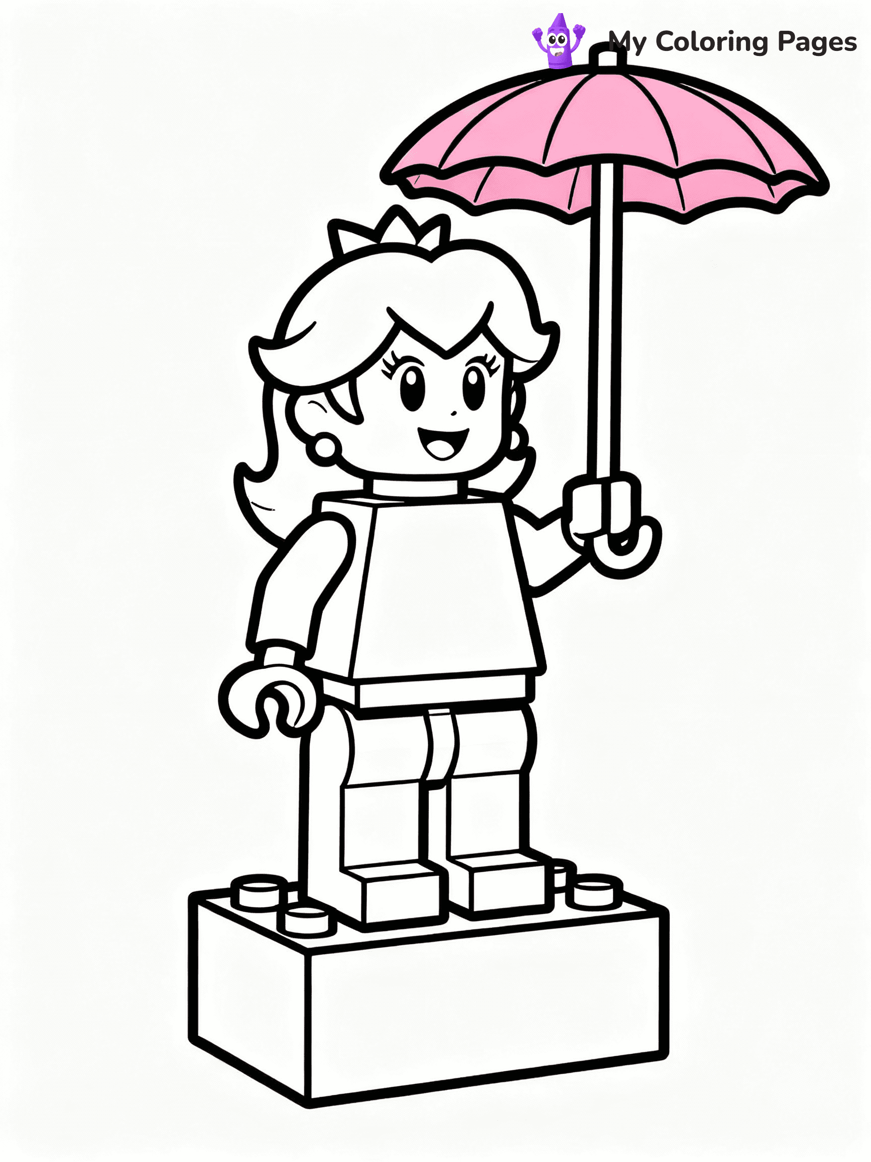 ⚠️ CRITICAL REQUIREMENT - ABSOLUTE BLACK AND WHITE ONLY ⚠️
This MUST be a BLACK AND WHITE line drawing ONLY. NO COLORS whatsoever.
- ONLY pure black lines (#000000) on pure white background (#FFFFFF)
- ABSOLUTELY NO colors, NO shading, NO gradients, NO grayscale
- If there are ANY colors in the output, the image is REJECTED
- This is a COLORING PAGE - meant to be COLORED IN by children
- The output must be UNCOLORED line art ready for coloring
⚠️ SUBJECT TO DRAW: LEGO Peach from Super Mario in LEGO style, holding a pink parasol, standing on a block platform
(REMEMBER: Output must be BLACK AND WHITE line art only, NOT colored!)
# COLORING PAGE: BLACK OUTLINES ONLY - WHITE BACKGROUND MANDATORY
Create a **coloring book page** using EXACTLY two values: black lines, white space.
## NON-NEGOTIABLE BINARY RULES
- **ONLY #000000 (black) and #FFFFFF (white)** - NO other values exist
- **EVERY PIXEL = BLACK OR WHITE** - no gray/shading/antialiasing
- **WHITE BACKGROUND MANDATORY** - entire canvas stays white
- **ALL SHAPES HOLLOW** - everything is empty outlines waiting to be colored
- **FORBIDDEN:** fills, shading, gradients, patterns, textures, colors
- **NO SOLID REGIONS** - if it's not a thin line, it's wrong
## Universal Line Standards
- Black outlines ONLY - thin, uniform weight
- Every shape completely empty inside
- Closed contours suitable for coloring
- Simple flat illustration - zero depth/3D/realism
- **Style:** Whimsical Doodle Art Alley - rounded, friendly outlines (unless specified)
## Everything = Outline Only
- Characters/animals: hollow shapes
- Objects/clothing: empty contours
- Backgrounds/scenery: line work only
- Natural elements: outlined forms
- Dark/night areas: don't exist (use outlined symbols)
- Textures/patterns: convert to simple lines
## The Test
Can a child color EVERY white space with crayons? If any area is pre-filled/shaded/gray or colored in, it FAILS. Every shape must be waiting to receive color.
**FINAL OUTPUT**: Binary coloring page. Black lines define shapes. White spaces ready for coloring. Nothing else exists. No exceptions. Print-ready.
⚠️ FINAL REMINDER: Draw the subject "LEGO Peach from Super Mario in LEGO style, holding a pink parasol, standing on a block platform" as BLACK AND WHITE line art. Zero colors in output.