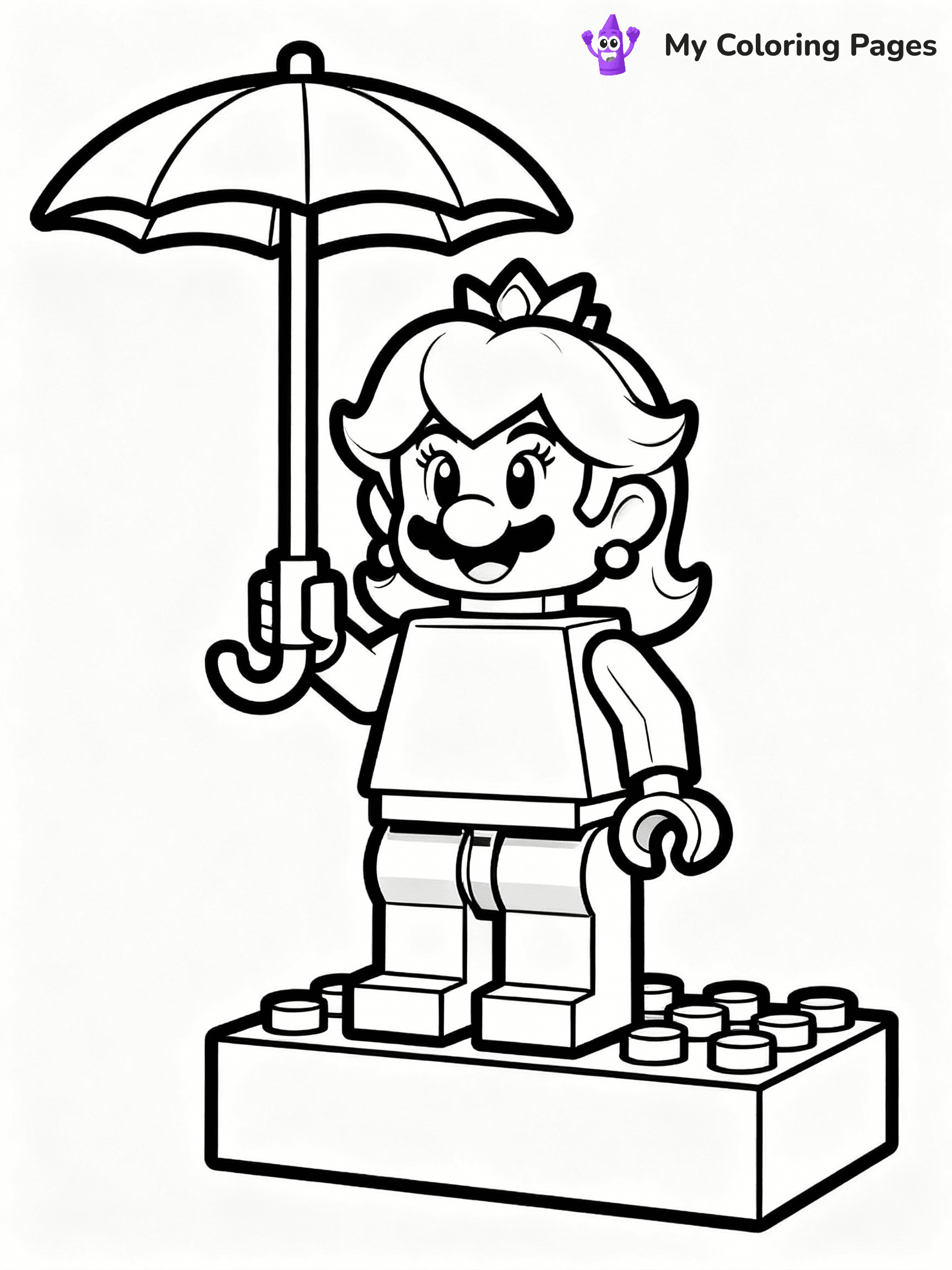 ⚠️ CRITICAL REQUIREMENT - ABSOLUTE BLACK AND WHITE ONLY ⚠️
This MUST be a BLACK AND WHITE line drawing ONLY. NO COLORS whatsoever.
- ONLY pure black lines (#000000) on pure white background (#FFFFFF)
- ABSOLUTELY NO colors, NO shading, NO gradients, NO grayscale
- If there are ANY colors in the output, the image is REJECTED
- This is a COLORING PAGE - meant to be COLORED IN by children
- The output must be UNCOLORED line art ready for coloring
⚠️ SUBJECT TO DRAW: LEGO Peach from Super Mario in LEGO style, holding a pink parasol, standing on a block platform
(REMEMBER: Output must be BLACK AND WHITE line art only, NOT colored!)
# COLORING PAGE: BLACK OUTLINES ONLY - WHITE BACKGROUND MANDATORY
Create a **coloring book page** using EXACTLY two values: black lines, white space.
## NON-NEGOTIABLE BINARY RULES
- **ONLY #000000 (black) and #FFFFFF (white)** - NO other values exist
- **EVERY PIXEL = BLACK OR WHITE** - no gray/shading/antialiasing
- **WHITE BACKGROUND MANDATORY** - entire canvas stays white
- **ALL SHAPES HOLLOW** - everything is empty outlines waiting to be colored
- **FORBIDDEN:** fills, shading, gradients, patterns, textures, colors
- **NO SOLID REGIONS** - if it's not a thin line, it's wrong
## Universal Line Standards
- Black outlines ONLY - thin, uniform weight
- Every shape completely empty inside
- Closed contours suitable for coloring
- Simple flat illustration - zero depth/3D/realism
- **Style:** Whimsical Doodle Art Alley - rounded, friendly outlines (unless specified)
## Everything = Outline Only
- Characters/animals: hollow shapes
- Objects/clothing: empty contours
- Backgrounds/scenery: line work only
- Natural elements: outlined forms
- Dark/night areas: don't exist (use outlined symbols)
- Textures/patterns: convert to simple lines
## The Test
Can a child color EVERY white space with crayons? If any area is pre-filled/shaded/gray or colored in, it FAILS. Every shape must be waiting to receive color.
**FINAL OUTPUT**: Binary coloring page. Black lines define shapes. White spaces ready for coloring. Nothing else exists. No exceptions. Print-ready.
⚠️ FINAL REMINDER: Draw the subject "LEGO Peach from Super Mario in LEGO style, holding a pink parasol, standing on a block platform" as BLACK AND WHITE line art. Zero colors in output.