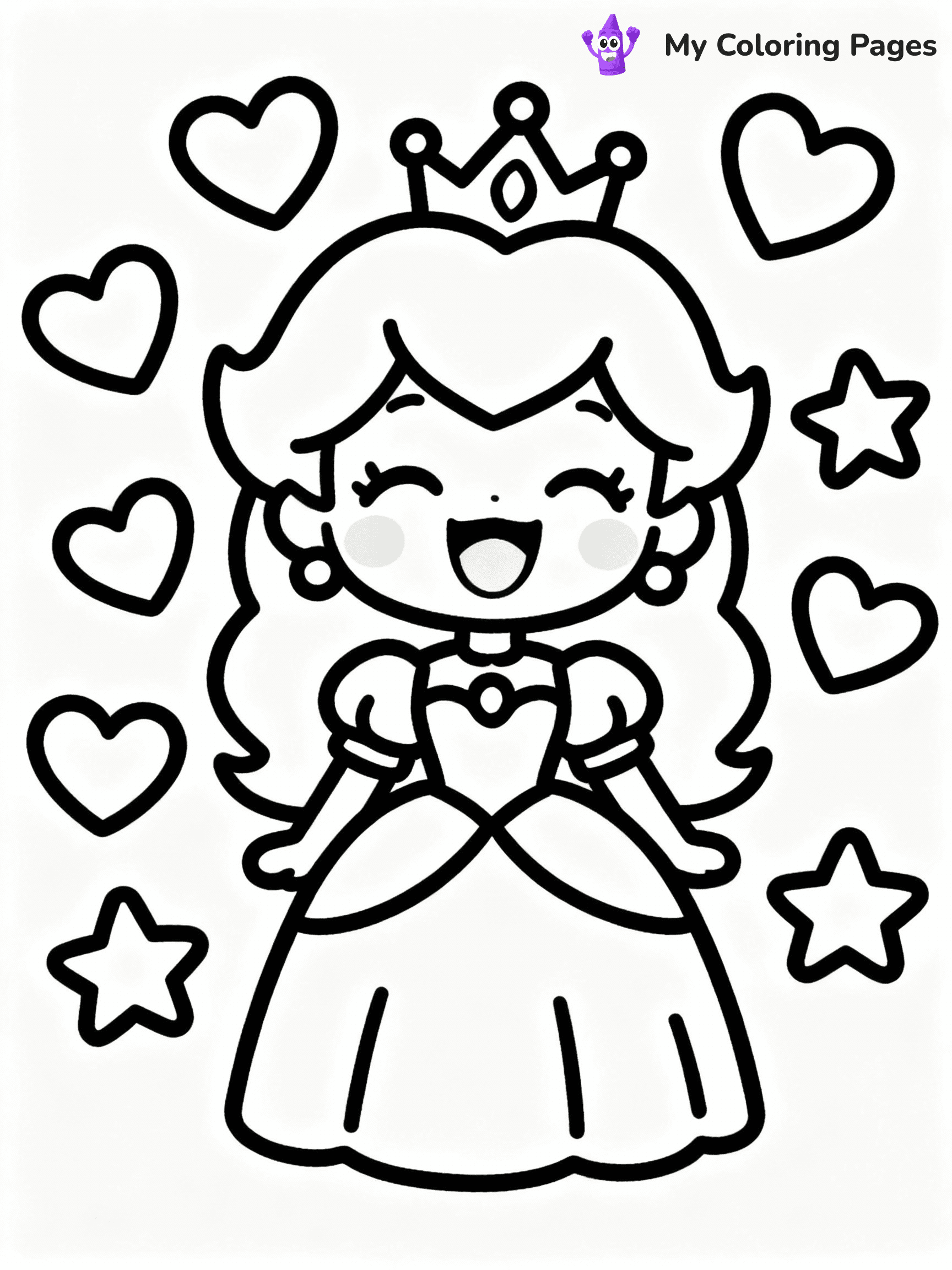 ⚠️ CRITICAL REQUIREMENT - ABSOLUTE BLACK AND WHITE ONLY ⚠️
This MUST be a BLACK AND WHITE line drawing ONLY. NO COLORS whatsoever.
- ONLY pure black lines (#000000) on pure white background (#FFFFFF)
- ABSOLUTELY NO colors, NO shading, NO gradients, NO grayscale
- If there are ANY colors in the output, the image is REJECTED
- This is a COLORING PAGE - meant to be COLORED IN by children
- The output must be UNCOLORED line art ready for coloring
⚠️ SUBJECT TO DRAW: Kawaii Princess Peach from Super Mario in cute kawaii style, smiling widely, surrounded by hearts and stars
(REMEMBER: Output must be BLACK AND WHITE line art only, NOT colored!)
# COLORING PAGE: BLACK OUTLINES ONLY - WHITE BACKGROUND MANDATORY
Create a **coloring book page** using EXACTLY two values: black lines, white space.
## NON-NEGOTIABLE BINARY RULES
- **ONLY #000000 (black) and #FFFFFF (white)** - NO other values exist
- **EVERY PIXEL = BLACK OR WHITE** - no gray/shading/antialiasing
- **WHITE BACKGROUND MANDATORY** - entire canvas stays white
- **ALL SHAPES HOLLOW** - everything is empty outlines waiting to be colored
- **FORBIDDEN:** fills, shading, gradients, patterns, textures, colors
- **NO SOLID REGIONS** - if it's not a thin line, it's wrong
## Universal Line Standards
- Black outlines ONLY - thin, uniform weight
- Every shape completely empty inside
- Closed contours suitable for coloring
- Simple flat illustration - zero depth/3D/realism
- **Style:** Whimsical Doodle Art Alley - rounded, friendly outlines (unless specified)
## Everything = Outline Only
- Characters/animals: hollow shapes
- Objects/clothing: empty contours
- Backgrounds/scenery: line work only
- Natural elements: outlined forms
- Dark/night areas: don't exist (use outlined symbols)
- Textures/patterns: convert to simple lines
## The Test
Can a child color EVERY white space with crayons? If any area is pre-filled/shaded/gray or colored in, it FAILS. Every shape must be waiting to receive color.
**FINAL OUTPUT**: Binary coloring page. Black lines define shapes. White spaces ready for coloring. Nothing else exists. No exceptions. Print-ready.
⚠️ FINAL REMINDER: Draw the subject "Kawaii Princess Peach from Super Mario in cute kawaii style, smiling widely, surrounded by hearts and stars" as BLACK AND WHITE line art. Zero colors in output.
