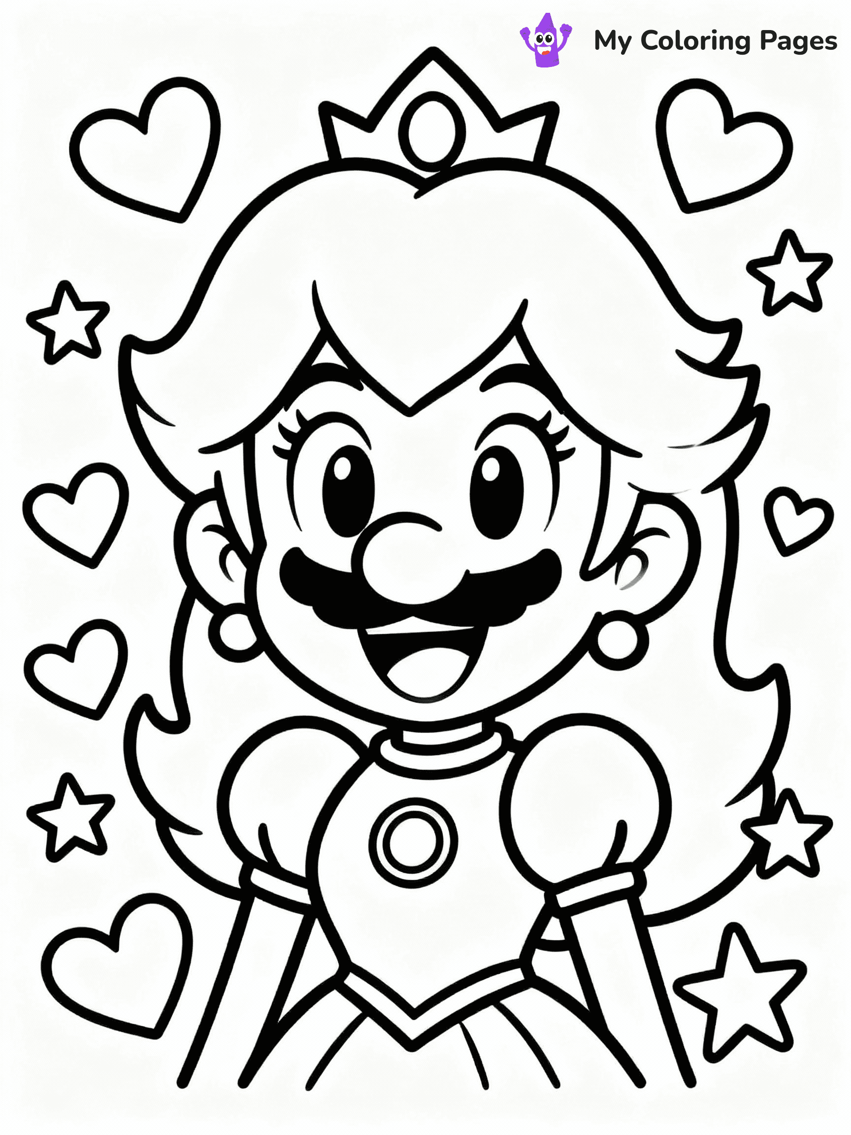 ⚠️ CRITICAL REQUIREMENT - ABSOLUTE BLACK AND WHITE ONLY ⚠️
This MUST be a BLACK AND WHITE line drawing ONLY. NO COLORS whatsoever.
- ONLY pure black lines (#000000) on pure white background (#FFFFFF)
- ABSOLUTELY NO colors, NO shading, NO gradients, NO grayscale
- If there are ANY colors in the output, the image is REJECTED
- This is a COLORING PAGE - meant to be COLORED IN by children
- The output must be UNCOLORED line art ready for coloring
⚠️ SUBJECT TO DRAW: Kawaii Princess Peach from Super Mario in cute kawaii style, smiling widely, surrounded by hearts and stars
(REMEMBER: Output must be BLACK AND WHITE line art only, NOT colored!)
# COLORING PAGE: BLACK OUTLINES ONLY - WHITE BACKGROUND MANDATORY
Create a **coloring book page** using EXACTLY two values: black lines, white space.
## NON-NEGOTIABLE BINARY RULES
- **ONLY #000000 (black) and #FFFFFF (white)** - NO other values exist
- **EVERY PIXEL = BLACK OR WHITE** - no gray/shading/antialiasing
- **WHITE BACKGROUND MANDATORY** - entire canvas stays white
- **ALL SHAPES HOLLOW** - everything is empty outlines waiting to be colored
- **FORBIDDEN:** fills, shading, gradients, patterns, textures, colors
- **NO SOLID REGIONS** - if it's not a thin line, it's wrong
## Universal Line Standards
- Black outlines ONLY - thin, uniform weight
- Every shape completely empty inside
- Closed contours suitable for coloring
- Simple flat illustration - zero depth/3D/realism
- **Style:** Whimsical Doodle Art Alley - rounded, friendly outlines (unless specified)
## Everything = Outline Only
- Characters/animals: hollow shapes
- Objects/clothing: empty contours
- Backgrounds/scenery: line work only
- Natural elements: outlined forms
- Dark/night areas: don't exist (use outlined symbols)
- Textures/patterns: convert to simple lines
## The Test
Can a child color EVERY white space with crayons? If any area is pre-filled/shaded/gray or colored in, it FAILS. Every shape must be waiting to receive color.
**FINAL OUTPUT**: Binary coloring page. Black lines define shapes. White spaces ready for coloring. Nothing else exists. No exceptions. Print-ready.
⚠️ FINAL REMINDER: Draw the subject "Kawaii Princess Peach from Super Mario in cute kawaii style, smiling widely, surrounded by hearts and stars" as BLACK AND WHITE line art. Zero colors in output.