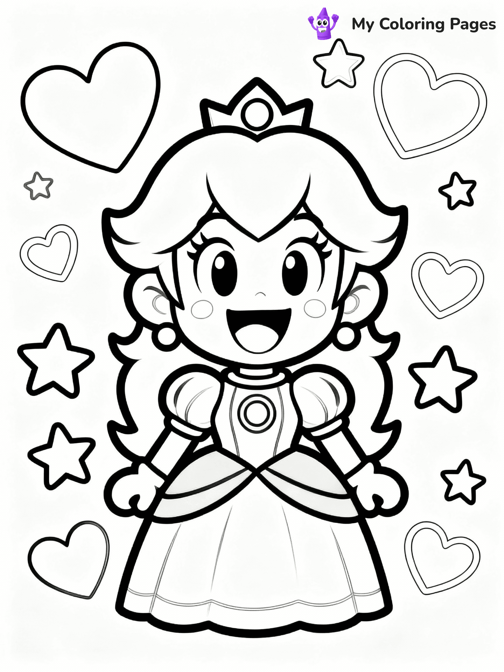 ⚠️ CRITICAL REQUIREMENT - ABSOLUTE BLACK AND WHITE ONLY ⚠️
This MUST be a BLACK AND WHITE line drawing ONLY. NO COLORS whatsoever.
- ONLY pure black lines (#000000) on pure white background (#FFFFFF)
- ABSOLUTELY NO colors, NO shading, NO gradients, NO grayscale
- If there are ANY colors in the output, the image is REJECTED
- This is a COLORING PAGE - meant to be COLORED IN by children
- The output must be UNCOLORED line art ready for coloring
⚠️ SUBJECT TO DRAW: Kawaii Princess Peach from Super Mario in cute kawaii style, smiling widely, surrounded by hearts and stars
(REMEMBER: Output must be BLACK AND WHITE line art only, NOT colored!)
# COLORING PAGE: BLACK OUTLINES ONLY - WHITE BACKGROUND MANDATORY
Create a **coloring book page** using EXACTLY two values: black lines, white space.
## NON-NEGOTIABLE BINARY RULES
- **ONLY #000000 (black) and #FFFFFF (white)** - NO other values exist
- **EVERY PIXEL = BLACK OR WHITE** - no gray/shading/antialiasing
- **WHITE BACKGROUND MANDATORY** - entire canvas stays white
- **ALL SHAPES HOLLOW** - everything is empty outlines waiting to be colored
- **FORBIDDEN:** fills, shading, gradients, patterns, textures, colors
- **NO SOLID REGIONS** - if it's not a thin line, it's wrong
## Universal Line Standards
- Black outlines ONLY - thin, uniform weight
- Every shape completely empty inside
- Closed contours suitable for coloring
- Simple flat illustration - zero depth/3D/realism
- **Style:** Whimsical Doodle Art Alley - rounded, friendly outlines (unless specified)
## Everything = Outline Only
- Characters/animals: hollow shapes
- Objects/clothing: empty contours
- Backgrounds/scenery: line work only
- Natural elements: outlined forms
- Dark/night areas: don't exist (use outlined symbols)
- Textures/patterns: convert to simple lines
## The Test
Can a child color EVERY white space with crayons? If any area is pre-filled/shaded/gray or colored in, it FAILS. Every shape must be waiting to receive color.
**FINAL OUTPUT**: Binary coloring page. Black lines define shapes. White spaces ready for coloring. Nothing else exists. No exceptions. Print-ready.
⚠️ FINAL REMINDER: Draw the subject "Kawaii Princess Peach from Super Mario in cute kawaii style, smiling widely, surrounded by hearts and stars" as BLACK AND WHITE line art. Zero colors in output.