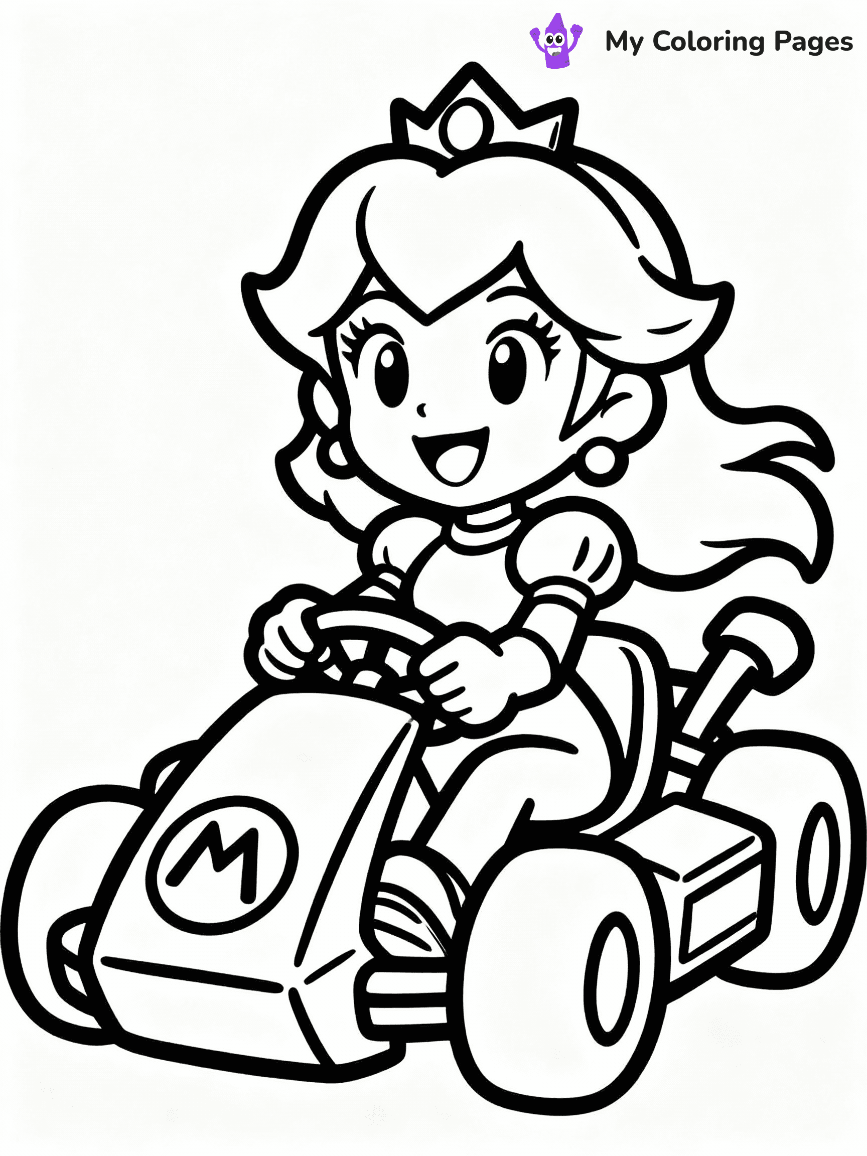 ⚠️ CRITICAL REQUIREMENT - ABSOLUTE BLACK AND WHITE ONLY ⚠️
This MUST be a BLACK AND WHITE line drawing ONLY. NO COLORS whatsoever.
- ONLY pure black lines (#000000) on pure white background (#FFFFFF)
- ABSOLUTELY NO colors, NO shading, NO gradients, NO grayscale
- If there are ANY colors in the output, the image is REJECTED
- This is a COLORING PAGE - meant to be COLORED IN by children
- The output must be UNCOLORED line art ready for coloring
⚠️ SUBJECT TO DRAW: Princess Peach in video game style, racing in her kart, hair flowing, with a cheerful expression
(REMEMBER: Output must be BLACK AND WHITE line art only, NOT colored!)
# COLORING PAGE: BLACK OUTLINES ONLY - WHITE BACKGROUND MANDATORY
Create a **coloring book page** using EXACTLY two values: black lines, white space.
## NON-NEGOTIABLE BINARY RULES
- **ONLY #000000 (black) and #FFFFFF (white)** - NO other values exist
- **EVERY PIXEL = BLACK OR WHITE** - no gray/shading/antialiasing
- **WHITE BACKGROUND MANDATORY** - entire canvas stays white
- **ALL SHAPES HOLLOW** - everything is empty outlines waiting to be colored
- **FORBIDDEN:** fills, shading, gradients, patterns, textures, colors
- **NO SOLID REGIONS** - if it's not a thin line, it's wrong
## Universal Line Standards
- Black outlines ONLY - thin, uniform weight
- Every shape completely empty inside
- Closed contours suitable for coloring
- Simple flat illustration - zero depth/3D/realism
- **Style:** Whimsical Doodle Art Alley - rounded, friendly outlines (unless specified)
## Everything = Outline Only
- Characters/animals: hollow shapes
- Objects/clothing: empty contours
- Backgrounds/scenery: line work only
- Natural elements: outlined forms
- Dark/night areas: don't exist (use outlined symbols)
- Textures/patterns: convert to simple lines
## The Test
Can a child color EVERY white space with crayons? If any area is pre-filled/shaded/gray or colored in, it FAILS. Every shape must be waiting to receive color.
**FINAL OUTPUT**: Binary coloring page. Black lines define shapes. White spaces ready for coloring. Nothing else exists. No exceptions. Print-ready.
⚠️ FINAL REMINDER: Draw the subject "Princess Peach in video game style, racing in her kart, hair flowing, with a cheerful expression" as BLACK AND WHITE line art. Zero colors in output.