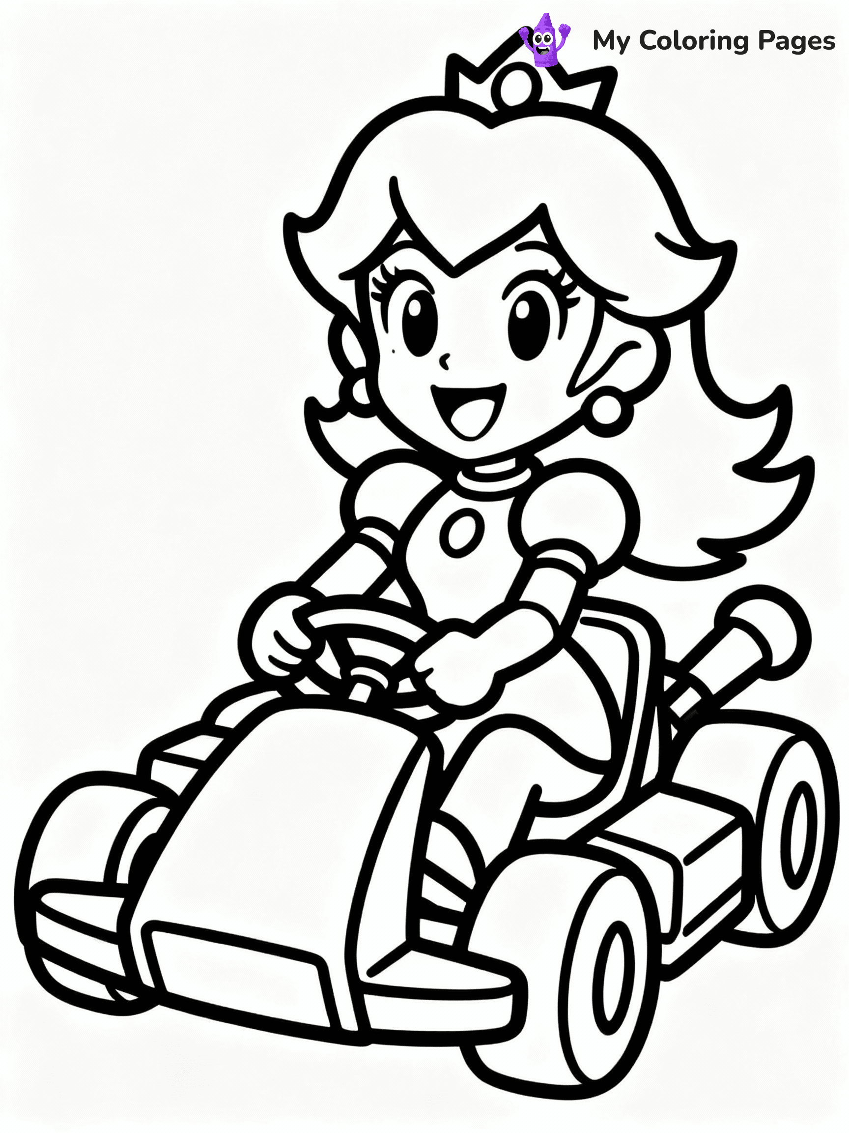 ⚠️ CRITICAL REQUIREMENT - ABSOLUTE BLACK AND WHITE ONLY ⚠️
This MUST be a BLACK AND WHITE line drawing ONLY. NO COLORS whatsoever.
- ONLY pure black lines (#000000) on pure white background (#FFFFFF)
- ABSOLUTELY NO colors, NO shading, NO gradients, NO grayscale
- If there are ANY colors in the output, the image is REJECTED
- This is a COLORING PAGE - meant to be COLORED IN by children
- The output must be UNCOLORED line art ready for coloring
⚠️ SUBJECT TO DRAW: Princess Peach in video game style, racing in her kart, hair flowing, with a cheerful expression
(REMEMBER: Output must be BLACK AND WHITE line art only, NOT colored!)
# COLORING PAGE: BLACK OUTLINES ONLY - WHITE BACKGROUND MANDATORY
Create a **coloring book page** using EXACTLY two values: black lines, white space.
## NON-NEGOTIABLE BINARY RULES
- **ONLY #000000 (black) and #FFFFFF (white)** - NO other values exist
- **EVERY PIXEL = BLACK OR WHITE** - no gray/shading/antialiasing
- **WHITE BACKGROUND MANDATORY** - entire canvas stays white
- **ALL SHAPES HOLLOW** - everything is empty outlines waiting to be colored
- **FORBIDDEN:** fills, shading, gradients, patterns, textures, colors
- **NO SOLID REGIONS** - if it's not a thin line, it's wrong
## Universal Line Standards
- Black outlines ONLY - thin, uniform weight
- Every shape completely empty inside
- Closed contours suitable for coloring
- Simple flat illustration - zero depth/3D/realism
- **Style:** Whimsical Doodle Art Alley - rounded, friendly outlines (unless specified)
## Everything = Outline Only
- Characters/animals: hollow shapes
- Objects/clothing: empty contours
- Backgrounds/scenery: line work only
- Natural elements: outlined forms
- Dark/night areas: don't exist (use outlined symbols)
- Textures/patterns: convert to simple lines
## The Test
Can a child color EVERY white space with crayons? If any area is pre-filled/shaded/gray or colored in, it FAILS. Every shape must be waiting to receive color.
**FINAL OUTPUT**: Binary coloring page. Black lines define shapes. White spaces ready for coloring. Nothing else exists. No exceptions. Print-ready.
⚠️ FINAL REMINDER: Draw the subject "Princess Peach in video game style, racing in her kart, hair flowing, with a cheerful expression" as BLACK AND WHITE line art. Zero colors in output.