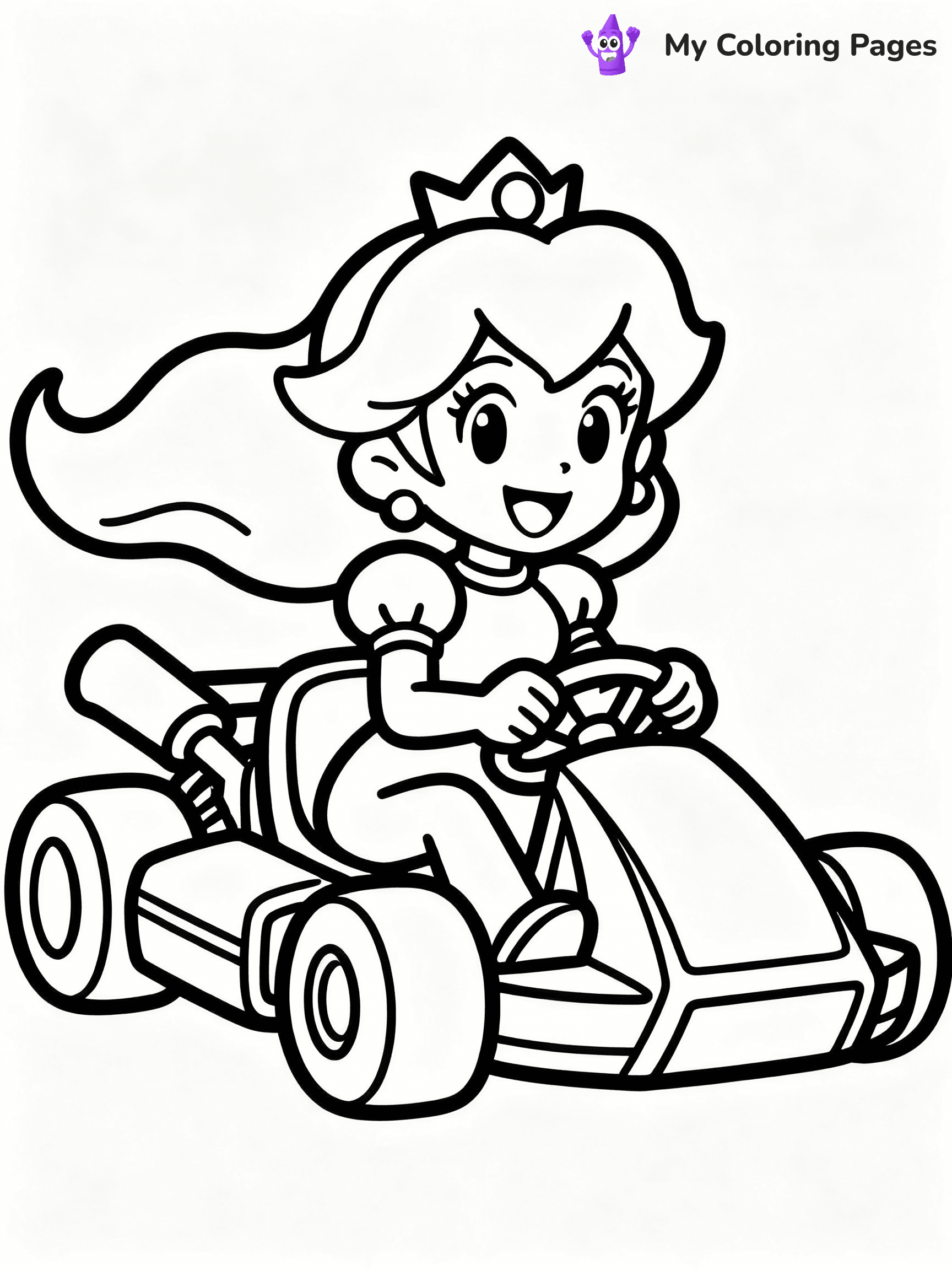 ⚠️ CRITICAL REQUIREMENT - ABSOLUTE BLACK AND WHITE ONLY ⚠️
This MUST be a BLACK AND WHITE line drawing ONLY. NO COLORS whatsoever.
- ONLY pure black lines (#000000) on pure white background (#FFFFFF)
- ABSOLUTELY NO colors, NO shading, NO gradients, NO grayscale
- If there are ANY colors in the output, the image is REJECTED
- This is a COLORING PAGE - meant to be COLORED IN by children
- The output must be UNCOLORED line art ready for coloring
⚠️ SUBJECT TO DRAW: Princess Peach in video game style, racing in her kart, hair flowing, with a cheerful expression
(REMEMBER: Output must be BLACK AND WHITE line art only, NOT colored!)
# COLORING PAGE: BLACK OUTLINES ONLY - WHITE BACKGROUND MANDATORY
Create a **coloring book page** using EXACTLY two values: black lines, white space.
## NON-NEGOTIABLE BINARY RULES
- **ONLY #000000 (black) and #FFFFFF (white)** - NO other values exist
- **EVERY PIXEL = BLACK OR WHITE** - no gray/shading/antialiasing
- **WHITE BACKGROUND MANDATORY** - entire canvas stays white
- **ALL SHAPES HOLLOW** - everything is empty outlines waiting to be colored
- **FORBIDDEN:** fills, shading, gradients, patterns, textures, colors
- **NO SOLID REGIONS** - if it's not a thin line, it's wrong
## Universal Line Standards
- Black outlines ONLY - thin, uniform weight
- Every shape completely empty inside
- Closed contours suitable for coloring
- Simple flat illustration - zero depth/3D/realism
- **Style:** Whimsical Doodle Art Alley - rounded, friendly outlines (unless specified)
## Everything = Outline Only
- Characters/animals: hollow shapes
- Objects/clothing: empty contours
- Backgrounds/scenery: line work only
- Natural elements: outlined forms
- Dark/night areas: don't exist (use outlined symbols)
- Textures/patterns: convert to simple lines
## The Test
Can a child color EVERY white space with crayons? If any area is pre-filled/shaded/gray or colored in, it FAILS. Every shape must be waiting to receive color.
**FINAL OUTPUT**: Binary coloring page. Black lines define shapes. White spaces ready for coloring. Nothing else exists. No exceptions. Print-ready.
⚠️ FINAL REMINDER: Draw the subject "Princess Peach in video game style, racing in her kart, hair flowing, with a cheerful expression" as BLACK AND WHITE line art. Zero colors in output.