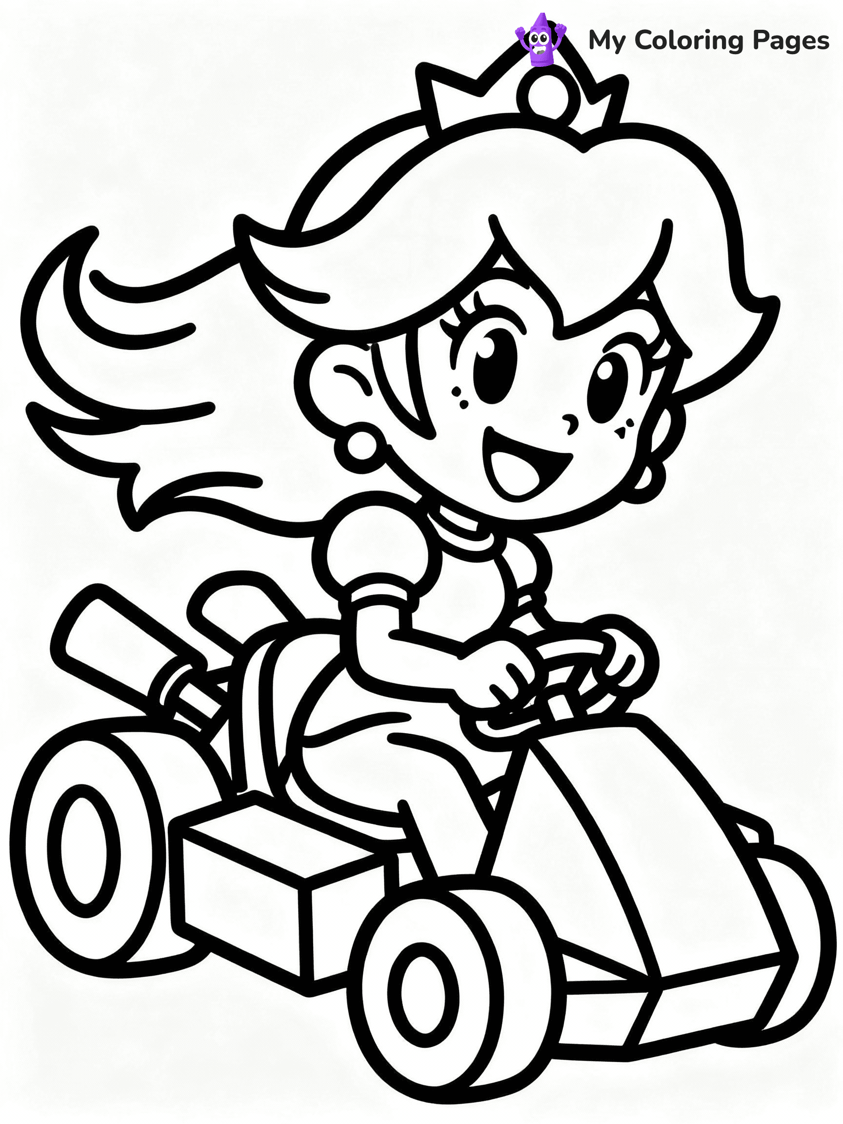 ⚠️ CRITICAL REQUIREMENT - ABSOLUTE BLACK AND WHITE ONLY ⚠️
This MUST be a BLACK AND WHITE line drawing ONLY. NO COLORS whatsoever.
- ONLY pure black lines (#000000) on pure white background (#FFFFFF)
- ABSOLUTELY NO colors, NO shading, NO gradients, NO grayscale
- If there are ANY colors in the output, the image is REJECTED
- This is a COLORING PAGE - meant to be COLORED IN by children
- The output must be UNCOLORED line art ready for coloring
⚠️ SUBJECT TO DRAW: Princess Peach in video game style, racing in her kart, hair flowing, with a cheerful expression
(REMEMBER: Output must be BLACK AND WHITE line art only, NOT colored!)
# COLORING PAGE: BLACK OUTLINES ONLY - WHITE BACKGROUND MANDATORY
Create a **coloring book page** using EXACTLY two values: black lines, white space.
## NON-NEGOTIABLE BINARY RULES
- **ONLY #000000 (black) and #FFFFFF (white)** - NO other values exist
- **EVERY PIXEL = BLACK OR WHITE** - no gray/shading/antialiasing
- **WHITE BACKGROUND MANDATORY** - entire canvas stays white
- **ALL SHAPES HOLLOW** - everything is empty outlines waiting to be colored
- **FORBIDDEN:** fills, shading, gradients, patterns, textures, colors
- **NO SOLID REGIONS** - if it's not a thin line, it's wrong
## Universal Line Standards
- Black outlines ONLY - thin, uniform weight
- Every shape completely empty inside
- Closed contours suitable for coloring
- Simple flat illustration - zero depth/3D/realism
- **Style:** Whimsical Doodle Art Alley - rounded, friendly outlines (unless specified)
## Everything = Outline Only
- Characters/animals: hollow shapes
- Objects/clothing: empty contours
- Backgrounds/scenery: line work only
- Natural elements: outlined forms
- Dark/night areas: don't exist (use outlined symbols)
- Textures/patterns: convert to simple lines
## The Test
Can a child color EVERY white space with crayons? If any area is pre-filled/shaded/gray or colored in, it FAILS. Every shape must be waiting to receive color.
**FINAL OUTPUT**: Binary coloring page. Black lines define shapes. White spaces ready for coloring. Nothing else exists. No exceptions. Print-ready.
⚠️ FINAL REMINDER: Draw the subject "Princess Peach in video game style, racing in her kart, hair flowing, with a cheerful expression" as BLACK AND WHITE line art. Zero colors in output.