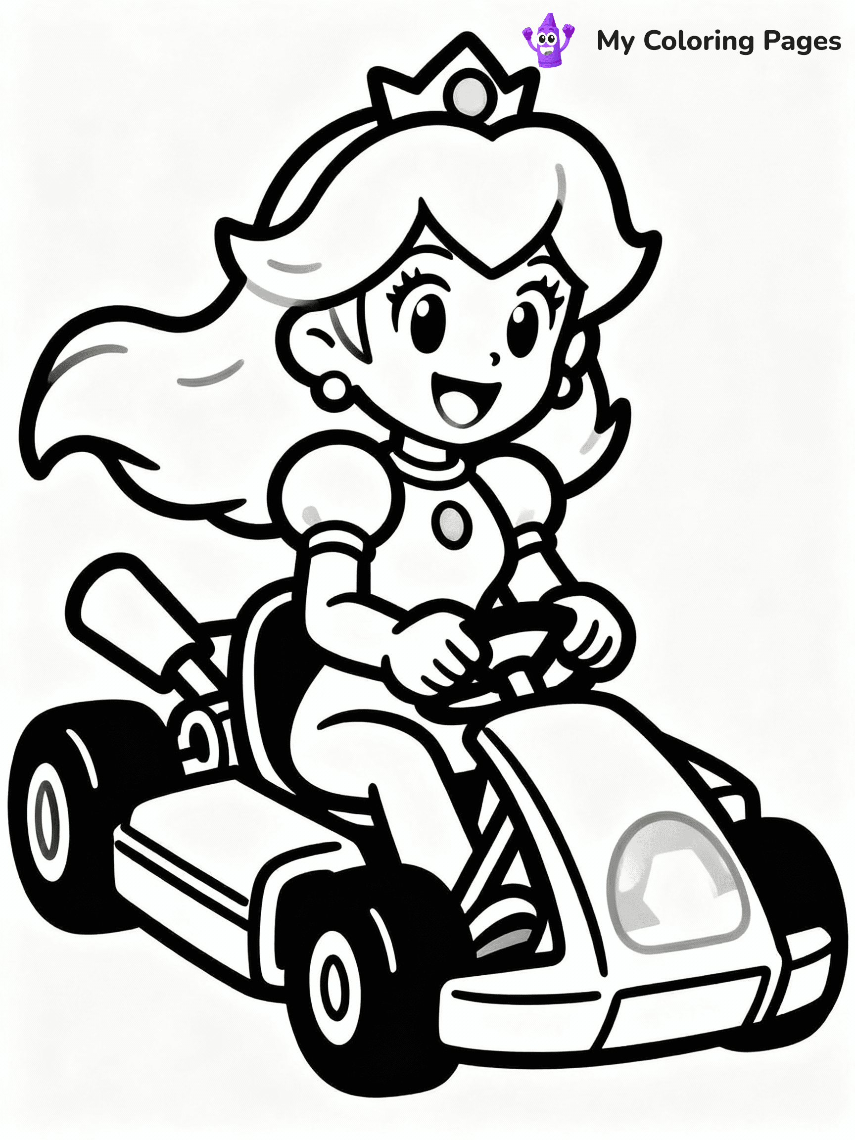 ⚠️ CRITICAL REQUIREMENT - ABSOLUTE BLACK AND WHITE ONLY ⚠️
This MUST be a BLACK AND WHITE line drawing ONLY. NO COLORS whatsoever.
- ONLY pure black lines (#000000) on pure white background (#FFFFFF)
- ABSOLUTELY NO colors, NO shading, NO gradients, NO grayscale
- If there are ANY colors in the output, the image is REJECTED
- This is a COLORING PAGE - meant to be COLORED IN by children
- The output must be UNCOLORED line art ready for coloring
⚠️ SUBJECT TO DRAW: Princess Peach in video game style, racing in her kart, hair flowing, with a cheerful expression
(REMEMBER: Output must be BLACK AND WHITE line art only, NOT colored!)
# COLORING PAGE: BLACK OUTLINES ONLY - WHITE BACKGROUND MANDATORY
Create a **coloring book page** using EXACTLY two values: black lines, white space.
## NON-NEGOTIABLE BINARY RULES
- **ONLY #000000 (black) and #FFFFFF (white)** - NO other values exist
- **EVERY PIXEL = BLACK OR WHITE** - no gray/shading/antialiasing
- **WHITE BACKGROUND MANDATORY** - entire canvas stays white
- **ALL SHAPES HOLLOW** - everything is empty outlines waiting to be colored
- **FORBIDDEN:** fills, shading, gradients, patterns, textures, colors
- **NO SOLID REGIONS** - if it's not a thin line, it's wrong
## Universal Line Standards
- Black outlines ONLY - thin, uniform weight
- Every shape completely empty inside
- Closed contours suitable for coloring
- Simple flat illustration - zero depth/3D/realism
- **Style:** Whimsical Doodle Art Alley - rounded, friendly outlines (unless specified)
## Everything = Outline Only
- Characters/animals: hollow shapes
- Objects/clothing: empty contours
- Backgrounds/scenery: line work only
- Natural elements: outlined forms
- Dark/night areas: don't exist (use outlined symbols)
- Textures/patterns: convert to simple lines
## The Test
Can a child color EVERY white space with crayons? If any area is pre-filled/shaded/gray or colored in, it FAILS. Every shape must be waiting to receive color.
**FINAL OUTPUT**: Binary coloring page. Black lines define shapes. White spaces ready for coloring. Nothing else exists. No exceptions. Print-ready.
⚠️ FINAL REMINDER: Draw the subject "Princess Peach in video game style, racing in her kart, hair flowing, with a cheerful expression" as BLACK AND WHITE line art. Zero colors in output.