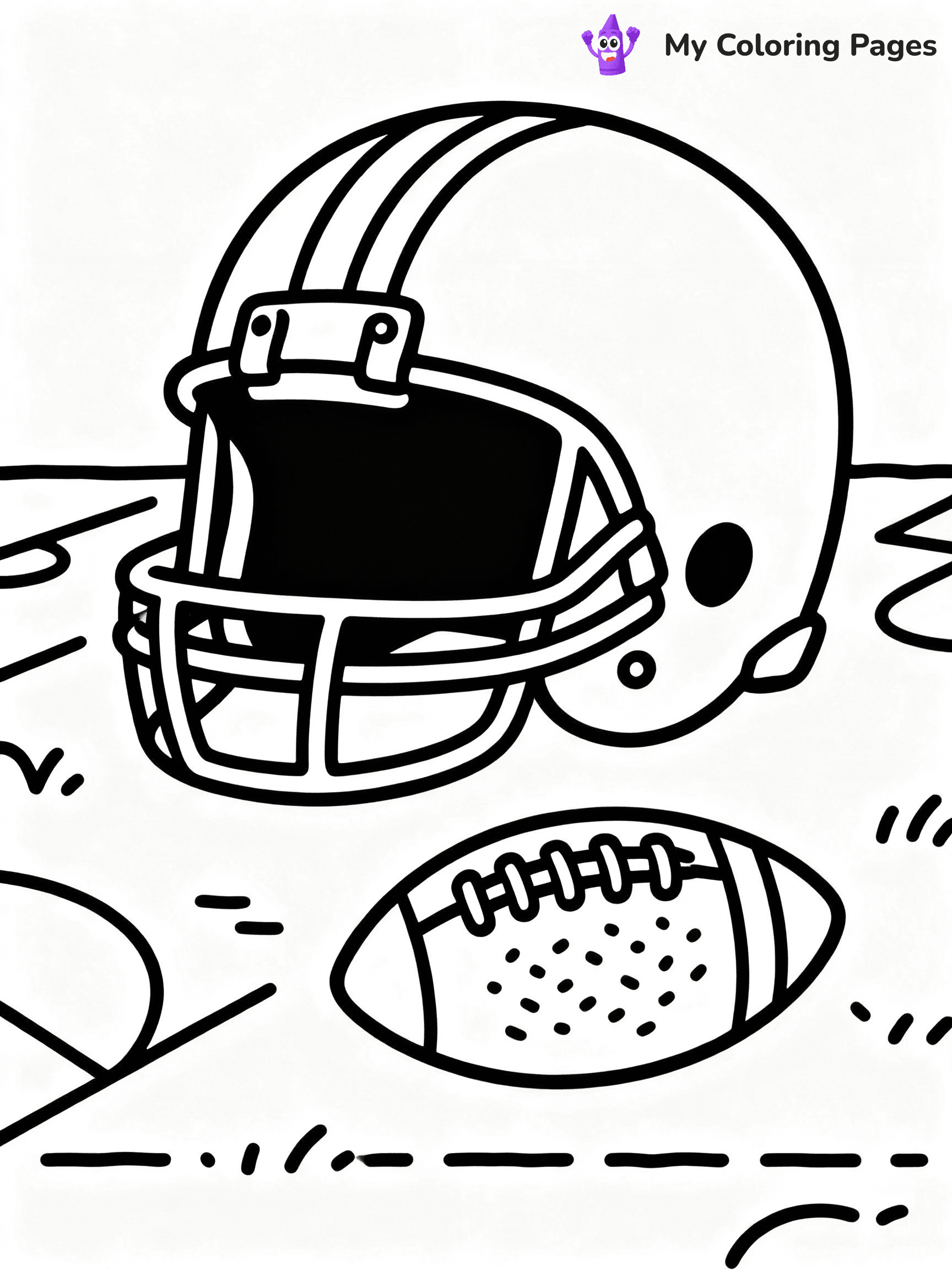 ⚠️ CRITICAL REQUIREMENT - ABSOLUTE BLACK AND WHITE ONLY ⚠️
This MUST be a BLACK AND WHITE line drawing ONLY. NO COLORS whatsoever.
- ONLY pure black lines (#000000) on pure white background (#FFFFFF)
- ABSOLUTELY NO colors, NO shading, NO gradients, NO grayscale
- If there are ANY colors in the output, the image is REJECTED
- This is a COLORING PAGE - meant to be COLORED IN by children
- The output must be UNCOLORED line art ready for coloring
⚠️ SUBJECT TO DRAW: Football equipment including a helmet and a ball, detailed textures, outlined on a field, simple style
(REMEMBER: Output must be BLACK AND WHITE line art only, NOT colored!)
# COLORING PAGE: BLACK OUTLINES ONLY - WHITE BACKGROUND MANDATORY
Create a **coloring book page** using EXACTLY two values: black lines, white space.
## NON-NEGOTIABLE BINARY RULES
- **ONLY #000000 (black) and #FFFFFF (white)** - NO other values exist
- **EVERY PIXEL = BLACK OR WHITE** - no gray/shading/antialiasing
- **WHITE BACKGROUND MANDATORY** - entire canvas stays white
- **ALL SHAPES HOLLOW** - everything is empty outlines waiting to be colored
- **FORBIDDEN:** fills, shading, gradients, patterns, textures, colors
- **NO SOLID REGIONS** - if it's not a thin line, it's wrong
## Universal Line Standards
- Black outlines ONLY - thin, uniform weight
- Every shape completely empty inside
- Closed contours suitable for coloring
- Simple flat illustration - zero depth/3D/realism
- **Style:** Whimsical Doodle Art Alley - rounded, friendly outlines (unless specified)
## Everything = Outline Only
- Characters/animals: hollow shapes
- Objects/clothing: empty contours
- Backgrounds/scenery: line work only
- Natural elements: outlined forms
- Dark/night areas: don't exist (use outlined symbols)
- Textures/patterns: convert to simple lines
## The Test
Can a child color EVERY white space with crayons? If any area is pre-filled/shaded/gray, it FAILS. Every shape must be waiting to receive color.
**FINAL OUTPUT**: Binary coloring page. Black lines define shapes. White spaces ready for coloring. Nothing else exists. No exceptions. Print-ready.
⚠️ FINAL REMINDER: Draw the subject "Football equipment including a helmet and a ball, detailed textures, outlined on a field, simple style" as BLACK AND WHITE line art. Zero colors in output.