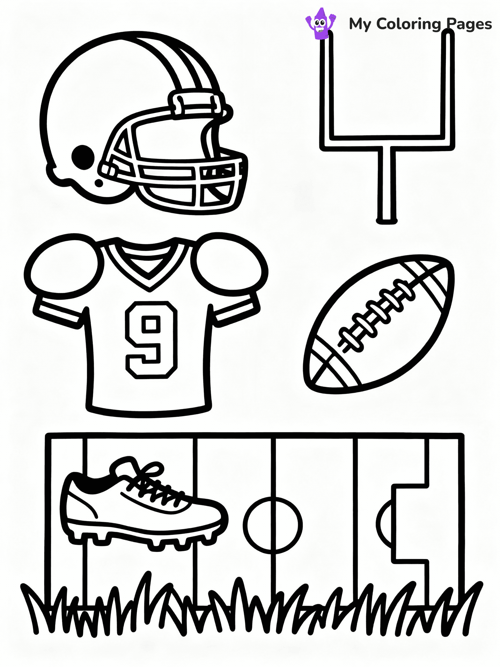 ⚠️ CRITICAL REQUIREMENT - ABSOLUTE BLACK AND WHITE ONLY ⚠️
This MUST be a BLACK AND WHITE line drawing ONLY. NO COLORS whatsoever.
- ONLY pure black lines (#000000) on pure white background (#FFFFFF)
- ABSOLUTELY NO colors, NO shading, NO gradients, NO grayscale
- If there are ANY colors in the output, the image is REJECTED
- This is a COLORING PAGE - meant to be COLORED IN by children
- The output must be UNCOLORED line art ready for coloring
⚠️ SUBJECT TO DRAW: Football equipment including a helmet and a ball, detailed textures, outlined on a field, simple style
(REMEMBER: Output must be BLACK AND WHITE line art only, NOT colored!)
# COLORING PAGE: BLACK OUTLINES ONLY - WHITE BACKGROUND MANDATORY
Create a **coloring book page** using EXACTLY two values: black lines, white space.
## NON-NEGOTIABLE BINARY RULES
- **ONLY #000000 (black) and #FFFFFF (white)** - NO other values exist
- **EVERY PIXEL = BLACK OR WHITE** - no gray/shading/antialiasing
- **WHITE BACKGROUND MANDATORY** - entire canvas stays white
- **ALL SHAPES HOLLOW** - everything is empty outlines waiting to be colored
- **FORBIDDEN:** fills, shading, gradients, patterns, textures, colors
- **NO SOLID REGIONS** - if it's not a thin line, it's wrong
## Universal Line Standards
- Black outlines ONLY - thin, uniform weight
- Every shape completely empty inside
- Closed contours suitable for coloring
- Simple flat illustration - zero depth/3D/realism
- **Style:** Whimsical Doodle Art Alley - rounded, friendly outlines (unless specified)
## Everything = Outline Only
- Characters/animals: hollow shapes
- Objects/clothing: empty contours
- Backgrounds/scenery: line work only
- Natural elements: outlined forms
- Dark/night areas: don't exist (use outlined symbols)
- Textures/patterns: convert to simple lines
## The Test
Can a child color EVERY white space with crayons? If any area is pre-filled/shaded/gray, it FAILS. Every shape must be waiting to receive color.
**FINAL OUTPUT**: Binary coloring page. Black lines define shapes. White spaces ready for coloring. Nothing else exists. No exceptions. Print-ready.
⚠️ FINAL REMINDER: Draw the subject "Football equipment including a helmet and a ball, detailed textures, outlined on a field, simple style" as BLACK AND WHITE line art. Zero colors in output.