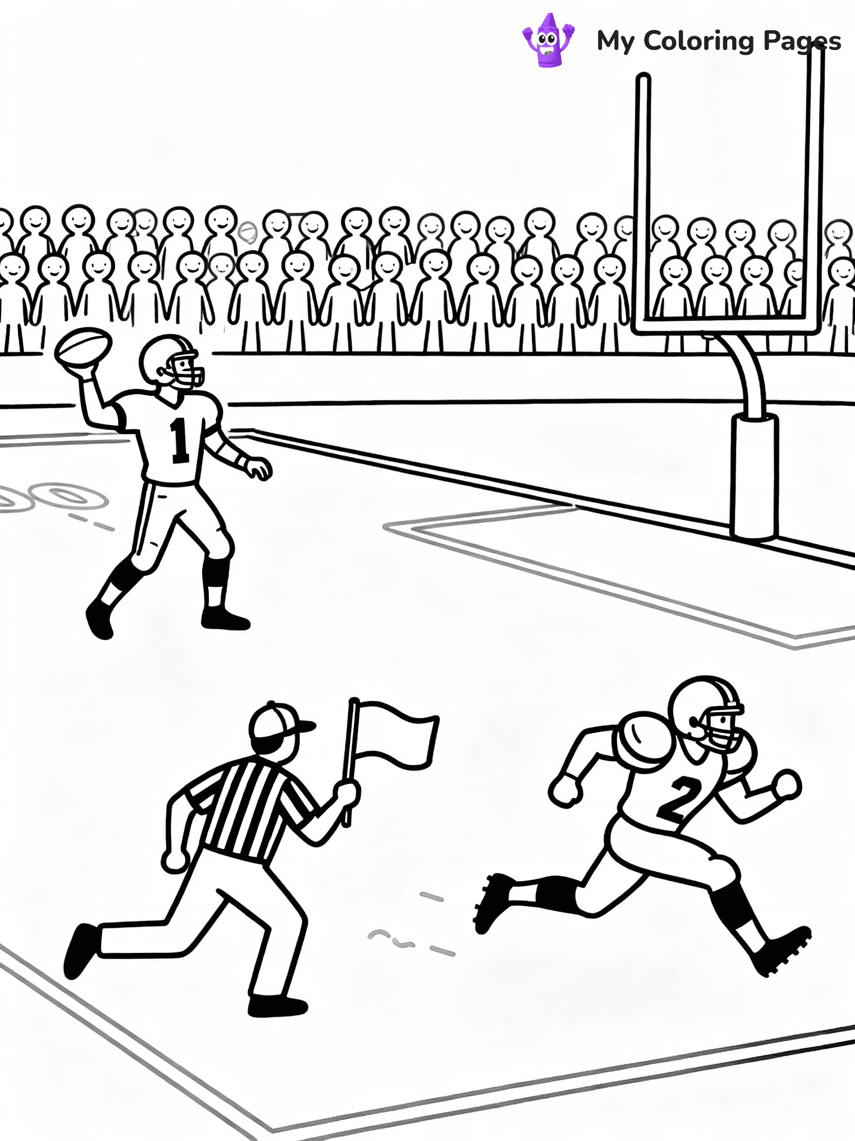 ⚠️ CRITICAL REQUIREMENT - ABSOLUTE BLACK AND WHITE ONLY ⚠️
This MUST be a BLACK AND WHITE line drawing ONLY. NO COLORS whatsoever.
- ONLY pure black lines (#000000) on pure white background (#FFFFFF)
- ABSOLUTELY NO colors, NO shading, NO gradients, NO grayscale
- If there are ANY colors in the output, the image is REJECTED
- This is a COLORING PAGE - meant to be COLORED IN by children
- The output must be UNCOLORED line art ready for coloring
⚠️ SUBJECT TO DRAW: Superbowl Football Game
(REMEMBER: Output must be BLACK AND WHITE line art only, NOT colored!)
# COLORING PAGE: BLACK OUTLINES ONLY - WHITE BACKGROUND MANDATORY
Create a **coloring book page** using EXACTLY two values: black lines, white space.
## NON-NEGOTIABLE BINARY RULES
- **ONLY #000000 (black) and #FFFFFF (white)** - NO other values exist
- **EVERY PIXEL = BLACK OR WHITE** - no gray/shading/antialiasing
- **WHITE BACKGROUND MANDATORY** - entire canvas stays white
- **ALL SHAPES HOLLOW** - everything is empty outlines waiting to be colored
- **FORBIDDEN:** fills, shading, gradients, patterns, textures, colors
- **NO SOLID REGIONS** - if it's not a thin line, it's wrong
## Universal Line Standards
- Black outlines ONLY - thin, uniform weight
- Every shape completely empty inside
- Closed contours suitable for coloring
- Simple flat illustration - zero depth/3D/realism
- **Style:** Whimsical Doodle Art Alley - rounded, friendly outlines (unless specified)
## Everything = Outline Only
- Characters/animals: hollow shapes
- Objects/clothing: empty contours
- Backgrounds/scenery: line work only
- Natural elements: outlined forms
- Dark/night areas: don't exist (use outlined symbols)
- Textures/patterns: convert to simple lines
## The Test
Can a child color EVERY white space with crayons? If any area is pre-filled/shaded/gray, it FAILS. Every shape must be waiting to receive color.
**FINAL OUTPUT**: Binary coloring page. Black lines define shapes. White spaces ready for coloring. Nothing else exists. No exceptions. Print-ready.
⚠️ FINAL REMINDER: Draw the subject "Superbowl Football Game" as BLACK AND WHITE line art. Zero colors in output.