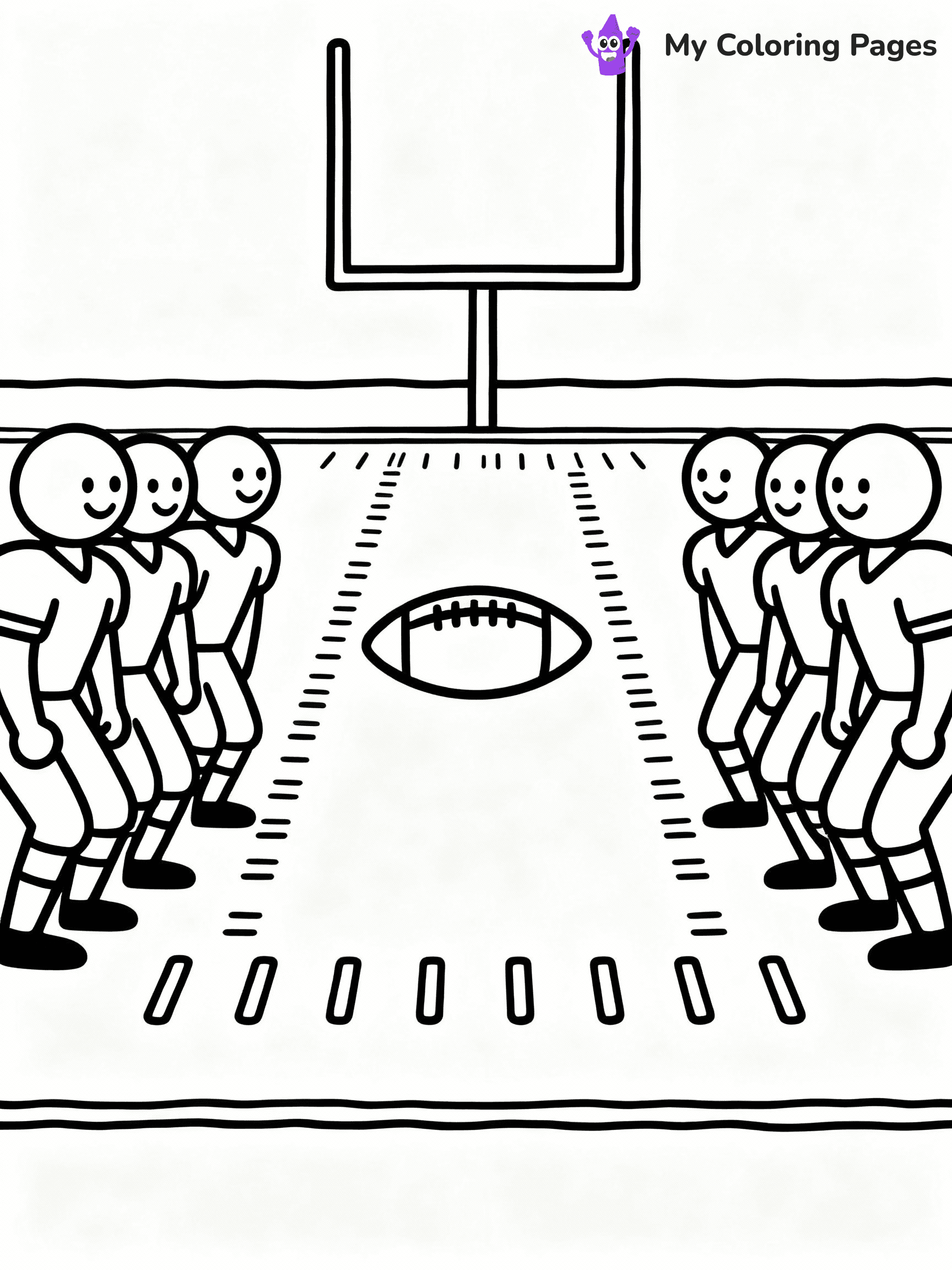 ⚠️ CRITICAL REQUIREMENT - ABSOLUTE BLACK AND WHITE ONLY ⚠️
This MUST be a BLACK AND WHITE line drawing ONLY. NO COLORS whatsoever.
- ONLY pure black lines (#000000) on pure white background (#FFFFFF)
- ABSOLUTELY NO colors, NO shading, NO gradients, NO grayscale
- If there are ANY colors in the output, the image is REJECTED
- This is a COLORING PAGE - meant to be COLORED IN by children
- The output must be UNCOLORED line art ready for coloring
⚠️ SUBJECT TO DRAW: Two teams facing off in an American Football game
(REMEMBER: Output must be BLACK AND WHITE line art only, NOT colored!)
# COLORING PAGE: BLACK OUTLINES ONLY - WHITE BACKGROUND MANDATORY
Create a **coloring book page** using EXACTLY two values: black lines, white space.
## NON-NEGOTIABLE BINARY RULES
- **ONLY #000000 (black) and #FFFFFF (white)** - NO other values exist
- **EVERY PIXEL = BLACK OR WHITE** - no gray/shading/antialiasing
- **WHITE BACKGROUND MANDATORY** - entire canvas stays white
- **ALL SHAPES HOLLOW** - everything is empty outlines waiting to be colored
- **FORBIDDEN:** fills, shading, gradients, patterns, textures, colors
- **NO SOLID REGIONS** - if it's not a thin line, it's wrong
## Universal Line Standards
- Black outlines ONLY - thin, uniform weight
- Every shape completely empty inside
- Closed contours suitable for coloring
- Simple flat illustration - zero depth/3D/realism
- **Style:** Whimsical Doodle Art Alley - rounded, friendly outlines (unless specified)
## Everything = Outline Only
- Characters/animals: hollow shapes
- Objects/clothing: empty contours
- Backgrounds/scenery: line work only
- Natural elements: outlined forms
- Dark/night areas: don't exist (use outlined symbols)
- Textures/patterns: convert to simple lines
## The Test
Can a child color EVERY white space with crayons? If any area is pre-filled/shaded/gray, it FAILS. Every shape must be waiting to receive color.
**FINAL OUTPUT**: Binary coloring page. Black lines define shapes. White spaces ready for coloring. Nothing else exists. No exceptions. Print-ready.
⚠️ FINAL REMINDER: Draw the subject "Two teams facing off in an American Football game" as BLACK AND WHITE line art. Zero colors in output.