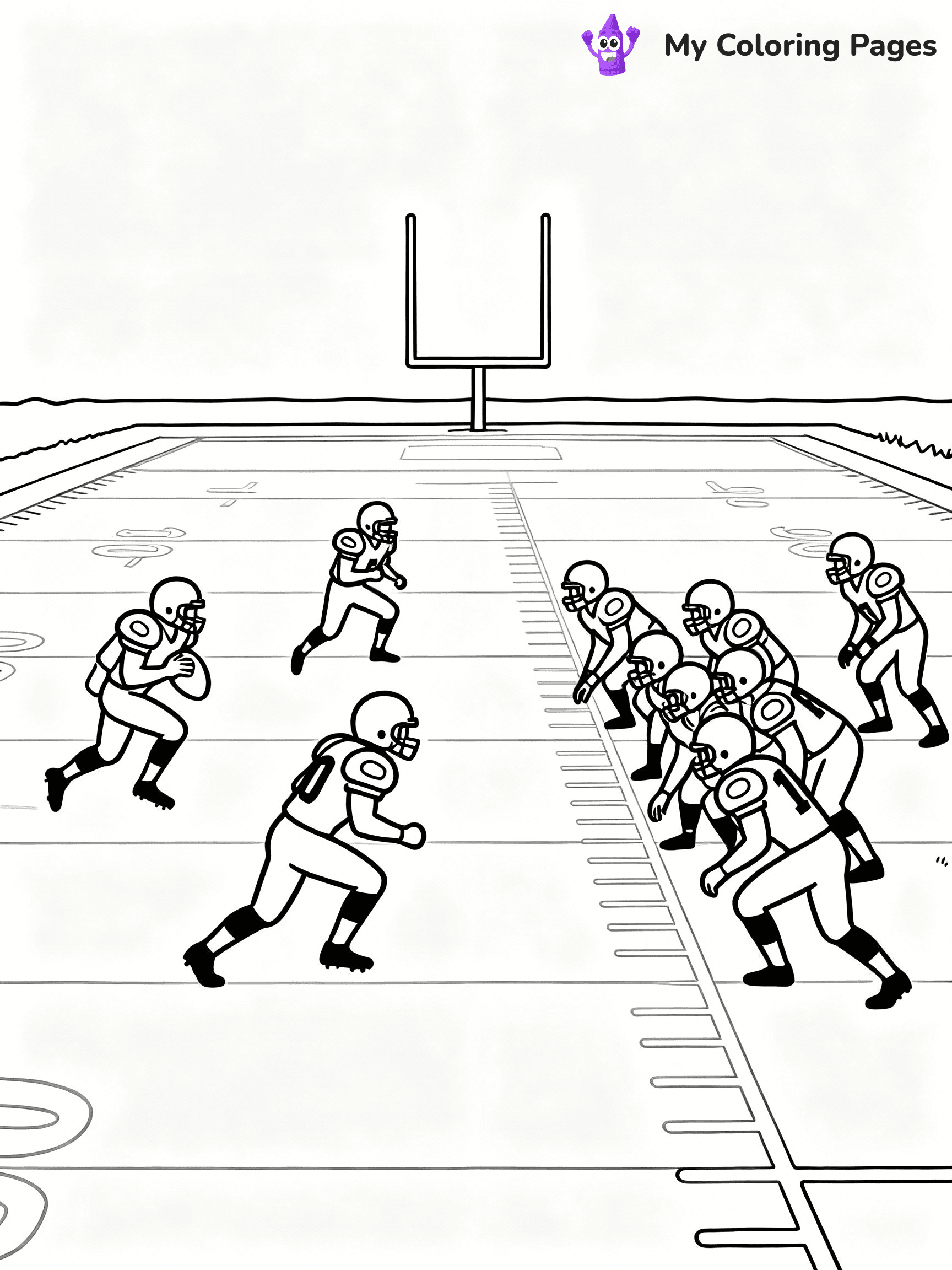 ⚠️ CRITICAL REQUIREMENT - ABSOLUTE BLACK AND WHITE ONLY ⚠️
This MUST be a BLACK AND WHITE line drawing ONLY. NO COLORS whatsoever.
- ONLY pure black lines (#000000) on pure white background (#FFFFFF)
- ABSOLUTELY NO colors, NO shading, NO gradients, NO grayscale
- If there are ANY colors in the output, the image is REJECTED
- This is a COLORING PAGE - meant to be COLORED IN by children
- The output must be UNCOLORED line art ready for coloring
⚠️ SUBJECT TO DRAW: Two teams facing off in an American Football game
(REMEMBER: Output must be BLACK AND WHITE line art only, NOT colored!)
# COLORING PAGE: BLACK OUTLINES ONLY - WHITE BACKGROUND MANDATORY
Create a **coloring book page** using EXACTLY two values: black lines, white space.
## NON-NEGOTIABLE BINARY RULES
- **ONLY #000000 (black) and #FFFFFF (white)** - NO other values exist
- **EVERY PIXEL = BLACK OR WHITE** - no gray/shading/antialiasing
- **WHITE BACKGROUND MANDATORY** - entire canvas stays white
- **ALL SHAPES HOLLOW** - everything is empty outlines waiting to be colored
- **FORBIDDEN:** fills, shading, gradients, patterns, textures, colors
- **NO SOLID REGIONS** - if it's not a thin line, it's wrong
## Universal Line Standards
- Black outlines ONLY - thin, uniform weight
- Every shape completely empty inside
- Closed contours suitable for coloring
- Simple flat illustration - zero depth/3D/realism
- **Style:** Whimsical Doodle Art Alley - rounded, friendly outlines (unless specified)
## Everything = Outline Only
- Characters/animals: hollow shapes
- Objects/clothing: empty contours
- Backgrounds/scenery: line work only
- Natural elements: outlined forms
- Dark/night areas: don't exist (use outlined symbols)
- Textures/patterns: convert to simple lines
## The Test
Can a child color EVERY white space with crayons? If any area is pre-filled/shaded/gray, it FAILS. Every shape must be waiting to receive color.
**FINAL OUTPUT**: Binary coloring page. Black lines define shapes. White spaces ready for coloring. Nothing else exists. No exceptions. Print-ready.
⚠️ FINAL REMINDER: Draw the subject "Two teams facing off in an American Football game" as BLACK AND WHITE line art. Zero colors in output.