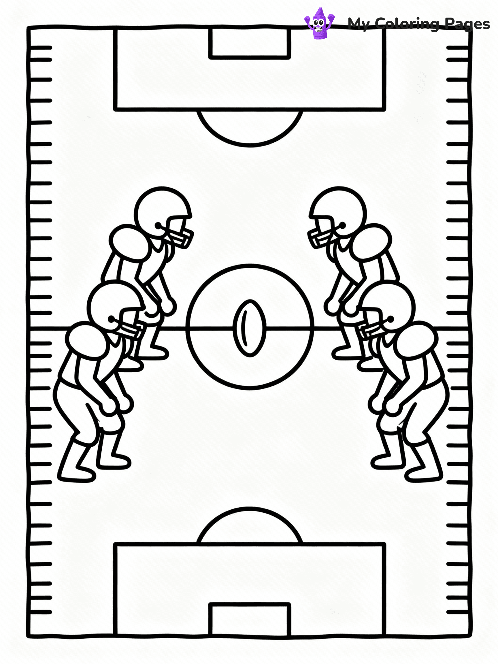 ⚠️ CRITICAL REQUIREMENT - ABSOLUTE BLACK AND WHITE ONLY ⚠️
This MUST be a BLACK AND WHITE line drawing ONLY. NO COLORS whatsoever.
- ONLY pure black lines (#000000) on pure white background (#FFFFFF)
- ABSOLUTELY NO colors, NO shading, NO gradients, NO grayscale
- If there are ANY colors in the output, the image is REJECTED
- This is a COLORING PAGE - meant to be COLORED IN by children
- The output must be UNCOLORED line art ready for coloring
⚠️ SUBJECT TO DRAW: Two teams facing off in an American Football game
(REMEMBER: Output must be BLACK AND WHITE line art only, NOT colored!)
# COLORING PAGE: BLACK OUTLINES ONLY - WHITE BACKGROUND MANDATORY
Create a **coloring book page** using EXACTLY two values: black lines, white space.
## NON-NEGOTIABLE BINARY RULES
- **ONLY #000000 (black) and #FFFFFF (white)** - NO other values exist
- **EVERY PIXEL = BLACK OR WHITE** - no gray/shading/antialiasing
- **WHITE BACKGROUND MANDATORY** - entire canvas stays white
- **ALL SHAPES HOLLOW** - everything is empty outlines waiting to be colored
- **FORBIDDEN:** fills, shading, gradients, patterns, textures, colors
- **NO SOLID REGIONS** - if it's not a thin line, it's wrong
## Universal Line Standards
- Black outlines ONLY - thin, uniform weight
- Every shape completely empty inside
- Closed contours suitable for coloring
- Simple flat illustration - zero depth/3D/realism
- **Style:** Whimsical Doodle Art Alley - rounded, friendly outlines (unless specified)
## Everything = Outline Only
- Characters/animals: hollow shapes
- Objects/clothing: empty contours
- Backgrounds/scenery: line work only
- Natural elements: outlined forms
- Dark/night areas: don't exist (use outlined symbols)
- Textures/patterns: convert to simple lines
## The Test
Can a child color EVERY white space with crayons? If any area is pre-filled/shaded/gray, it FAILS. Every shape must be waiting to receive color.
**FINAL OUTPUT**: Binary coloring page. Black lines define shapes. White spaces ready for coloring. Nothing else exists. No exceptions. Print-ready.
⚠️ FINAL REMINDER: Draw the subject "Two teams facing off in an American Football game" as BLACK AND WHITE line art. Zero colors in output.