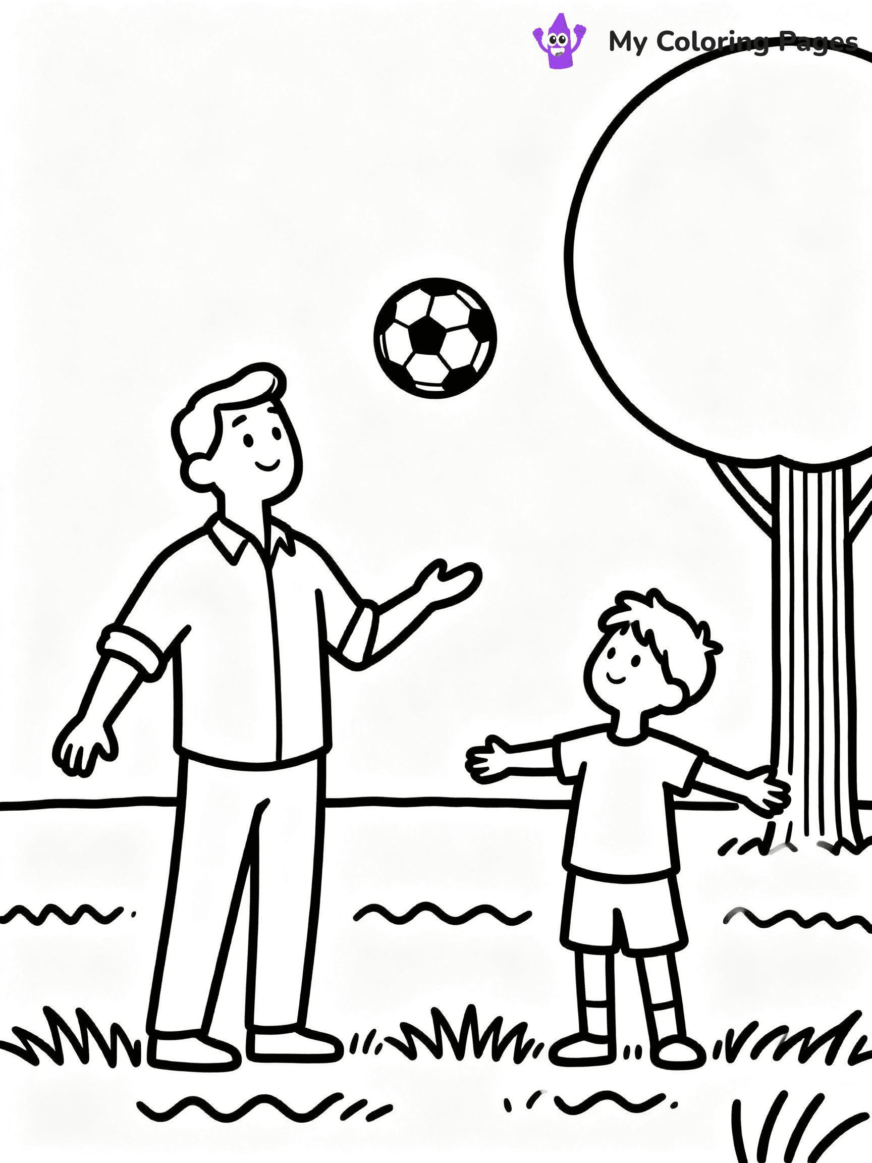 ⚠️ CRITICAL REQUIREMENT - ABSOLUTE BLACK AND WHITE ONLY ⚠️
This MUST be a BLACK AND WHITE line drawing ONLY. NO COLORS whatsoever.
- ONLY pure black lines (#000000) on pure white background (#FFFFFF)
- ABSOLUTELY NO colors, NO shading, NO gradients, NO grayscale
- If there are ANY colors in the output, the image is REJECTED
- This is a COLORING PAGE - meant to be COLORED IN by children
- The output must be UNCOLORED line art ready for coloring
⚠️ SUBJECT TO DRAW: Father and son playing catch with a football
(REMEMBER: Output must be BLACK AND WHITE line art only, NOT colored!)
# COLORING PAGE: BLACK OUTLINES ONLY - WHITE BACKGROUND MANDATORY
Create a **coloring book page** using EXACTLY two values: black lines, white space.
## NON-NEGOTIABLE BINARY RULES
- **ONLY #000000 (black) and #FFFFFF (white)** - NO other values exist
- **EVERY PIXEL = BLACK OR WHITE** - no gray/shading/antialiasing
- **WHITE BACKGROUND MANDATORY** - entire canvas stays white
- **ALL SHAPES HOLLOW** - everything is empty outlines waiting to be colored
- **FORBIDDEN:** fills, shading, gradients, patterns, textures, colors
- **NO SOLID REGIONS** - if it's not a thin line, it's wrong
## Universal Line Standards
- Black outlines ONLY - thin, uniform weight
- Every shape completely empty inside
- Closed contours suitable for coloring
- Simple flat illustration - zero depth/3D/realism
- **Style:** Whimsical Doodle Art Alley - rounded, friendly outlines (unless specified)
## Everything = Outline Only
- Characters/animals: hollow shapes
- Objects/clothing: empty contours
- Backgrounds/scenery: line work only
- Natural elements: outlined forms
- Dark/night areas: don't exist (use outlined symbols)
- Textures/patterns: convert to simple lines
## The Test
Can a child color EVERY white space with crayons? If any area is pre-filled/shaded/gray, it FAILS. Every shape must be waiting to receive color.
**FINAL OUTPUT**: Binary coloring page. Black lines define shapes. White spaces ready for coloring. Nothing else exists. No exceptions. Print-ready.
⚠️ FINAL REMINDER: Draw the subject "Father and son playing catch with a football" as BLACK AND WHITE line art. Zero colors in output.