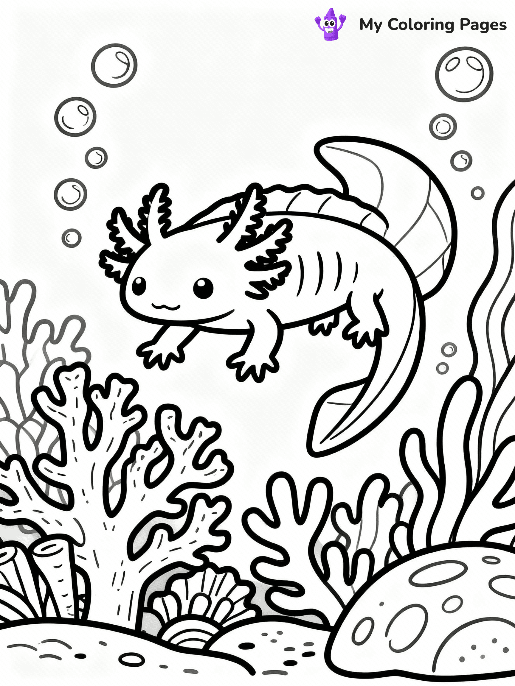 ⚠️ CRITICAL REQUIREMENT - ABSOLUTE BLACK AND WHITE ONLY ⚠️
This MUST be a BLACK AND WHITE line drawing ONLY. NO COLORS whatsoever.
- ONLY pure black lines (#000000) on pure white background (#FFFFFF)
- ABSOLUTELY NO colors, NO shading, NO gradients, NO grayscale
- If there are ANY colors in the output, the image is REJECTED
- This is a COLORING PAGE - meant to be COLORED IN by children
- The output must be UNCOLORED line art ready for coloring
⚠️ SUBJECT TO DRAW: Underwater axolotl exploring coral reef, surrounded by bubbles, detailed line art style
(REMEMBER: Output must be BLACK AND WHITE line art only, NOT colored!)
# COLORING PAGE: BLACK OUTLINES ONLY - WHITE BACKGROUND MANDATORY
Create a **coloring book page** using EXACTLY two values: black lines, white space.
## NON-NEGOTIABLE BINARY RULES
- **ONLY #000000 (black) and #FFFFFF (white)** - NO other values exist
- **EVERY PIXEL = BLACK OR WHITE** - no gray/shading/antialiasing
- **WHITE BACKGROUND MANDATORY** - entire canvas stays white
- **ALL SHAPES HOLLOW** - everything is empty outlines waiting to be colored
- **FORBIDDEN:** fills, shading, gradients, patterns, textures, colors
- **NO SOLID REGIONS** - if it's not a thin line, it's wrong
## Universal Line Standards
- Black outlines ONLY - thin, uniform weight
- Every shape completely empty inside
- Closed contours suitable for coloring
- Simple flat illustration - zero depth/3D/realism
- **Style:** Whimsical Doodle Art Alley - rounded, friendly outlines (unless specified)
## Everything = Outline Only
- Characters/animals: hollow shapes
- Objects/clothing: empty contours
- Backgrounds/scenery: line work only
- Natural elements: outlined forms
- Dark/night areas: don't exist (use outlined symbols)
- Textures/patterns: convert to simple lines
## The Test
Can a child color EVERY white space with crayons? If any area is pre-filled/shaded/gray or colored in, it FAILS. Every shape must be waiting to receive color.
**FINAL OUTPUT**: Binary coloring page. Black lines define shapes. White spaces ready for coloring. Nothing else exists. No exceptions. Print-ready.
⚠️ FINAL REMINDER: Draw the subject "Underwater axolotl exploring coral reef, surrounded by bubbles, detailed line art style" as BLACK AND WHITE line art. Zero colors in output.