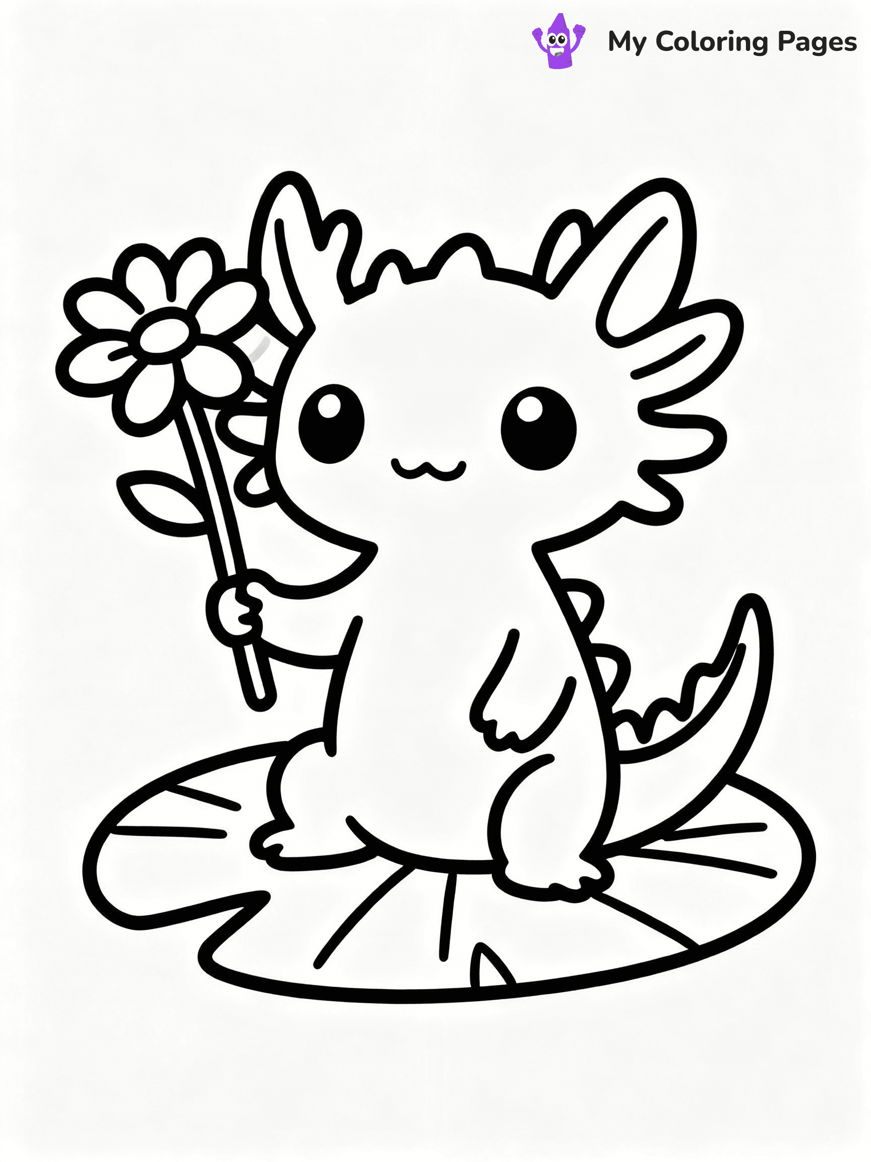 ⚠️ CRITICAL REQUIREMENT - ABSOLUTE BLACK AND WHITE ONLY ⚠️
This MUST be a BLACK AND WHITE line drawing ONLY. NO COLORS whatsoever.
- ONLY pure black lines (#000000) on pure white background (#FFFFFF)
- ABSOLUTELY NO colors, NO shading, NO gradients, NO grayscale
- If there are ANY colors in the output, the image is REJECTED
- This is a COLORING PAGE - meant to be COLORED IN by children
- The output must be UNCOLORED line art ready for coloring
⚠️ SUBJECT TO DRAW: Kawaii axolotl sitting on a lily pad, holding a flower, cute facial expression, simple outline style
(REMEMBER: Output must be BLACK AND WHITE line art only, NOT colored!)
# COLORING PAGE: BLACK OUTLINES ONLY - WHITE BACKGROUND MANDATORY
Create a **coloring book page** using EXACTLY two values: black lines, white space.
## NON-NEGOTIABLE BINARY RULES
- **ONLY #000000 (black) and #FFFFFF (white)** - NO other values exist
- **EVERY PIXEL = BLACK OR WHITE** - no gray/shading/antialiasing
- **WHITE BACKGROUND MANDATORY** - entire canvas stays white
- **ALL SHAPES HOLLOW** - everything is empty outlines waiting to be colored
- **FORBIDDEN:** fills, shading, gradients, patterns, textures, colors
- **NO SOLID REGIONS** - if it's not a thin line, it's wrong
## Universal Line Standards
- Black outlines ONLY - thin, uniform weight
- Every shape completely empty inside
- Closed contours suitable for coloring
- Simple flat illustration - zero depth/3D/realism
- **Style:** Whimsical Doodle Art Alley - rounded, friendly outlines (unless specified)
## Everything = Outline Only
- Characters/animals: hollow shapes
- Objects/clothing: empty contours
- Backgrounds/scenery: line work only
- Natural elements: outlined forms
- Dark/night areas: don't exist (use outlined symbols)
- Textures/patterns: convert to simple lines
## The Test
Can a child color EVERY white space with crayons? If any area is pre-filled/shaded/gray or colored in, it FAILS. Every shape must be waiting to receive color.
**FINAL OUTPUT**: Binary coloring page. Black lines define shapes. White spaces ready for coloring. Nothing else exists. No exceptions. Print-ready.
⚠️ FINAL REMINDER: Draw the subject "Kawaii axolotl sitting on a lily pad, holding a flower, cute facial expression, simple outline style" as BLACK AND WHITE line art. Zero colors in output.