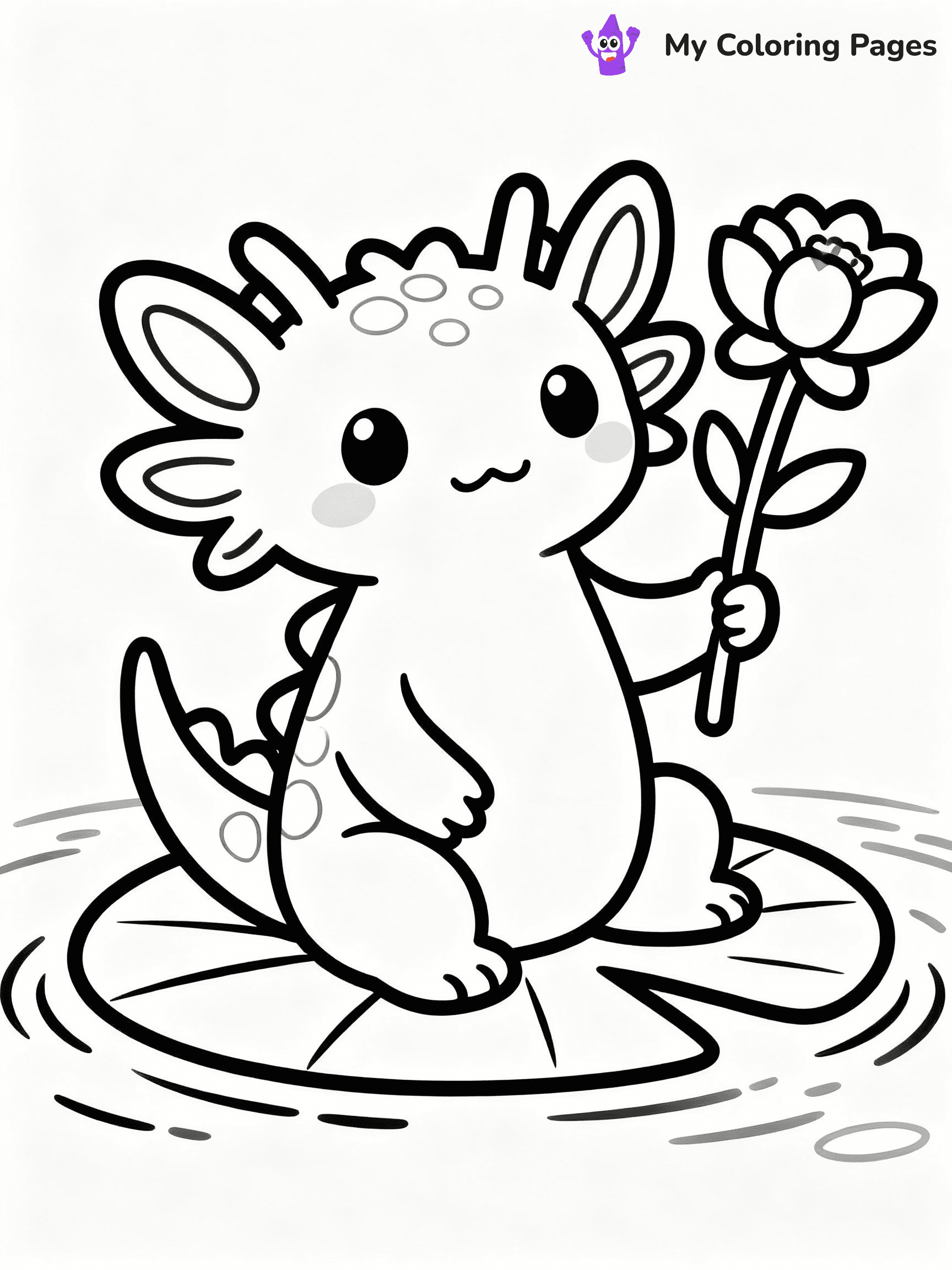 ⚠️ CRITICAL REQUIREMENT - ABSOLUTE BLACK AND WHITE ONLY ⚠️
This MUST be a BLACK AND WHITE line drawing ONLY. NO COLORS whatsoever.
- ONLY pure black lines (#000000) on pure white background (#FFFFFF)
- ABSOLUTELY NO colors, NO shading, NO gradients, NO grayscale
- If there are ANY colors in the output, the image is REJECTED
- This is a COLORING PAGE - meant to be COLORED IN by children
- The output must be UNCOLORED line art ready for coloring
⚠️ SUBJECT TO DRAW: Kawaii axolotl sitting on a lily pad, holding a flower, cute facial expression, simple outline style
(REMEMBER: Output must be BLACK AND WHITE line art only, NOT colored!)
# COLORING PAGE: BLACK OUTLINES ONLY - WHITE BACKGROUND MANDATORY
Create a **coloring book page** using EXACTLY two values: black lines, white space.
## NON-NEGOTIABLE BINARY RULES
- **ONLY #000000 (black) and #FFFFFF (white)** - NO other values exist
- **EVERY PIXEL = BLACK OR WHITE** - no gray/shading/antialiasing
- **WHITE BACKGROUND MANDATORY** - entire canvas stays white
- **ALL SHAPES HOLLOW** - everything is empty outlines waiting to be colored
- **FORBIDDEN:** fills, shading, gradients, patterns, textures, colors
- **NO SOLID REGIONS** - if it's not a thin line, it's wrong
## Universal Line Standards
- Black outlines ONLY - thin, uniform weight
- Every shape completely empty inside
- Closed contours suitable for coloring
- Simple flat illustration - zero depth/3D/realism
- **Style:** Whimsical Doodle Art Alley - rounded, friendly outlines (unless specified)
## Everything = Outline Only
- Characters/animals: hollow shapes
- Objects/clothing: empty contours
- Backgrounds/scenery: line work only
- Natural elements: outlined forms
- Dark/night areas: don't exist (use outlined symbols)
- Textures/patterns: convert to simple lines
## The Test
Can a child color EVERY white space with crayons? If any area is pre-filled/shaded/gray or colored in, it FAILS. Every shape must be waiting to receive color.
**FINAL OUTPUT**: Binary coloring page. Black lines define shapes. White spaces ready for coloring. Nothing else exists. No exceptions. Print-ready.
⚠️ FINAL REMINDER: Draw the subject "Kawaii axolotl sitting on a lily pad, holding a flower, cute facial expression, simple outline style" as BLACK AND WHITE line art. Zero colors in output.