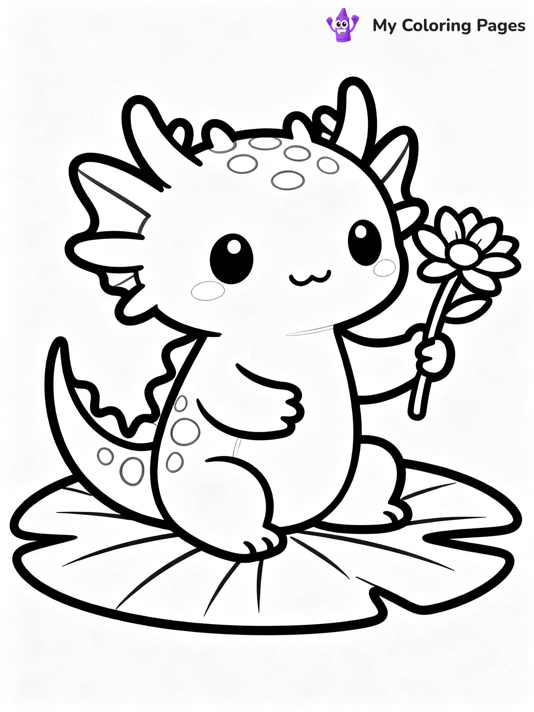 ⚠️ CRITICAL REQUIREMENT - ABSOLUTE BLACK AND WHITE ONLY ⚠️
This MUST be a BLACK AND WHITE line drawing ONLY. NO COLORS whatsoever.
- ONLY pure black lines (#000000) on pure white background (#FFFFFF)
- ABSOLUTELY NO colors, NO shading, NO gradients, NO grayscale
- If there are ANY colors in the output, the image is REJECTED
- This is a COLORING PAGE - meant to be COLORED IN by children
- The output must be UNCOLORED line art ready for coloring
⚠️ SUBJECT TO DRAW: Kawaii axolotl sitting on a lily pad, holding a flower, cute facial expression, simple outline style
(REMEMBER: Output must be BLACK AND WHITE line art only, NOT colored!)
# COLORING PAGE: BLACK OUTLINES ONLY - WHITE BACKGROUND MANDATORY
Create a **coloring book page** using EXACTLY two values: black lines, white space.
## NON-NEGOTIABLE BINARY RULES
- **ONLY #000000 (black) and #FFFFFF (white)** - NO other values exist
- **EVERY PIXEL = BLACK OR WHITE** - no gray/shading/antialiasing
- **WHITE BACKGROUND MANDATORY** - entire canvas stays white
- **ALL SHAPES HOLLOW** - everything is empty outlines waiting to be colored
- **FORBIDDEN:** fills, shading, gradients, patterns, textures, colors
- **NO SOLID REGIONS** - if it's not a thin line, it's wrong
## Universal Line Standards
- Black outlines ONLY - thin, uniform weight
- Every shape completely empty inside
- Closed contours suitable for coloring
- Simple flat illustration - zero depth/3D/realism
- **Style:** Whimsical Doodle Art Alley - rounded, friendly outlines (unless specified)
## Everything = Outline Only
- Characters/animals: hollow shapes
- Objects/clothing: empty contours
- Backgrounds/scenery: line work only
- Natural elements: outlined forms
- Dark/night areas: don't exist (use outlined symbols)
- Textures/patterns: convert to simple lines
## The Test
Can a child color EVERY white space with crayons? If any area is pre-filled/shaded/gray or colored in, it FAILS. Every shape must be waiting to receive color.
**FINAL OUTPUT**: Binary coloring page. Black lines define shapes. White spaces ready for coloring. Nothing else exists. No exceptions. Print-ready.
⚠️ FINAL REMINDER: Draw the subject "Kawaii axolotl sitting on a lily pad, holding a flower, cute facial expression, simple outline style" as BLACK AND WHITE line art. Zero colors in output.