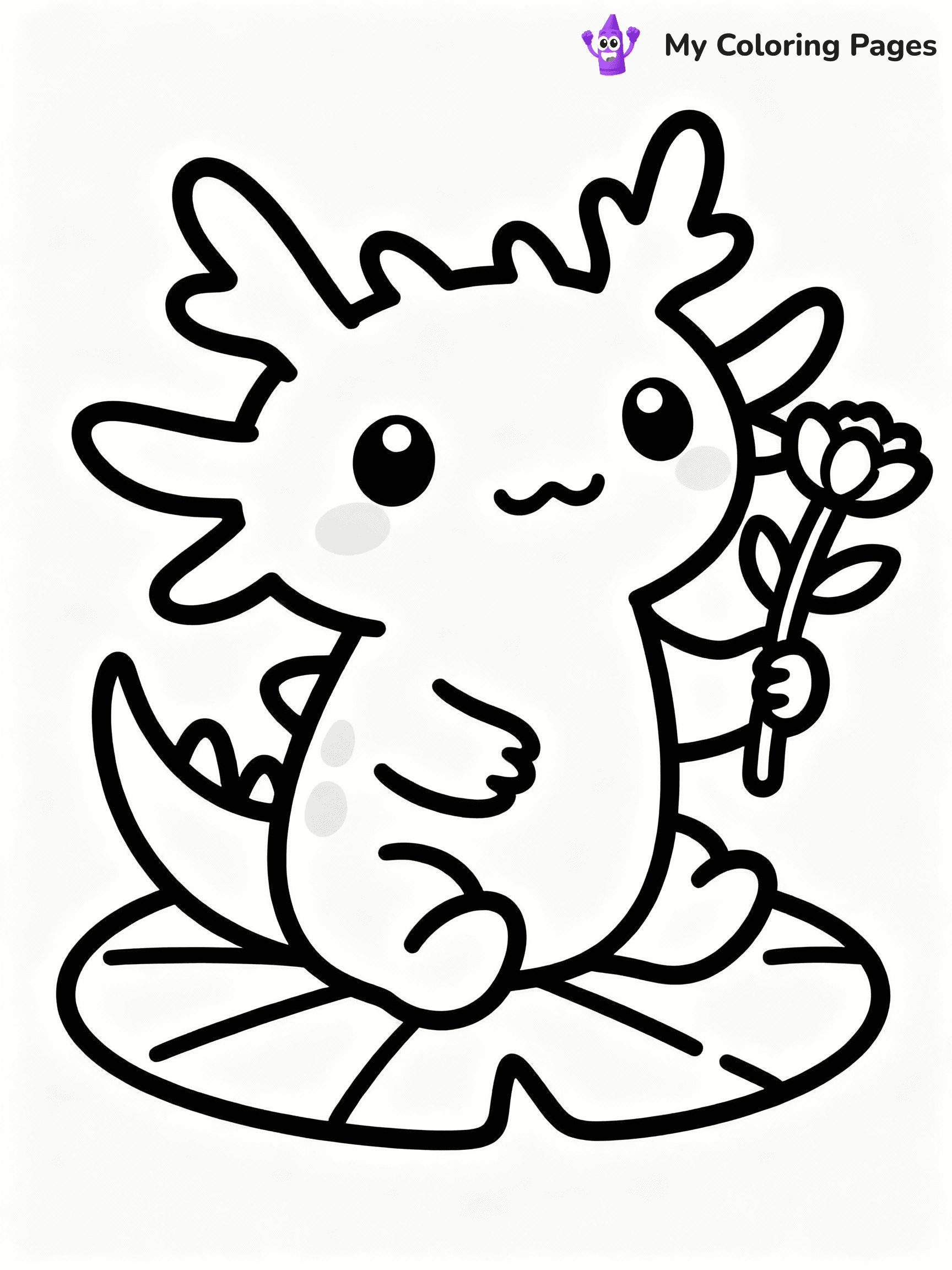 ⚠️ CRITICAL REQUIREMENT - ABSOLUTE BLACK AND WHITE ONLY ⚠️
This MUST be a BLACK AND WHITE line drawing ONLY. NO COLORS whatsoever.
- ONLY pure black lines (#000000) on pure white background (#FFFFFF)
- ABSOLUTELY NO colors, NO shading, NO gradients, NO grayscale
- If there are ANY colors in the output, the image is REJECTED
- This is a COLORING PAGE - meant to be COLORED IN by children
- The output must be UNCOLORED line art ready for coloring
⚠️ SUBJECT TO DRAW: Kawaii axolotl sitting on a lily pad, holding a flower, cute facial expression, simple outline style
(REMEMBER: Output must be BLACK AND WHITE line art only, NOT colored!)
# COLORING PAGE: BLACK OUTLINES ONLY - WHITE BACKGROUND MANDATORY
Create a **coloring book page** using EXACTLY two values: black lines, white space.
## NON-NEGOTIABLE BINARY RULES
- **ONLY #000000 (black) and #FFFFFF (white)** - NO other values exist
- **EVERY PIXEL = BLACK OR WHITE** - no gray/shading/antialiasing
- **WHITE BACKGROUND MANDATORY** - entire canvas stays white
- **ALL SHAPES HOLLOW** - everything is empty outlines waiting to be colored
- **FORBIDDEN:** fills, shading, gradients, patterns, textures, colors
- **NO SOLID REGIONS** - if it's not a thin line, it's wrong
## Universal Line Standards
- Black outlines ONLY - thin, uniform weight
- Every shape completely empty inside
- Closed contours suitable for coloring
- Simple flat illustration - zero depth/3D/realism
- **Style:** Whimsical Doodle Art Alley - rounded, friendly outlines (unless specified)
## Everything = Outline Only
- Characters/animals: hollow shapes
- Objects/clothing: empty contours
- Backgrounds/scenery: line work only
- Natural elements: outlined forms
- Dark/night areas: don't exist (use outlined symbols)
- Textures/patterns: convert to simple lines
## The Test
Can a child color EVERY white space with crayons? If any area is pre-filled/shaded/gray or colored in, it FAILS. Every shape must be waiting to receive color.
**FINAL OUTPUT**: Binary coloring page. Black lines define shapes. White spaces ready for coloring. Nothing else exists. No exceptions. Print-ready.
⚠️ FINAL REMINDER: Draw the subject "Kawaii axolotl sitting on a lily pad, holding a flower, cute facial expression, simple outline style" as BLACK AND WHITE line art. Zero colors in output.