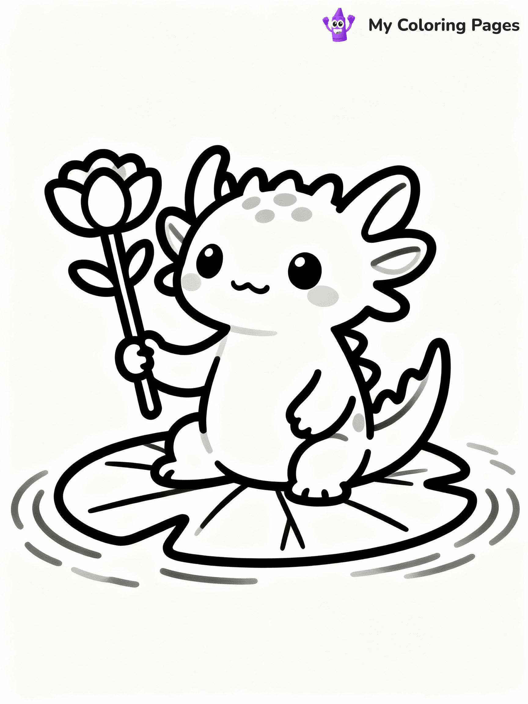 ⚠️ CRITICAL REQUIREMENT - ABSOLUTE BLACK AND WHITE ONLY ⚠️
This MUST be a BLACK AND WHITE line drawing ONLY. NO COLORS whatsoever.
- ONLY pure black lines (#000000) on pure white background (#FFFFFF)
- ABSOLUTELY NO colors, NO shading, NO gradients, NO grayscale
- If there are ANY colors in the output, the image is REJECTED
- This is a COLORING PAGE - meant to be COLORED IN by children
- The output must be UNCOLORED line art ready for coloring
⚠️ SUBJECT TO DRAW: Kawaii axolotl sitting on a lily pad, holding a flower, cute facial expression, simple outline style
(REMEMBER: Output must be BLACK AND WHITE line art only, NOT colored!)
# COLORING PAGE: BLACK OUTLINES ONLY - WHITE BACKGROUND MANDATORY
Create a **coloring book page** using EXACTLY two values: black lines, white space.
## NON-NEGOTIABLE BINARY RULES
- **ONLY #000000 (black) and #FFFFFF (white)** - NO other values exist
- **EVERY PIXEL = BLACK OR WHITE** - no gray/shading/antialiasing
- **WHITE BACKGROUND MANDATORY** - entire canvas stays white
- **ALL SHAPES HOLLOW** - everything is empty outlines waiting to be colored
- **FORBIDDEN:** fills, shading, gradients, patterns, textures, colors
- **NO SOLID REGIONS** - if it's not a thin line, it's wrong
## Universal Line Standards
- Black outlines ONLY - thin, uniform weight
- Every shape completely empty inside
- Closed contours suitable for coloring
- Simple flat illustration - zero depth/3D/realism
- **Style:** Whimsical Doodle Art Alley - rounded, friendly outlines (unless specified)
## Everything = Outline Only
- Characters/animals: hollow shapes
- Objects/clothing: empty contours
- Backgrounds/scenery: line work only
- Natural elements: outlined forms
- Dark/night areas: don't exist (use outlined symbols)
- Textures/patterns: convert to simple lines
## The Test
Can a child color EVERY white space with crayons? If any area is pre-filled/shaded/gray or colored in, it FAILS. Every shape must be waiting to receive color.
**FINAL OUTPUT**: Binary coloring page. Black lines define shapes. White spaces ready for coloring. Nothing else exists. No exceptions. Print-ready.
⚠️ FINAL REMINDER: Draw the subject "Kawaii axolotl sitting on a lily pad, holding a flower, cute facial expression, simple outline style" as BLACK AND WHITE line art. Zero colors in output.