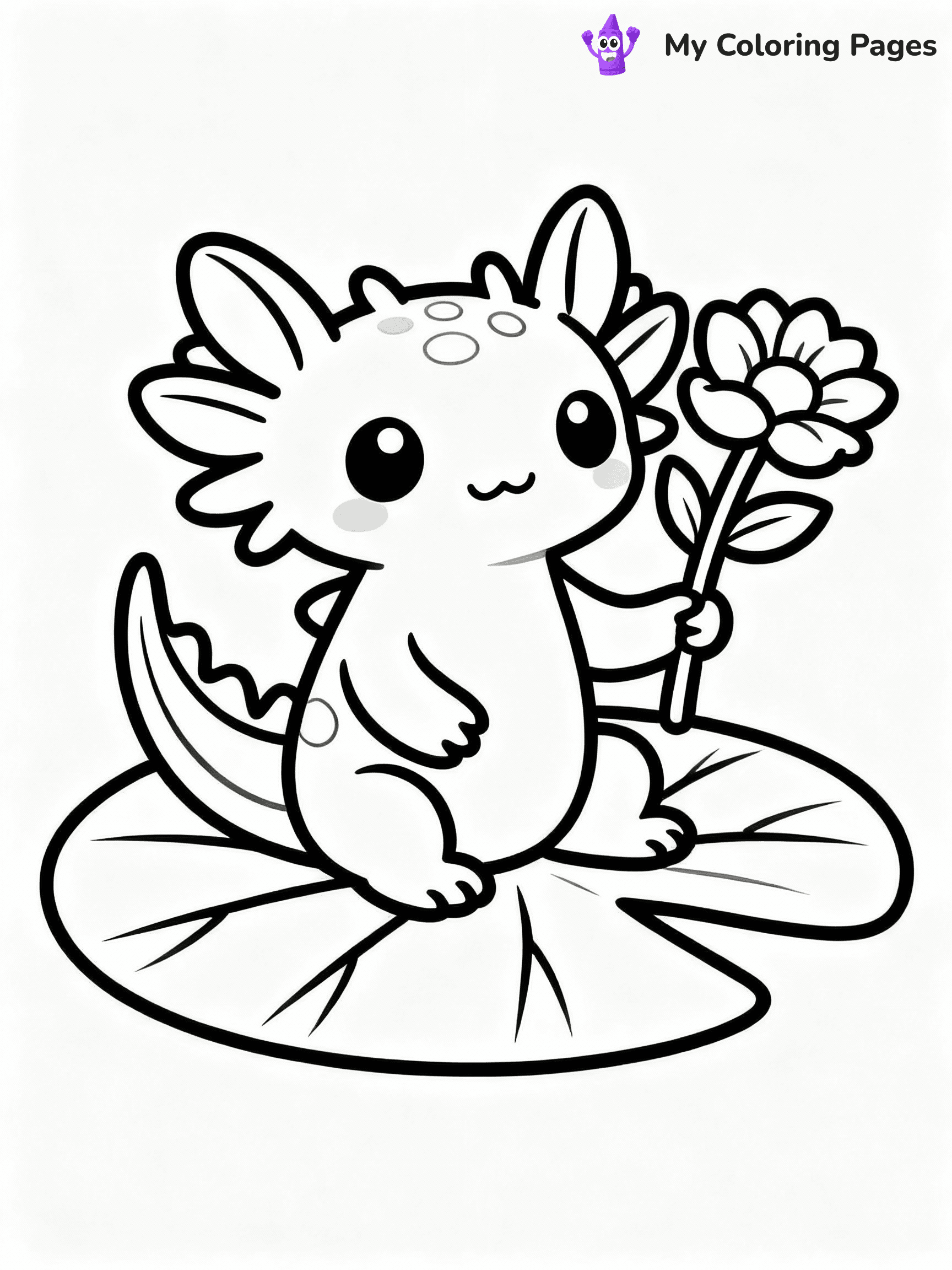 ⚠️ CRITICAL REQUIREMENT - ABSOLUTE BLACK AND WHITE ONLY ⚠️
This MUST be a BLACK AND WHITE line drawing ONLY. NO COLORS whatsoever.
- ONLY pure black lines (#000000) on pure white background (#FFFFFF)
- ABSOLUTELY NO colors, NO shading, NO gradients, NO grayscale
- If there are ANY colors in the output, the image is REJECTED
- This is a COLORING PAGE - meant to be COLORED IN by children
- The output must be UNCOLORED line art ready for coloring
⚠️ SUBJECT TO DRAW: Kawaii axolotl sitting on a lily pad, holding a flower, cute facial expression, simple outline style
(REMEMBER: Output must be BLACK AND WHITE line art only, NOT colored!)
# COLORING PAGE: BLACK OUTLINES ONLY - WHITE BACKGROUND MANDATORY
Create a **coloring book page** using EXACTLY two values: black lines, white space.
## NON-NEGOTIABLE BINARY RULES
- **ONLY #000000 (black) and #FFFFFF (white)** - NO other values exist
- **EVERY PIXEL = BLACK OR WHITE** - no gray/shading/antialiasing
- **WHITE BACKGROUND MANDATORY** - entire canvas stays white
- **ALL SHAPES HOLLOW** - everything is empty outlines waiting to be colored
- **FORBIDDEN:** fills, shading, gradients, patterns, textures, colors
- **NO SOLID REGIONS** - if it's not a thin line, it's wrong
## Universal Line Standards
- Black outlines ONLY - thin, uniform weight
- Every shape completely empty inside
- Closed contours suitable for coloring
- Simple flat illustration - zero depth/3D/realism
- **Style:** Whimsical Doodle Art Alley - rounded, friendly outlines (unless specified)
## Everything = Outline Only
- Characters/animals: hollow shapes
- Objects/clothing: empty contours
- Backgrounds/scenery: line work only
- Natural elements: outlined forms
- Dark/night areas: don't exist (use outlined symbols)
- Textures/patterns: convert to simple lines
## The Test
Can a child color EVERY white space with crayons? If any area is pre-filled/shaded/gray or colored in, it FAILS. Every shape must be waiting to receive color.
**FINAL OUTPUT**: Binary coloring page. Black lines define shapes. White spaces ready for coloring. Nothing else exists. No exceptions. Print-ready.
⚠️ FINAL REMINDER: Draw the subject "Kawaii axolotl sitting on a lily pad, holding a flower, cute facial expression, simple outline style" as BLACK AND WHITE line art. Zero colors in output.