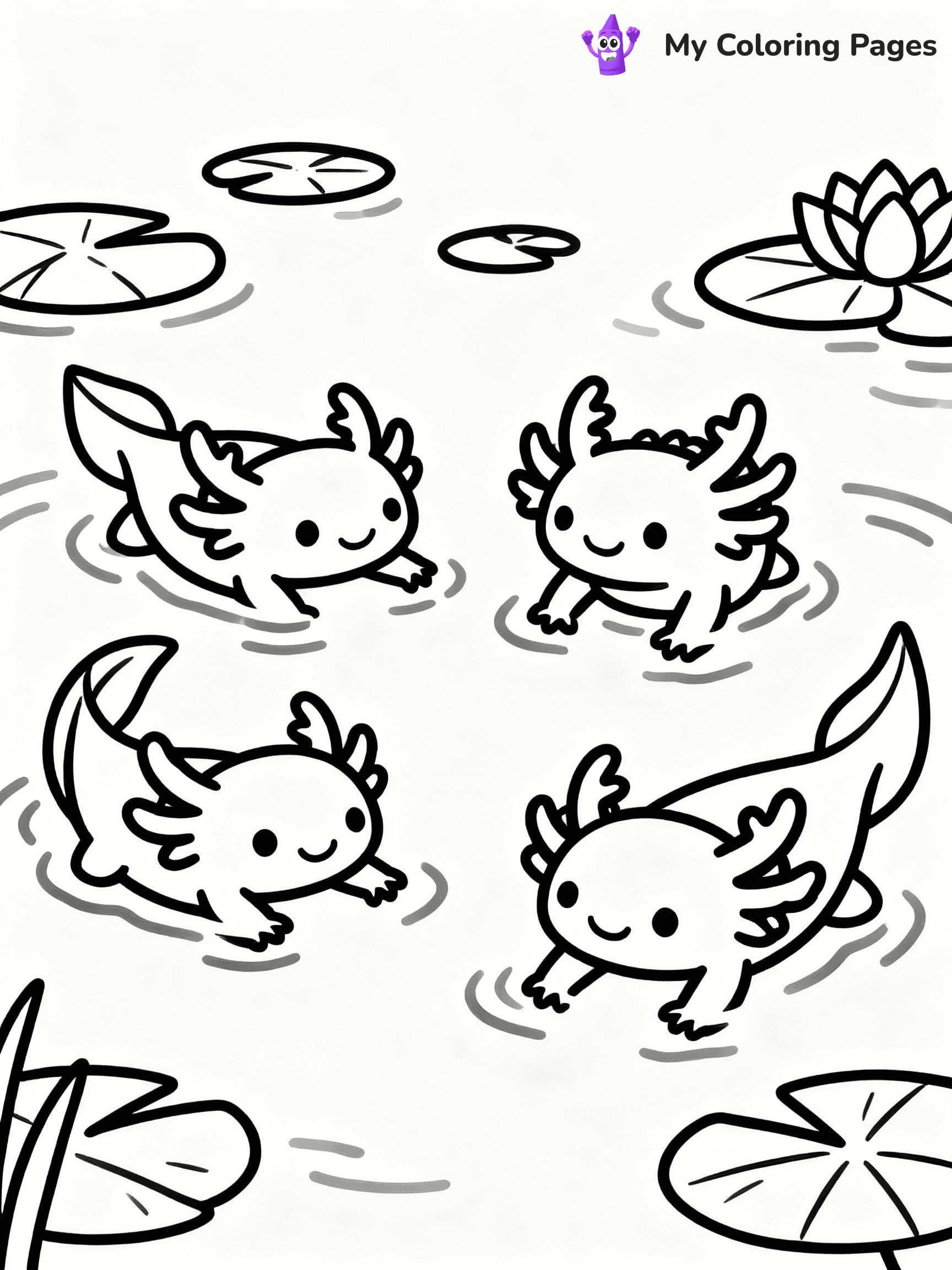 ⚠️ CRITICAL REQUIREMENT - ABSOLUTE BLACK AND WHITE ONLY ⚠️
This MUST be a BLACK AND WHITE line drawing ONLY. NO COLORS whatsoever.
- ONLY pure black lines (#000000) on pure white background (#FFFFFF)
- ABSOLUTELY NO colors, NO shading, NO gradients, NO grayscale
- If there are ANY colors in the output, the image is REJECTED
- This is a COLORING PAGE - meant to be COLORED IN by children
- The output must be UNCOLORED line art ready for coloring
⚠️ SUBJECT TO DRAW: Axolotl family playing together in a pond, smiling faces, lily pads floating, cheerful outline style
(REMEMBER: Output must be BLACK AND WHITE line art only, NOT colored!)
# COLORING PAGE: BLACK OUTLINES ONLY - WHITE BACKGROUND MANDATORY
Create a **coloring book page** using EXACTLY two values: black lines, white space.
## NON-NEGOTIABLE BINARY RULES
- **ONLY #000000 (black) and #FFFFFF (white)** - NO other values exist
- **EVERY PIXEL = BLACK OR WHITE** - no gray/shading/antialiasing
- **WHITE BACKGROUND MANDATORY** - entire canvas stays white
- **ALL SHAPES HOLLOW** - everything is empty outlines waiting to be colored
- **FORBIDDEN:** fills, shading, gradients, patterns, textures, colors
- **NO SOLID REGIONS** - if it's not a thin line, it's wrong
## Universal Line Standards
- Black outlines ONLY - thin, uniform weight
- Every shape completely empty inside
- Closed contours suitable for coloring
- Simple flat illustration - zero depth/3D/realism
- **Style:** Whimsical Doodle Art Alley - rounded, friendly outlines (unless specified)
## Everything = Outline Only
- Characters/animals: hollow shapes
- Objects/clothing: empty contours
- Backgrounds/scenery: line work only
- Natural elements: outlined forms
- Dark/night areas: don't exist (use outlined symbols)
- Textures/patterns: convert to simple lines
## The Test
Can a child color EVERY white space with crayons? If any area is pre-filled/shaded/gray or colored in, it FAILS. Every shape must be waiting to receive color.
**FINAL OUTPUT**: Binary coloring page. Black lines define shapes. White spaces ready for coloring. Nothing else exists. No exceptions. Print-ready.
⚠️ FINAL REMINDER: Draw the subject "Axolotl family playing together in a pond, smiling faces, lily pads floating, cheerful outline style" as BLACK AND WHITE line art. Zero colors in output.