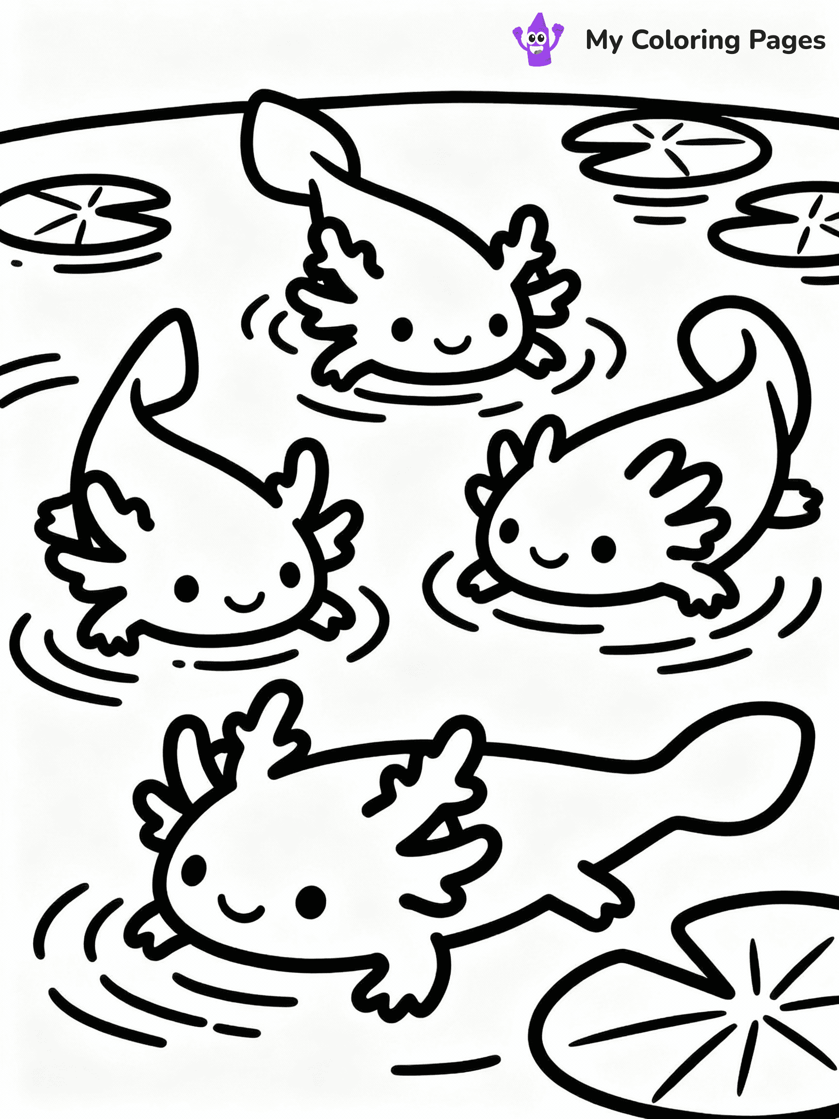 ⚠️ CRITICAL REQUIREMENT - ABSOLUTE BLACK AND WHITE ONLY ⚠️
This MUST be a BLACK AND WHITE line drawing ONLY. NO COLORS whatsoever.
- ONLY pure black lines (#000000) on pure white background (#FFFFFF)
- ABSOLUTELY NO colors, NO shading, NO gradients, NO grayscale
- If there are ANY colors in the output, the image is REJECTED
- This is a COLORING PAGE - meant to be COLORED IN by children
- The output must be UNCOLORED line art ready for coloring
⚠️ SUBJECT TO DRAW: Axolotl family playing together in a pond, smiling faces, lily pads floating, cheerful outline style
(REMEMBER: Output must be BLACK AND WHITE line art only, NOT colored!)
# COLORING PAGE: BLACK OUTLINES ONLY - WHITE BACKGROUND MANDATORY
Create a **coloring book page** using EXACTLY two values: black lines, white space.
## NON-NEGOTIABLE BINARY RULES
- **ONLY #000000 (black) and #FFFFFF (white)** - NO other values exist
- **EVERY PIXEL = BLACK OR WHITE** - no gray/shading/antialiasing
- **WHITE BACKGROUND MANDATORY** - entire canvas stays white
- **ALL SHAPES HOLLOW** - everything is empty outlines waiting to be colored
- **FORBIDDEN:** fills, shading, gradients, patterns, textures, colors
- **NO SOLID REGIONS** - if it's not a thin line, it's wrong
## Universal Line Standards
- Black outlines ONLY - thin, uniform weight
- Every shape completely empty inside
- Closed contours suitable for coloring
- Simple flat illustration - zero depth/3D/realism
- **Style:** Whimsical Doodle Art Alley - rounded, friendly outlines (unless specified)
## Everything = Outline Only
- Characters/animals: hollow shapes
- Objects/clothing: empty contours
- Backgrounds/scenery: line work only
- Natural elements: outlined forms
- Dark/night areas: don't exist (use outlined symbols)
- Textures/patterns: convert to simple lines
## The Test
Can a child color EVERY white space with crayons? If any area is pre-filled/shaded/gray or colored in, it FAILS. Every shape must be waiting to receive color.
**FINAL OUTPUT**: Binary coloring page. Black lines define shapes. White spaces ready for coloring. Nothing else exists. No exceptions. Print-ready.
⚠️ FINAL REMINDER: Draw the subject "Axolotl family playing together in a pond, smiling faces, lily pads floating, cheerful outline style" as BLACK AND WHITE line art. Zero colors in output.