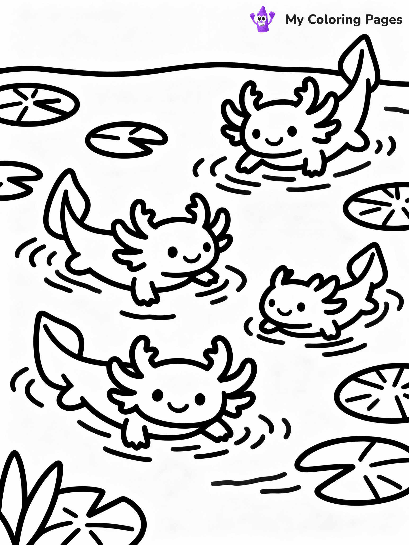 ⚠️ CRITICAL REQUIREMENT - ABSOLUTE BLACK AND WHITE ONLY ⚠️
This MUST be a BLACK AND WHITE line drawing ONLY. NO COLORS whatsoever.
- ONLY pure black lines (#000000) on pure white background (#FFFFFF)
- ABSOLUTELY NO colors, NO shading, NO gradients, NO grayscale
- If there are ANY colors in the output, the image is REJECTED
- This is a COLORING PAGE - meant to be COLORED IN by children
- The output must be UNCOLORED line art ready for coloring
⚠️ SUBJECT TO DRAW: Axolotl family playing together in a pond, smiling faces, lily pads floating, cheerful outline style
(REMEMBER: Output must be BLACK AND WHITE line art only, NOT colored!)
# COLORING PAGE: BLACK OUTLINES ONLY - WHITE BACKGROUND MANDATORY
Create a **coloring book page** using EXACTLY two values: black lines, white space.
## NON-NEGOTIABLE BINARY RULES
- **ONLY #000000 (black) and #FFFFFF (white)** - NO other values exist
- **EVERY PIXEL = BLACK OR WHITE** - no gray/shading/antialiasing
- **WHITE BACKGROUND MANDATORY** - entire canvas stays white
- **ALL SHAPES HOLLOW** - everything is empty outlines waiting to be colored
- **FORBIDDEN:** fills, shading, gradients, patterns, textures, colors
- **NO SOLID REGIONS** - if it's not a thin line, it's wrong
## Universal Line Standards
- Black outlines ONLY - thin, uniform weight
- Every shape completely empty inside
- Closed contours suitable for coloring
- Simple flat illustration - zero depth/3D/realism
- **Style:** Whimsical Doodle Art Alley - rounded, friendly outlines (unless specified)
## Everything = Outline Only
- Characters/animals: hollow shapes
- Objects/clothing: empty contours
- Backgrounds/scenery: line work only
- Natural elements: outlined forms
- Dark/night areas: don't exist (use outlined symbols)
- Textures/patterns: convert to simple lines
## The Test
Can a child color EVERY white space with crayons? If any area is pre-filled/shaded/gray or colored in, it FAILS. Every shape must be waiting to receive color.
**FINAL OUTPUT**: Binary coloring page. Black lines define shapes. White spaces ready for coloring. Nothing else exists. No exceptions. Print-ready.
⚠️ FINAL REMINDER: Draw the subject "Axolotl family playing together in a pond, smiling faces, lily pads floating, cheerful outline style" as BLACK AND WHITE line art. Zero colors in output.