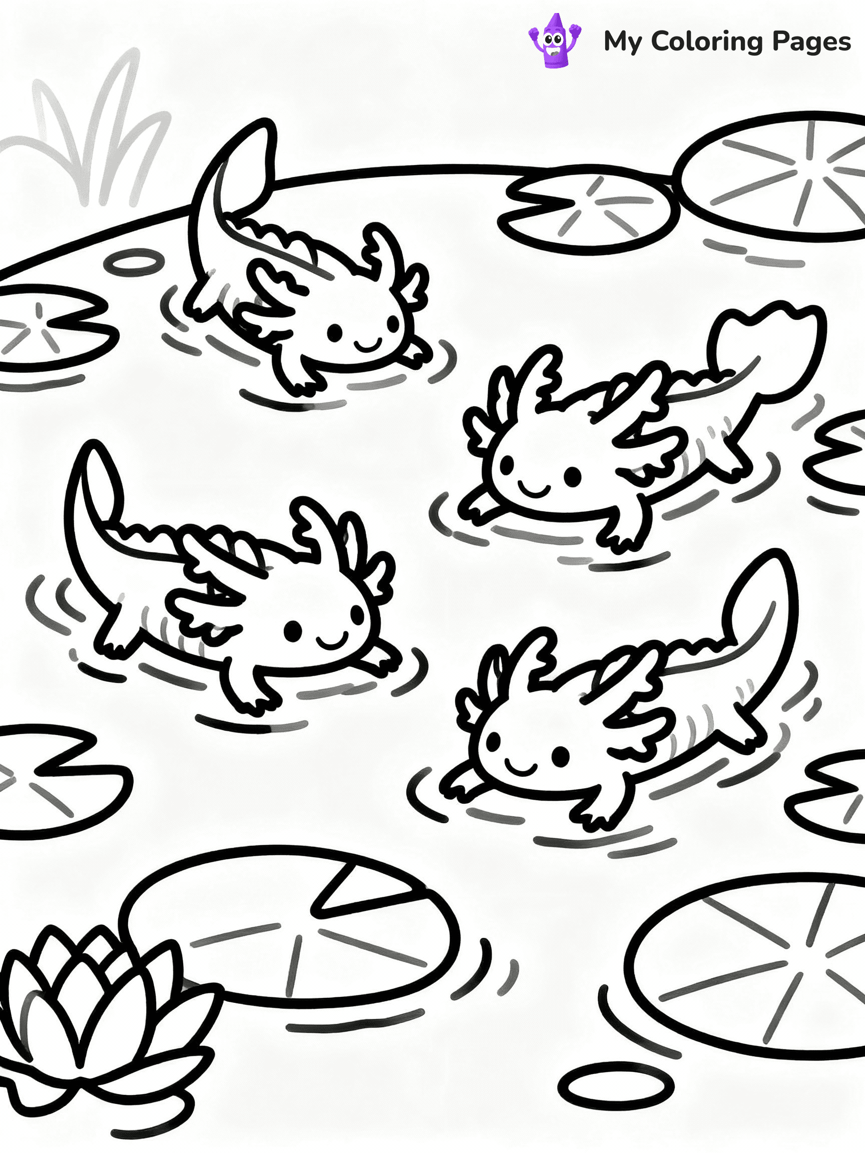 ⚠️ CRITICAL REQUIREMENT - ABSOLUTE BLACK AND WHITE ONLY ⚠️
This MUST be a BLACK AND WHITE line drawing ONLY. NO COLORS whatsoever.
- ONLY pure black lines (#000000) on pure white background (#FFFFFF)
- ABSOLUTELY NO colors, NO shading, NO gradients, NO grayscale
- If there are ANY colors in the output, the image is REJECTED
- This is a COLORING PAGE - meant to be COLORED IN by children
- The output must be UNCOLORED line art ready for coloring
⚠️ SUBJECT TO DRAW: Axolotl family playing together in a pond, smiling faces, lily pads floating, cheerful outline style
(REMEMBER: Output must be BLACK AND WHITE line art only, NOT colored!)
# COLORING PAGE: BLACK OUTLINES ONLY - WHITE BACKGROUND MANDATORY
Create a **coloring book page** using EXACTLY two values: black lines, white space.
## NON-NEGOTIABLE BINARY RULES
- **ONLY #000000 (black) and #FFFFFF (white)** - NO other values exist
- **EVERY PIXEL = BLACK OR WHITE** - no gray/shading/antialiasing
- **WHITE BACKGROUND MANDATORY** - entire canvas stays white
- **ALL SHAPES HOLLOW** - everything is empty outlines waiting to be colored
- **FORBIDDEN:** fills, shading, gradients, patterns, textures, colors
- **NO SOLID REGIONS** - if it's not a thin line, it's wrong
## Universal Line Standards
- Black outlines ONLY - thin, uniform weight
- Every shape completely empty inside
- Closed contours suitable for coloring
- Simple flat illustration - zero depth/3D/realism
- **Style:** Whimsical Doodle Art Alley - rounded, friendly outlines (unless specified)
## Everything = Outline Only
- Characters/animals: hollow shapes
- Objects/clothing: empty contours
- Backgrounds/scenery: line work only
- Natural elements: outlined forms
- Dark/night areas: don't exist (use outlined symbols)
- Textures/patterns: convert to simple lines
## The Test
Can a child color EVERY white space with crayons? If any area is pre-filled/shaded/gray or colored in, it FAILS. Every shape must be waiting to receive color.
**FINAL OUTPUT**: Binary coloring page. Black lines define shapes. White spaces ready for coloring. Nothing else exists. No exceptions. Print-ready.
⚠️ FINAL REMINDER: Draw the subject "Axolotl family playing together in a pond, smiling faces, lily pads floating, cheerful outline style" as BLACK AND WHITE line art. Zero colors in output.