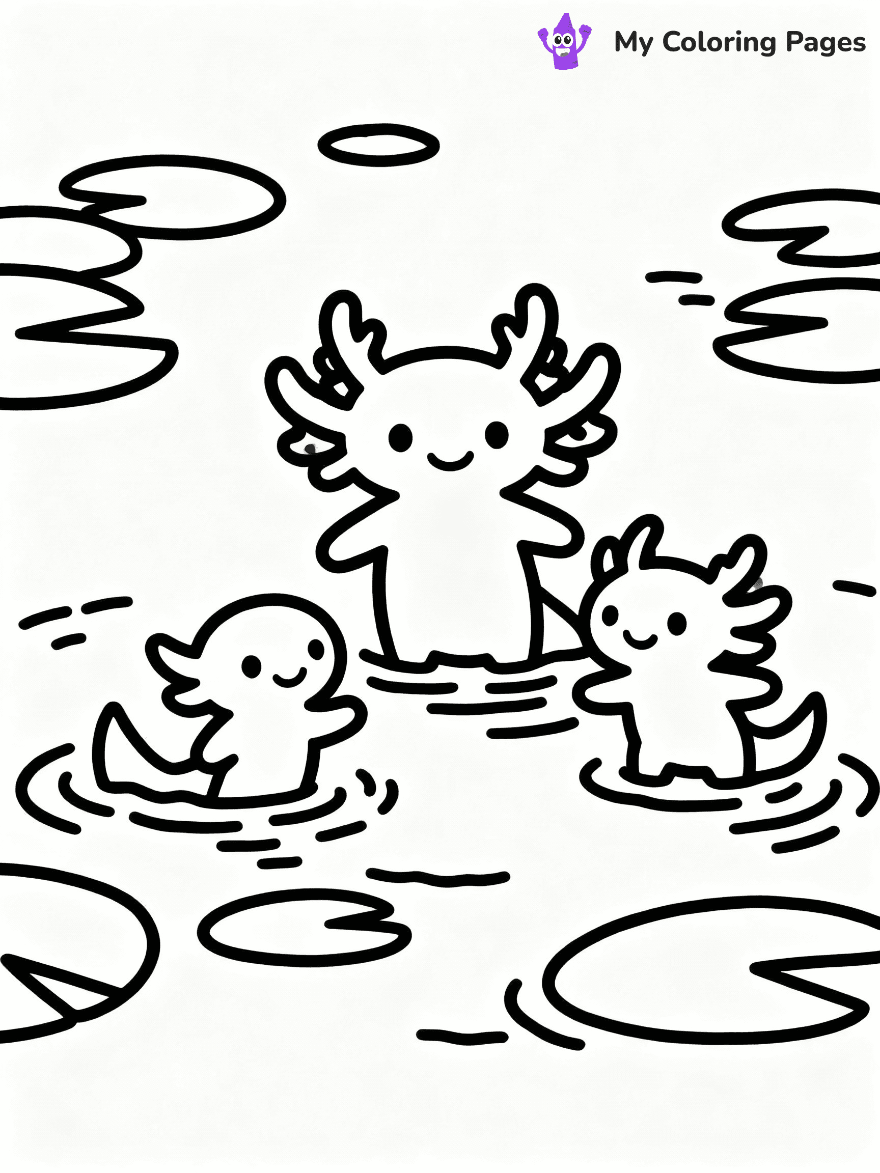 ⚠️ CRITICAL REQUIREMENT - ABSOLUTE BLACK AND WHITE ONLY ⚠️
This MUST be a BLACK AND WHITE line drawing ONLY. NO COLORS whatsoever.
- ONLY pure black lines (#000000) on pure white background (#FFFFFF)
- ABSOLUTELY NO colors, NO shading, NO gradients, NO grayscale
- If there are ANY colors in the output, the image is REJECTED
- This is a COLORING PAGE - meant to be COLORED IN by children
- The output must be UNCOLORED line art ready for coloring
⚠️ SUBJECT TO DRAW: Axolotl family playing together in a pond, smiling faces, lily pads floating, cheerful outline style
(REMEMBER: Output must be BLACK AND WHITE line art only, NOT colored!)
# COLORING PAGE: BLACK OUTLINES ONLY - WHITE BACKGROUND MANDATORY
Create a **coloring book page** using EXACTLY two values: black lines, white space.
## NON-NEGOTIABLE BINARY RULES
- **ONLY #000000 (black) and #FFFFFF (white)** - NO other values exist
- **EVERY PIXEL = BLACK OR WHITE** - no gray/shading/antialiasing
- **WHITE BACKGROUND MANDATORY** - entire canvas stays white
- **ALL SHAPES HOLLOW** - everything is empty outlines waiting to be colored
- **FORBIDDEN:** fills, shading, gradients, patterns, textures, colors
- **NO SOLID REGIONS** - if it's not a thin line, it's wrong
## Universal Line Standards
- Black outlines ONLY - thin, uniform weight
- Every shape completely empty inside
- Closed contours suitable for coloring
- Simple flat illustration - zero depth/3D/realism
- **Style:** Whimsical Doodle Art Alley - rounded, friendly outlines (unless specified)
## Everything = Outline Only
- Characters/animals: hollow shapes
- Objects/clothing: empty contours
- Backgrounds/scenery: line work only
- Natural elements: outlined forms
- Dark/night areas: don't exist (use outlined symbols)
- Textures/patterns: convert to simple lines
## The Test
Can a child color EVERY white space with crayons? If any area is pre-filled/shaded/gray or colored in, it FAILS. Every shape must be waiting to receive color.
**FINAL OUTPUT**: Binary coloring page. Black lines define shapes. White spaces ready for coloring. Nothing else exists. No exceptions. Print-ready.
⚠️ FINAL REMINDER: Draw the subject "Axolotl family playing together in a pond, smiling faces, lily pads floating, cheerful outline style" as BLACK AND WHITE line art. Zero colors in output.