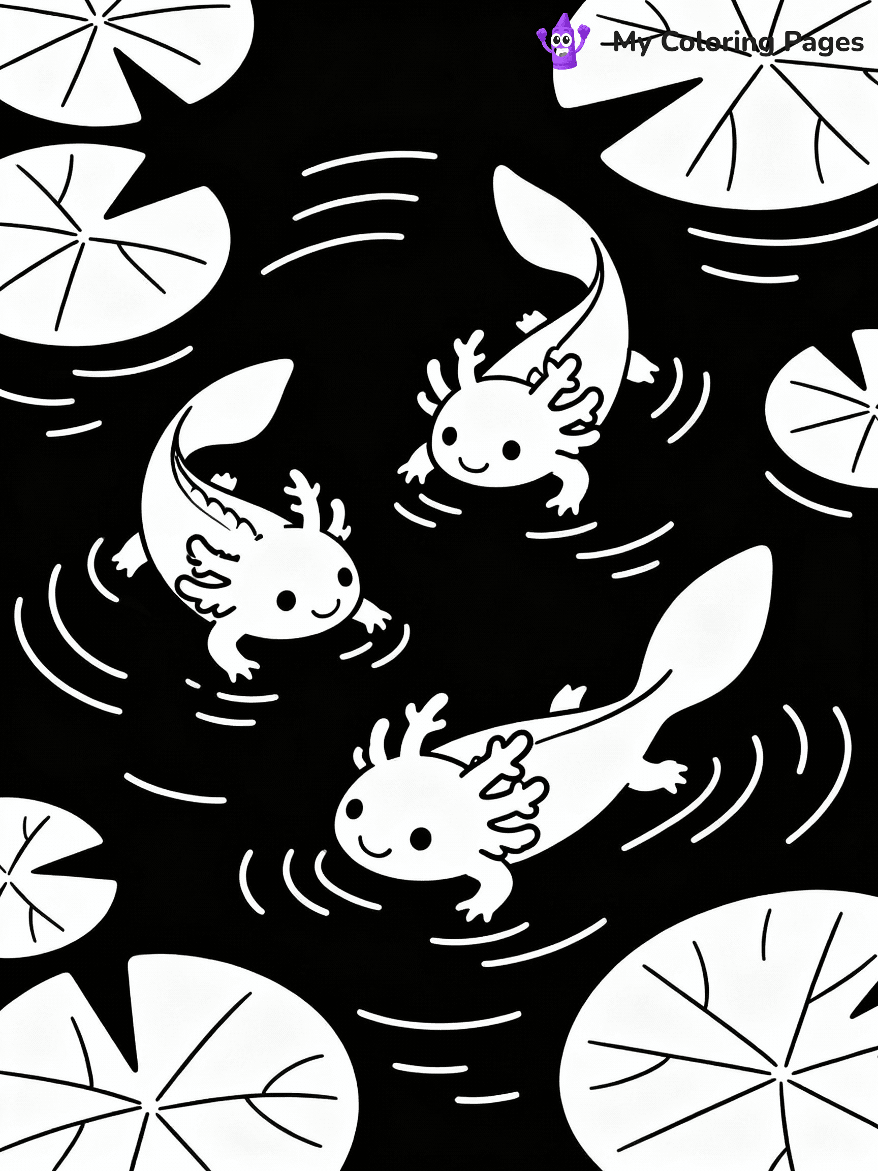⚠️ CRITICAL REQUIREMENT - ABSOLUTE BLACK AND WHITE ONLY ⚠️
This MUST be a BLACK AND WHITE line drawing ONLY. NO COLORS whatsoever.
- ONLY pure black lines (#000000) on pure white background (#FFFFFF)
- ABSOLUTELY NO colors, NO shading, NO gradients, NO grayscale
- If there are ANY colors in the output, the image is REJECTED
- This is a COLORING PAGE - meant to be COLORED IN by children
- The output must be UNCOLORED line art ready for coloring
⚠️ SUBJECT TO DRAW: Axolotl family playing together in a pond, smiling faces, lily pads floating, cheerful outline style
(REMEMBER: Output must be BLACK AND WHITE line art only, NOT colored!)
# COLORING PAGE: BLACK OUTLINES ONLY - WHITE BACKGROUND MANDATORY
Create a **coloring book page** using EXACTLY two values: black lines, white space.
## NON-NEGOTIABLE BINARY RULES
- **ONLY #000000 (black) and #FFFFFF (white)** - NO other values exist
- **EVERY PIXEL = BLACK OR WHITE** - no gray/shading/antialiasing
- **WHITE BACKGROUND MANDATORY** - entire canvas stays white
- **ALL SHAPES HOLLOW** - everything is empty outlines waiting to be colored
- **FORBIDDEN:** fills, shading, gradients, patterns, textures, colors
- **NO SOLID REGIONS** - if it's not a thin line, it's wrong
## Universal Line Standards
- Black outlines ONLY - thin, uniform weight
- Every shape completely empty inside
- Closed contours suitable for coloring
- Simple flat illustration - zero depth/3D/realism
- **Style:** Whimsical Doodle Art Alley - rounded, friendly outlines (unless specified)
## Everything = Outline Only
- Characters/animals: hollow shapes
- Objects/clothing: empty contours
- Backgrounds/scenery: line work only
- Natural elements: outlined forms
- Dark/night areas: don't exist (use outlined symbols)
- Textures/patterns: convert to simple lines
## The Test
Can a child color EVERY white space with crayons? If any area is pre-filled/shaded/gray or colored in, it FAILS. Every shape must be waiting to receive color.
**FINAL OUTPUT**: Binary coloring page. Black lines define shapes. White spaces ready for coloring. Nothing else exists. No exceptions. Print-ready.
⚠️ FINAL REMINDER: Draw the subject "Axolotl family playing together in a pond, smiling faces, lily pads floating, cheerful outline style" as BLACK AND WHITE line art. Zero colors in output.