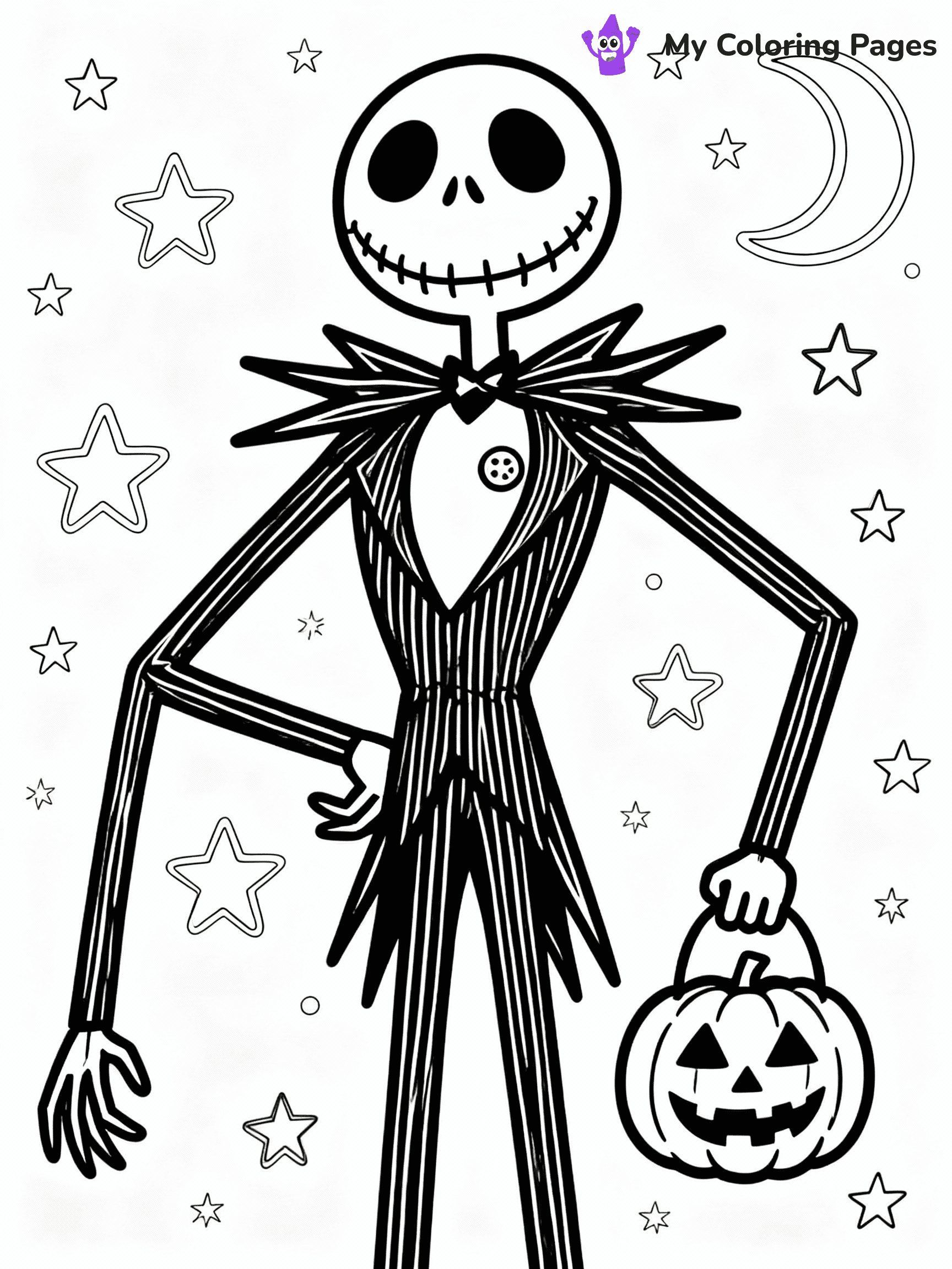⚠️ CRITICAL REQUIREMENT - ABSOLUTE BLACK AND WHITE ONLY ⚠️
This MUST be a BLACK AND WHITE line drawing ONLY. NO COLORS whatsoever.
- ONLY pure black lines (#000000) on pure white background (#FFFFFF)
- ABSOLUTELY NO colors, NO shading, NO gradients, NO grayscale
- If there are ANY colors in the output, the image is REJECTED
- This is a COLORING PAGE - meant to be COLORED IN by children
- The output must be UNCOLORED line art ready for coloring
⚠️ SUBJECT TO DRAW: Jack Skellington
(REMEMBER: Output must be BLACK AND WHITE line art only, NOT colored!)
# COLORING PAGE: BLACK OUTLINES ONLY - WHITE BACKGROUND MANDATORY
Create a **coloring book page** using EXACTLY two values: black lines, white space.
## NON-NEGOTIABLE BINARY RULES
- **ONLY #000000 (black) and #FFFFFF (white)** - NO other values exist
- **EVERY PIXEL = BLACK OR WHITE** - no gray/shading/antialiasing
- **WHITE BACKGROUND MANDATORY** - entire canvas stays white
- **ALL SHAPES HOLLOW** - everything is empty outlines waiting to be colored
- **FORBIDDEN:** fills, shading, gradients, patterns, textures, colors
- **NO SOLID REGIONS** - if it's not a thin line, it's wrong
## Universal Line Standards
- Black outlines ONLY - thin, uniform weight
- Every shape completely empty inside
- Closed contours suitable for coloring
- Simple flat illustration - zero depth/3D/realism
- **Style:** Whimsical Doodle Art Alley - rounded, friendly outlines (unless specified)
## Everything = Outline Only
- Characters/animals: hollow shapes
- Objects/clothing: empty contours
- Backgrounds/scenery: line work only
- Natural elements: outlined forms
- Dark/night areas: don't exist (use outlined symbols)
- Textures/patterns: convert to simple lines
## The Test
Can a child color EVERY white space with crayons? If any area is pre-filled/shaded/gray or colored in, it FAILS. Every shape must be waiting to receive color.
**FINAL OUTPUT**: Binary coloring page. Black lines define shapes. White spaces ready for coloring. Nothing else exists. No exceptions. Print-ready.
⚠️ FINAL REMINDER: Draw the subject "Jack Skellington" as BLACK AND WHITE line art. Zero colors in output.