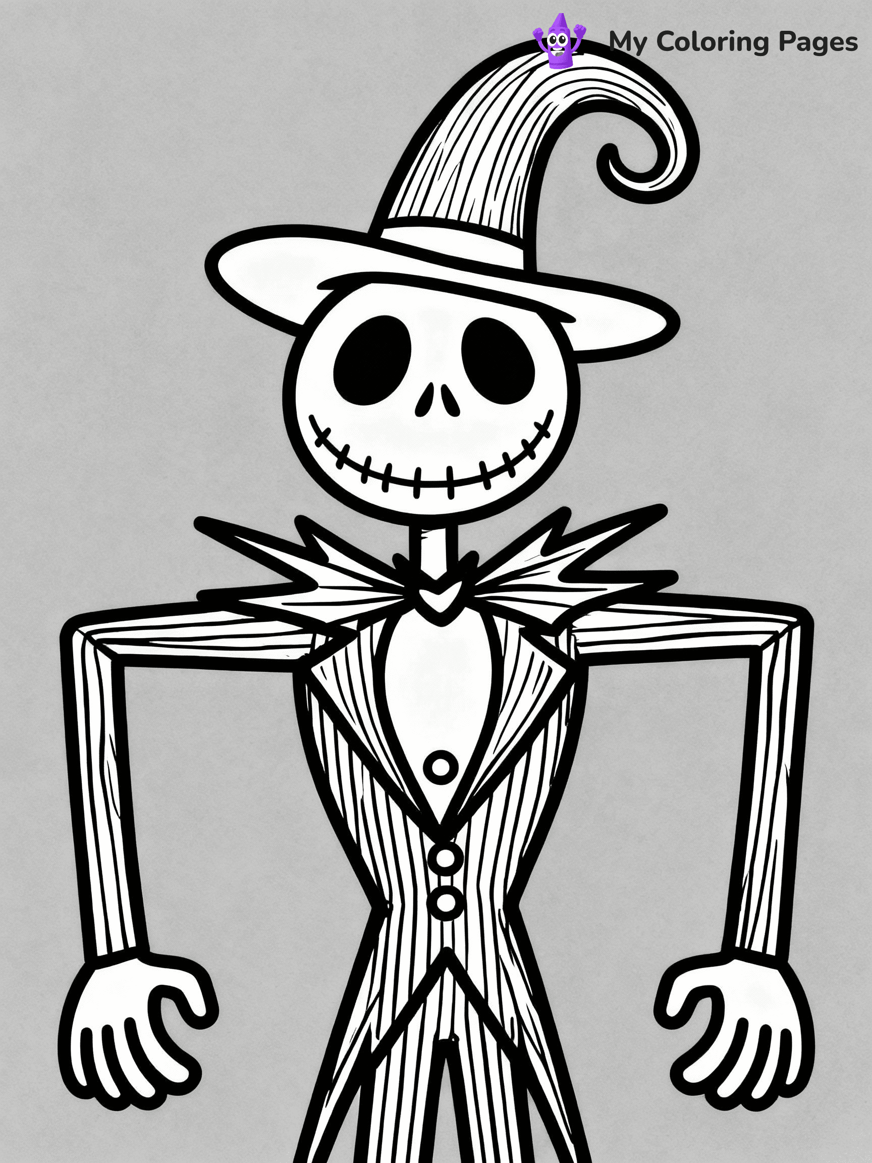 ⚠️ CRITICAL REQUIREMENT - ABSOLUTE BLACK AND WHITE ONLY ⚠️
This MUST be a BLACK AND WHITE line drawing ONLY. NO COLORS whatsoever.
- ONLY pure black lines (#000000) on pure white background (#FFFFFF)
- ABSOLUTELY NO colors, NO shading, NO gradients, NO grayscale
- If there are ANY colors in the output, the image is REJECTED
- This is a COLORING PAGE - meant to be COLORED IN by children
- The output must be UNCOLORED line art ready for coloring
⚠️ SUBJECT TO DRAW: Jack Skellington
(REMEMBER: Output must be BLACK AND WHITE line art only, NOT colored!)
# COLORING PAGE: BLACK OUTLINES ONLY - WHITE BACKGROUND MANDATORY
Create a **coloring book page** using EXACTLY two values: black lines, white space.
## NON-NEGOTIABLE BINARY RULES
- **ONLY #000000 (black) and #FFFFFF (white)** - NO other values exist
- **EVERY PIXEL = BLACK OR WHITE** - no gray/shading/antialiasing
- **WHITE BACKGROUND MANDATORY** - entire canvas stays white
- **ALL SHAPES HOLLOW** - everything is empty outlines waiting to be colored
- **FORBIDDEN:** fills, shading, gradients, patterns, textures, colors
- **NO SOLID REGIONS** - if it's not a thin line, it's wrong
## Universal Line Standards
- Black outlines ONLY - thin, uniform weight
- Every shape completely empty inside
- Closed contours suitable for coloring
- Simple flat illustration - zero depth/3D/realism
- **Style:** Whimsical Doodle Art Alley - rounded, friendly outlines (unless specified)
## Everything = Outline Only
- Characters/animals: hollow shapes
- Objects/clothing: empty contours
- Backgrounds/scenery: line work only
- Natural elements: outlined forms
- Dark/night areas: don't exist (use outlined symbols)
- Textures/patterns: convert to simple lines
## The Test
Can a child color EVERY white space with crayons? If any area is pre-filled/shaded/gray or colored in, it FAILS. Every shape must be waiting to receive color.
**FINAL OUTPUT**: Binary coloring page. Black lines define shapes. White spaces ready for coloring. Nothing else exists. No exceptions. Print-ready.
⚠️ FINAL REMINDER: Draw the subject "Jack Skellington" as BLACK AND WHITE line art. Zero colors in output.