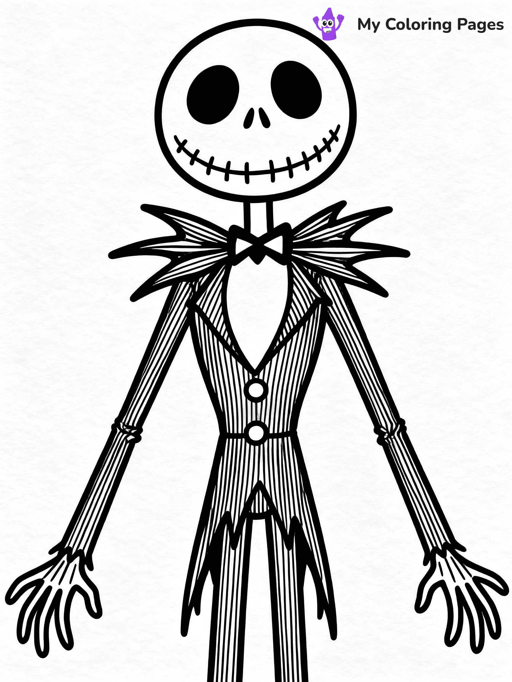 ⚠️ CRITICAL REQUIREMENT - ABSOLUTE BLACK AND WHITE ONLY ⚠️
This MUST be a BLACK AND WHITE line drawing ONLY. NO COLORS whatsoever.
- ONLY pure black lines (#000000) on pure white background (#FFFFFF)
- ABSOLUTELY NO colors, NO shading, NO gradients, NO grayscale
- If there are ANY colors in the output, the image is REJECTED
- This is a COLORING PAGE - meant to be COLORED IN by children
- The output must be UNCOLORED line art ready for coloring
⚠️ SUBJECT TO DRAW: Jack Skellington
(REMEMBER: Output must be BLACK AND WHITE line art only, NOT colored!)
# COLORING PAGE: BLACK OUTLINES ONLY - WHITE BACKGROUND MANDATORY
Create a **coloring book page** using EXACTLY two values: black lines, white space.
## NON-NEGOTIABLE BINARY RULES
- **ONLY #000000 (black) and #FFFFFF (white)** - NO other values exist
- **EVERY PIXEL = BLACK OR WHITE** - no gray/shading/antialiasing
- **WHITE BACKGROUND MANDATORY** - entire canvas stays white
- **ALL SHAPES HOLLOW** - everything is empty outlines waiting to be colored
- **FORBIDDEN:** fills, shading, gradients, patterns, textures, colors
- **NO SOLID REGIONS** - if it's not a thin line, it's wrong
## Universal Line Standards
- Black outlines ONLY - thin, uniform weight
- Every shape completely empty inside
- Closed contours suitable for coloring
- Simple flat illustration - zero depth/3D/realism
- **Style:** Whimsical Doodle Art Alley - rounded, friendly outlines (unless specified)
## Everything = Outline Only
- Characters/animals: hollow shapes
- Objects/clothing: empty contours
- Backgrounds/scenery: line work only
- Natural elements: outlined forms
- Dark/night areas: don't exist (use outlined symbols)
- Textures/patterns: convert to simple lines
## The Test
Can a child color EVERY white space with crayons? If any area is pre-filled/shaded/gray or colored in, it FAILS. Every shape must be waiting to receive color.
**FINAL OUTPUT**: Binary coloring page. Black lines define shapes. White spaces ready for coloring. Nothing else exists. No exceptions. Print-ready.
⚠️ FINAL REMINDER: Draw the subject "Jack Skellington" as BLACK AND WHITE line art. Zero colors in output.