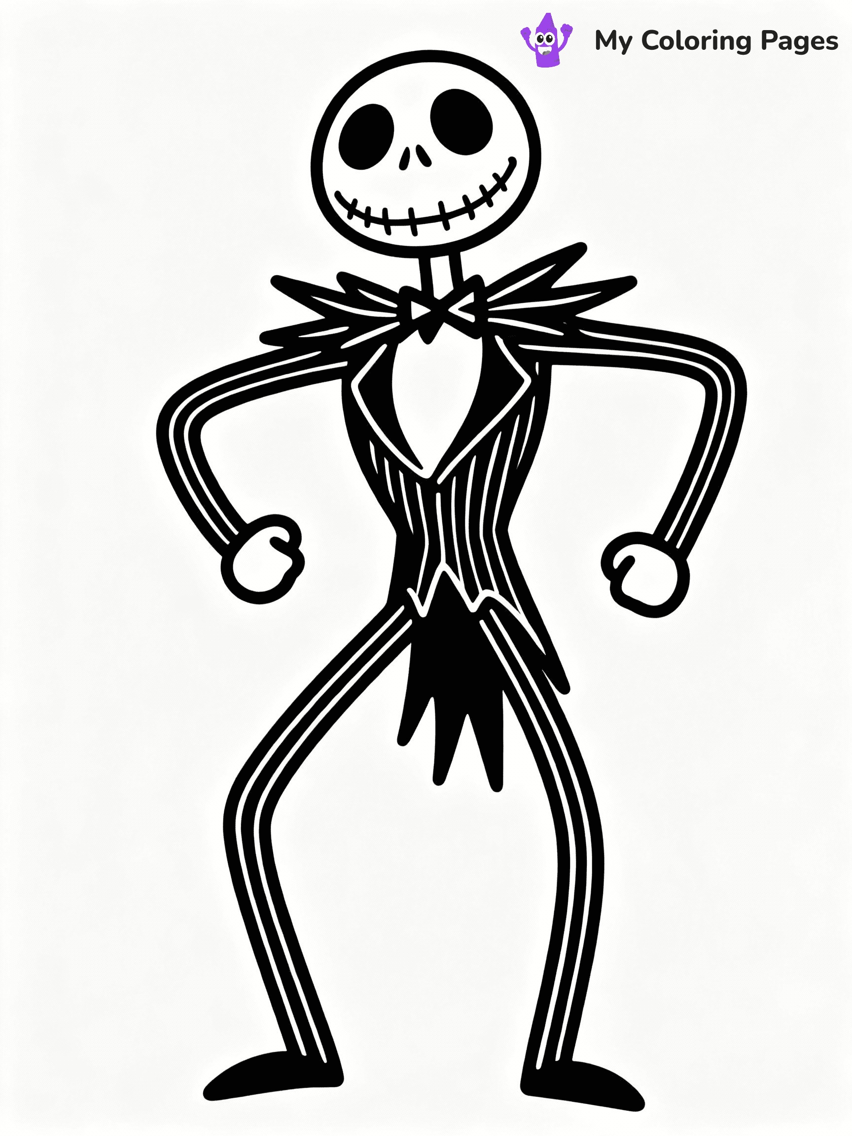 ⚠️ CRITICAL REQUIREMENT - ABSOLUTE BLACK AND WHITE ONLY ⚠️
This MUST be a BLACK AND WHITE line drawing ONLY. NO COLORS whatsoever.
- ONLY pure black lines (#000000) on pure white background (#FFFFFF)
- ABSOLUTELY NO colors, NO shading, NO gradients, NO grayscale
- If there are ANY colors in the output, the image is REJECTED
- This is a COLORING PAGE - meant to be COLORED IN by children
- The output must be UNCOLORED line art ready for coloring
⚠️ SUBJECT TO DRAW: Jack Skellington
(REMEMBER: Output must be BLACK AND WHITE line art only, NOT colored!)
# COLORING PAGE: BLACK OUTLINES ONLY - WHITE BACKGROUND MANDATORY
Create a **coloring book page** using EXACTLY two values: black lines, white space.
## NON-NEGOTIABLE BINARY RULES
- **ONLY #000000 (black) and #FFFFFF (white)** - NO other values exist
- **EVERY PIXEL = BLACK OR WHITE** - no gray/shading/antialiasing
- **WHITE BACKGROUND MANDATORY** - entire canvas stays white
- **ALL SHAPES HOLLOW** - everything is empty outlines waiting to be colored
- **FORBIDDEN:** fills, shading, gradients, patterns, textures, colors
- **NO SOLID REGIONS** - if it's not a thin line, it's wrong
## Universal Line Standards
- Black outlines ONLY - thin, uniform weight
- Every shape completely empty inside
- Closed contours suitable for coloring
- Simple flat illustration - zero depth/3D/realism
- **Style:** Whimsical Doodle Art Alley - rounded, friendly outlines (unless specified)
## Everything = Outline Only
- Characters/animals: hollow shapes
- Objects/clothing: empty contours
- Backgrounds/scenery: line work only
- Natural elements: outlined forms
- Dark/night areas: don't exist (use outlined symbols)
- Textures/patterns: convert to simple lines
## The Test
Can a child color EVERY white space with crayons? If any area is pre-filled/shaded/gray or colored in, it FAILS. Every shape must be waiting to receive color.
**FINAL OUTPUT**: Binary coloring page. Black lines define shapes. White spaces ready for coloring. Nothing else exists. No exceptions. Print-ready.
⚠️ FINAL REMINDER: Draw the subject "Jack Skellington" as BLACK AND WHITE line art. Zero colors in output.