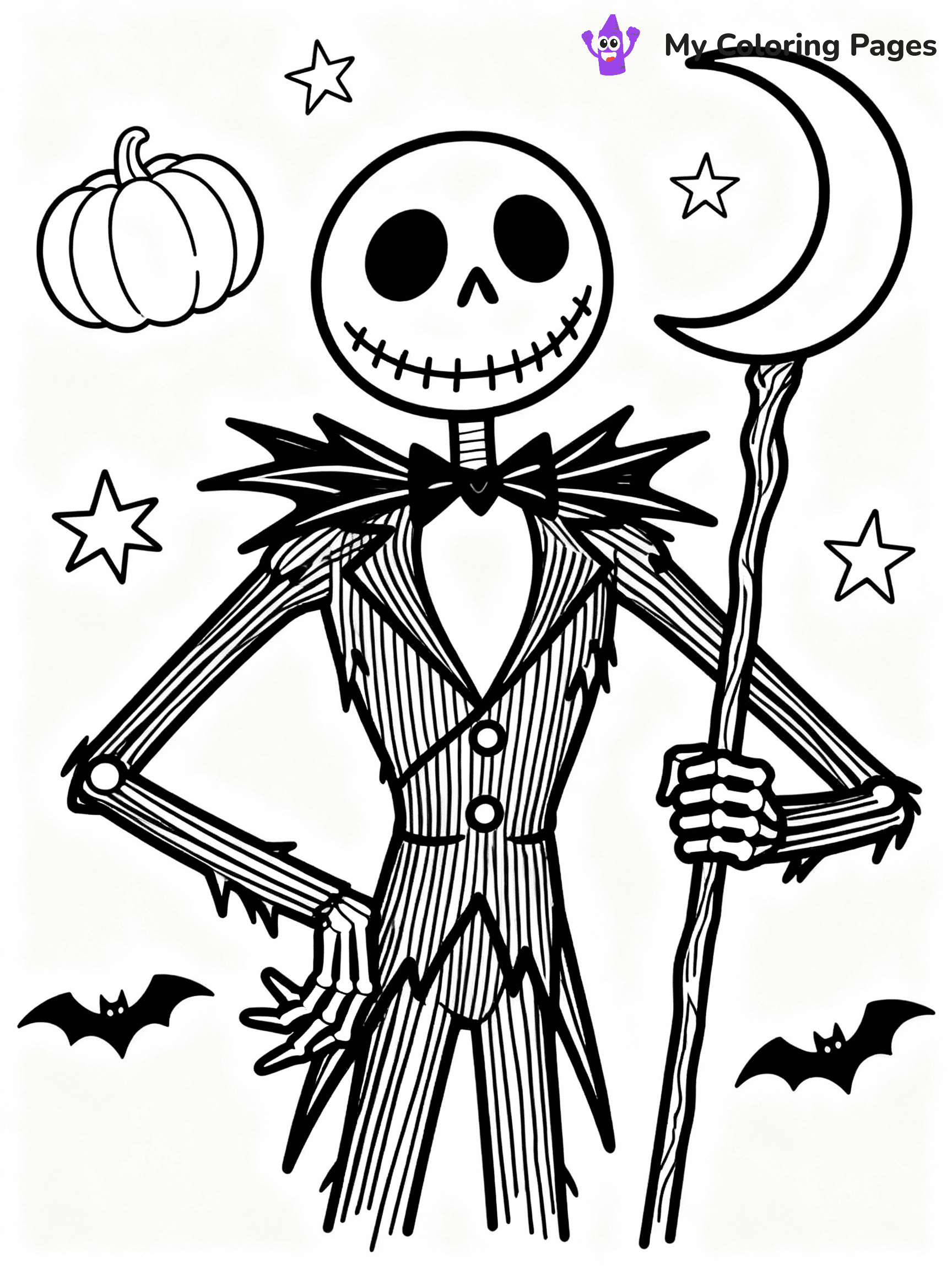 ⚠️ CRITICAL REQUIREMENT - ABSOLUTE BLACK AND WHITE ONLY ⚠️
This MUST be a BLACK AND WHITE line drawing ONLY. NO COLORS whatsoever.
- ONLY pure black lines (#000000) on pure white background (#FFFFFF)
- ABSOLUTELY NO colors, NO shading, NO gradients, NO grayscale
- If there are ANY colors in the output, the image is REJECTED
- This is a COLORING PAGE - meant to be COLORED IN by children
- The output must be UNCOLORED line art ready for coloring
⚠️ SUBJECT TO DRAW: Jack Skellington
(REMEMBER: Output must be BLACK AND WHITE line art only, NOT colored!)
# COLORING PAGE: BLACK OUTLINES ONLY - WHITE BACKGROUND MANDATORY
Create a **coloring book page** using EXACTLY two values: black lines, white space.
## NON-NEGOTIABLE BINARY RULES
- **ONLY #000000 (black) and #FFFFFF (white)** - NO other values exist
- **EVERY PIXEL = BLACK OR WHITE** - no gray/shading/antialiasing
- **WHITE BACKGROUND MANDATORY** - entire canvas stays white
- **ALL SHAPES HOLLOW** - everything is empty outlines waiting to be colored
- **FORBIDDEN:** fills, shading, gradients, patterns, textures, colors
- **NO SOLID REGIONS** - if it's not a thin line, it's wrong
## Universal Line Standards
- Black outlines ONLY - thin, uniform weight
- Every shape completely empty inside
- Closed contours suitable for coloring
- Simple flat illustration - zero depth/3D/realism
- **Style:** Whimsical Doodle Art Alley - rounded, friendly outlines (unless specified)
## Everything = Outline Only
- Characters/animals: hollow shapes
- Objects/clothing: empty contours
- Backgrounds/scenery: line work only
- Natural elements: outlined forms
- Dark/night areas: don't exist (use outlined symbols)
- Textures/patterns: convert to simple lines
## The Test
Can a child color EVERY white space with crayons? If any area is pre-filled/shaded/gray or colored in, it FAILS. Every shape must be waiting to receive color.
**FINAL OUTPUT**: Binary coloring page. Black lines define shapes. White spaces ready for coloring. Nothing else exists. No exceptions. Print-ready.
⚠️ FINAL REMINDER: Draw the subject "Jack Skellington" as BLACK AND WHITE line art. Zero colors in output.