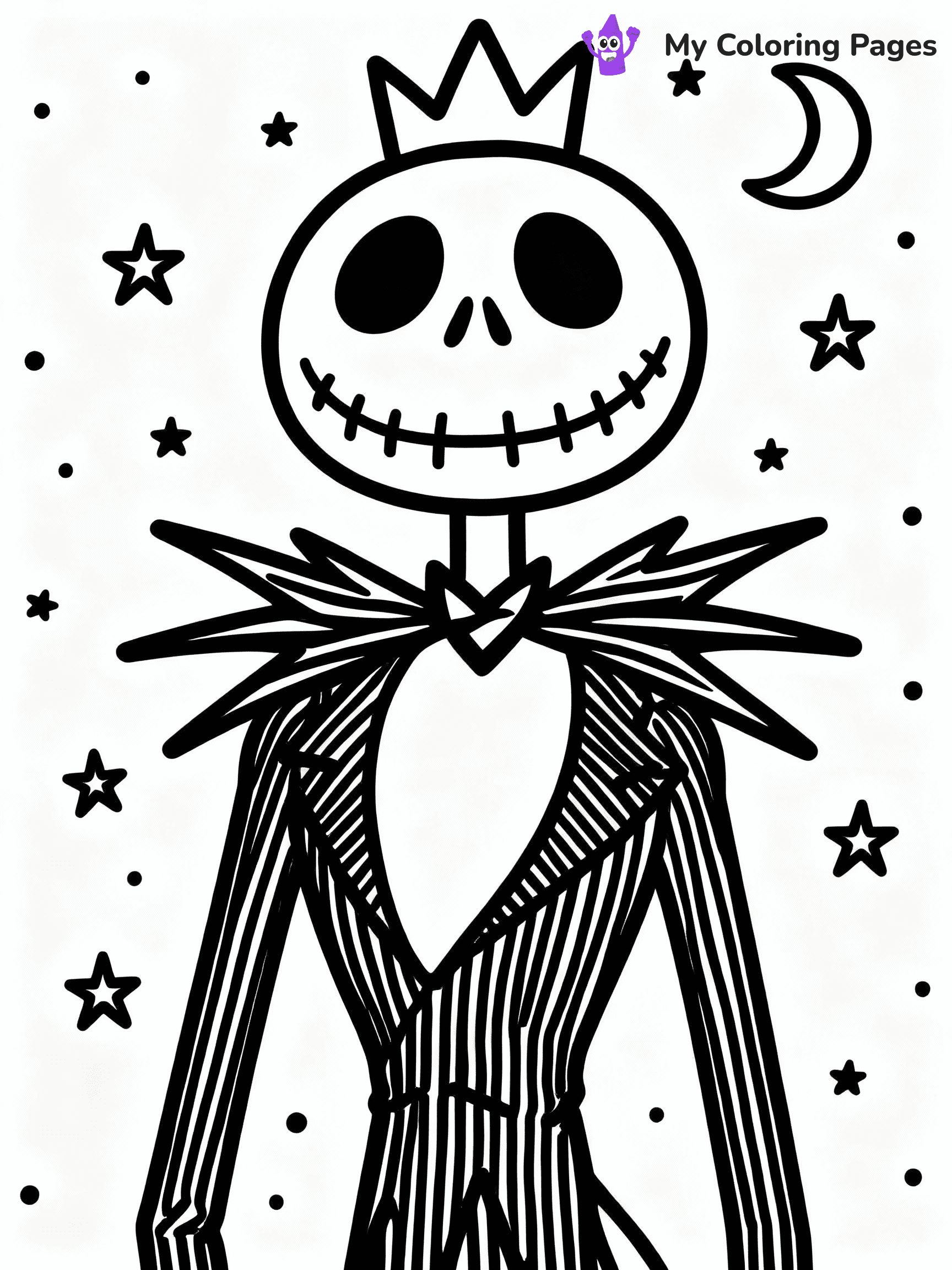 ⚠️ CRITICAL REQUIREMENT - ABSOLUTE BLACK AND WHITE ONLY ⚠️
This MUST be a BLACK AND WHITE line drawing ONLY. NO COLORS whatsoever.
- ONLY pure black lines (#000000) on pure white background (#FFFFFF)
- ABSOLUTELY NO colors, NO shading, NO gradients, NO grayscale
- If there are ANY colors in the output, the image is REJECTED
- This is a COLORING PAGE - meant to be COLORED IN by children
- The output must be UNCOLORED line art ready for coloring
⚠️ SUBJECT TO DRAW: Jack Skellington
(REMEMBER: Output must be BLACK AND WHITE line art only, NOT colored!)
# COLORING PAGE: BLACK OUTLINES ONLY - WHITE BACKGROUND MANDATORY
Create a **coloring book page** using EXACTLY two values: black lines, white space.
## NON-NEGOTIABLE BINARY RULES
- **ONLY #000000 (black) and #FFFFFF (white)** - NO other values exist
- **EVERY PIXEL = BLACK OR WHITE** - no gray/shading/antialiasing
- **WHITE BACKGROUND MANDATORY** - entire canvas stays white
- **ALL SHAPES HOLLOW** - everything is empty outlines waiting to be colored
- **FORBIDDEN:** fills, shading, gradients, patterns, textures, colors
- **NO SOLID REGIONS** - if it's not a thin line, it's wrong
## Universal Line Standards
- Black outlines ONLY - thin, uniform weight
- Every shape completely empty inside
- Closed contours suitable for coloring
- Simple flat illustration - zero depth/3D/realism
- **Style:** Whimsical Doodle Art Alley - rounded, friendly outlines (unless specified)
## Everything = Outline Only
- Characters/animals: hollow shapes
- Objects/clothing: empty contours
- Backgrounds/scenery: line work only
- Natural elements: outlined forms
- Dark/night areas: don't exist (use outlined symbols)
- Textures/patterns: convert to simple lines
## The Test
Can a child color EVERY white space with crayons? If any area is pre-filled/shaded/gray or colored in, it FAILS. Every shape must be waiting to receive color.
**FINAL OUTPUT**: Binary coloring page. Black lines define shapes. White spaces ready for coloring. Nothing else exists. No exceptions. Print-ready.
⚠️ FINAL REMINDER: Draw the subject "Jack Skellington" as BLACK AND WHITE line art. Zero colors in output.