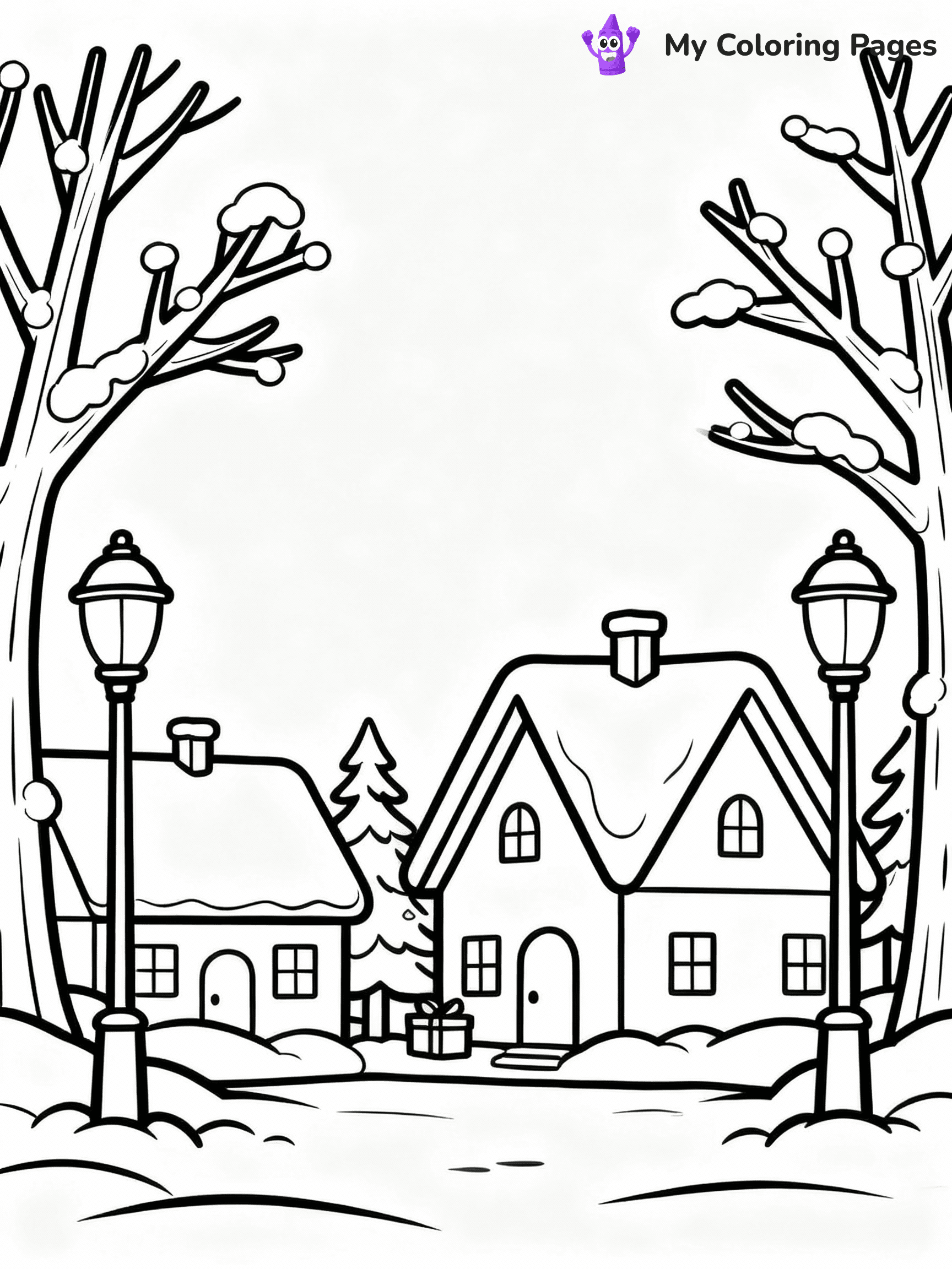 ⚠️ CRITICAL REQUIREMENT - ABSOLUTE BLACK AND WHITE ONLY ⚠️
This MUST be a BLACK AND WHITE line drawing ONLY. NO COLORS whatsoever.
- ONLY pure black lines (#000000) on pure white background (#FFFFFF)
- ABSOLUTELY NO colors, NO shading, NO gradients, NO grayscale
- If there are ANY colors in the output, the image is REJECTED
- This is a COLORING PAGE - meant to be COLORED IN by children
- The output must be UNCOLORED line art ready for coloring
⚠️ SUBJECT TO DRAW: A peaceful snowy village with glowing streetlamps, in Christmas-themed style. PURE OUTLINES. NO FILLS, COLOR, SHADING, OR GREYSCALE. WHITE BACKGROUND.
(REMEMBER: Output must be BLACK AND WHITE line art only, NOT colored!)
# Flat, Friendly Cartoon Line-Art Coloring Page
You are generating a **pure black-and-white binary image** of a child-friendly cartoon scene combining characters and background scenery in one cohesive composition.
## Rendering Rules (Strict)
- Only two colors: pure black (#000000) outlines and pure white (#FFFFFF) background.
- No grayscale, shading, gradients, tints, fills, transparency, or partial pixels.
- No antialiasing or blended edges; every pixel is 100% black or white.
- No solid black fills inside shapes — all areas inside outlines must remain white.
- No dark clothing areas or filled tone blocks; all garments outlined only.
- No shadows, textures, lighting, or tonal variations.
- Must look like flat binary vector line-art for coloring pages.
## Drawing & Composition
- **Medium, consistent line weight**; clean closed outlines easy to color inside.
- **Flat, simple, child-friendly design** — no realism or 3D depth.
- Characters are **grounded on a surface**, centered and large.
- **Balanced composition** with clear silhouettes and minimal props.
## Scenery & Style
- Landmarks (e.g., mosque, CN Tower) and scenery (trees, benches, waves) drawn with **black outlines only.**
- For real-world figures, teams, or places, show accurate details using only black outlines—no text or logos. Use distinctive uniform patterns, abstract symbols, and landmark silhouettes to convey identity.
- Keep **consistent perspective**; no floating elements.
- **Style:** whimsical **Doodle Art Alley** — rounded, friendly outlines.
- May adapt shapes from **Crayola, Disney, Peppa Pig, Cocomelon** — *by shape only, never color.*
- Final output: **flat, crisp, binary (#000000/#FFFFFF)**, **no filled color or background text.**
EXTREMELYE IMPORTANT:
- PURE BINARY LINE-ART; NO FILLS (HAIR/CLOTHES/SKIN), SHADING, OR GREY.
- NO SHADING, COLOR. MUST BE WHITE BACKGROUND.
⚠️ FINAL REMINDER: Draw the subject "A peaceful snowy village with glowing streetlamps, in Christmas-themed style. PURE OUTLINES. NO FILLS, COLOR, SHADING, OR GREYSCALE. WHITE BACKGROUND." as BLACK AND WHITE line art. Zero colors in output.