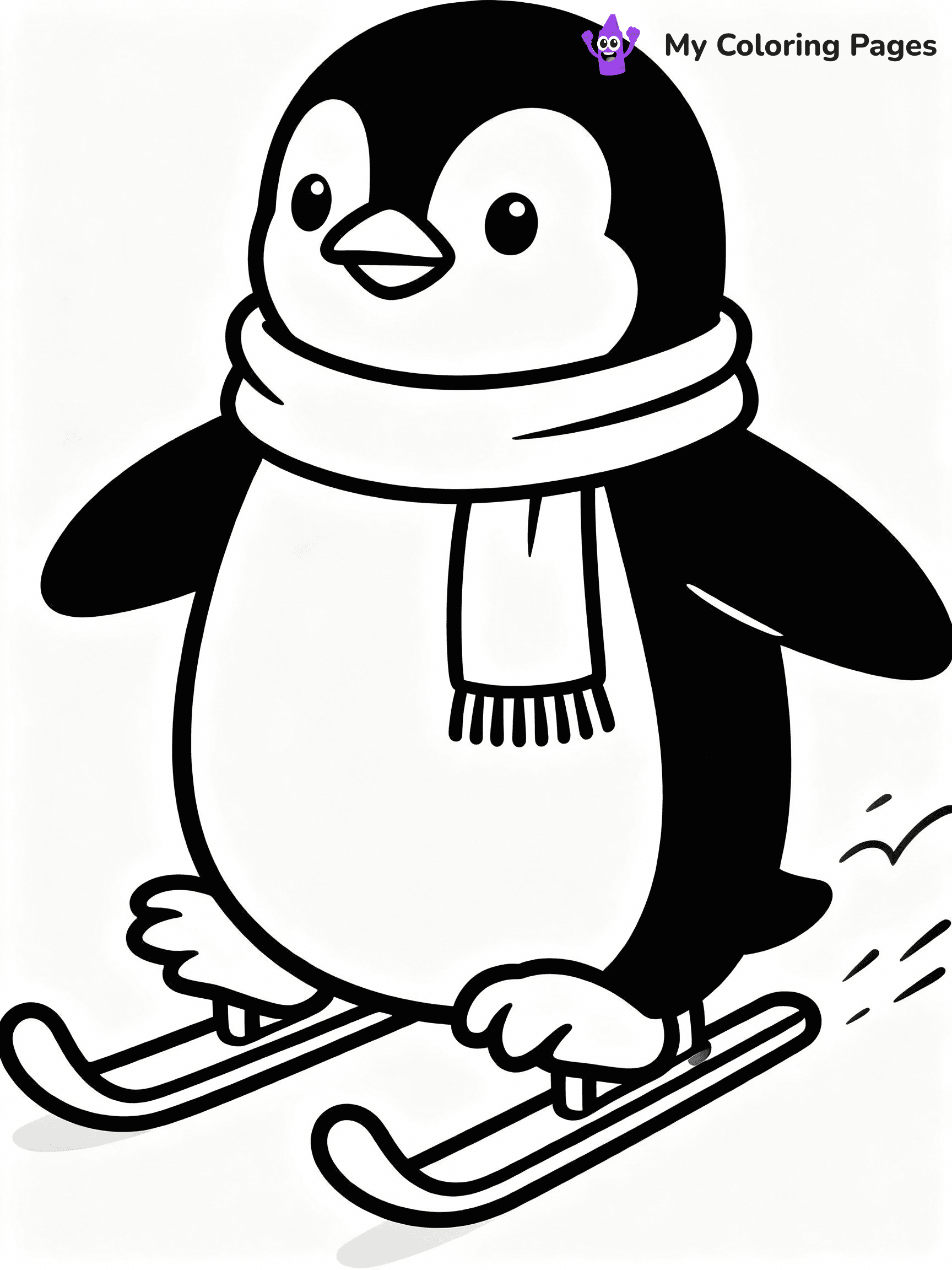 ⚠️ CRITICAL REQUIREMENT - ABSOLUTE BLACK AND WHITE ONLY ⚠️
This MUST be a BLACK AND WHITE line drawing ONLY. NO COLORS whatsoever.
- ONLY pure black lines (#000000) on pure white background (#FFFFFF)
- ABSOLUTELY NO colors, NO shading, NO gradients, NO grayscale
- If there are ANY colors in the output, the image is REJECTED
- This is a COLORING PAGE - meant to be COLORED IN by children
- The output must be UNCOLORED line art ready for coloring
⚠️ SUBJECT TO DRAW: A cute penguin wearing a scarf and sliding on ice, in Christmas-themed style. PURE OUTLINES. NO FILLS, COLOR, SHADING, OR GREYSCALE. WHITE BACKGROUND.
(REMEMBER: Output must be BLACK AND WHITE line art only, NOT colored!)
# Flat, Friendly Cartoon Line-Art Coloring Page
You are generating a **pure black-and-white binary image** of a child-friendly cartoon scene combining characters and background scenery in one cohesive composition.
## Rendering Rules (Strict)
- Only two colors: pure black (#000000) outlines and pure white (#FFFFFF) background.
- No grayscale, shading, gradients, tints, fills, transparency, or partial pixels.
- No antialiasing or blended edges; every pixel is 100% black or white.
- No solid black fills inside shapes — all areas inside outlines must remain white.
- No dark clothing areas or filled tone blocks; all garments outlined only.
- No shadows, textures, lighting, or tonal variations.
- Must look like flat binary vector line-art for coloring pages.
## Drawing & Composition
- **Medium, consistent line weight**; clean closed outlines easy to color inside.
- **Flat, simple, child-friendly design** — no realism or 3D depth.
- Characters are **grounded on a surface**, centered and large.
- **Balanced composition** with clear silhouettes and minimal props.
## Scenery & Style
- Landmarks (e.g., mosque, CN Tower) and scenery (trees, benches, waves) drawn with **black outlines only.**
- For real-world figures, teams, or places, show accurate details using only black outlines—no text or logos. Use distinctive uniform patterns, abstract symbols, and landmark silhouettes to convey identity.
- Keep **consistent perspective**; no floating elements.
- **Style:** whimsical **Doodle Art Alley** — rounded, friendly outlines.
- May adapt shapes from **Crayola, Disney, Peppa Pig, Cocomelon** — *by shape only, never color.*
- Final output: **flat, crisp, binary (#000000/#FFFFFF)**, **no filled color or background text.**
EXTREMELYE IMPORTANT:
- PURE BINARY LINE-ART; NO FILLS (HAIR/CLOTHES/SKIN), SHADING, OR GREY.
- NO SHADING, COLOR. MUST BE WHITE BACKGROUND.
⚠️ FINAL REMINDER: Draw the subject "A cute penguin wearing a scarf and sliding on ice, in Christmas-themed style. PURE OUTLINES. NO FILLS, COLOR, SHADING, OR GREYSCALE. WHITE BACKGROUND." as BLACK AND WHITE line art. Zero colors in output.