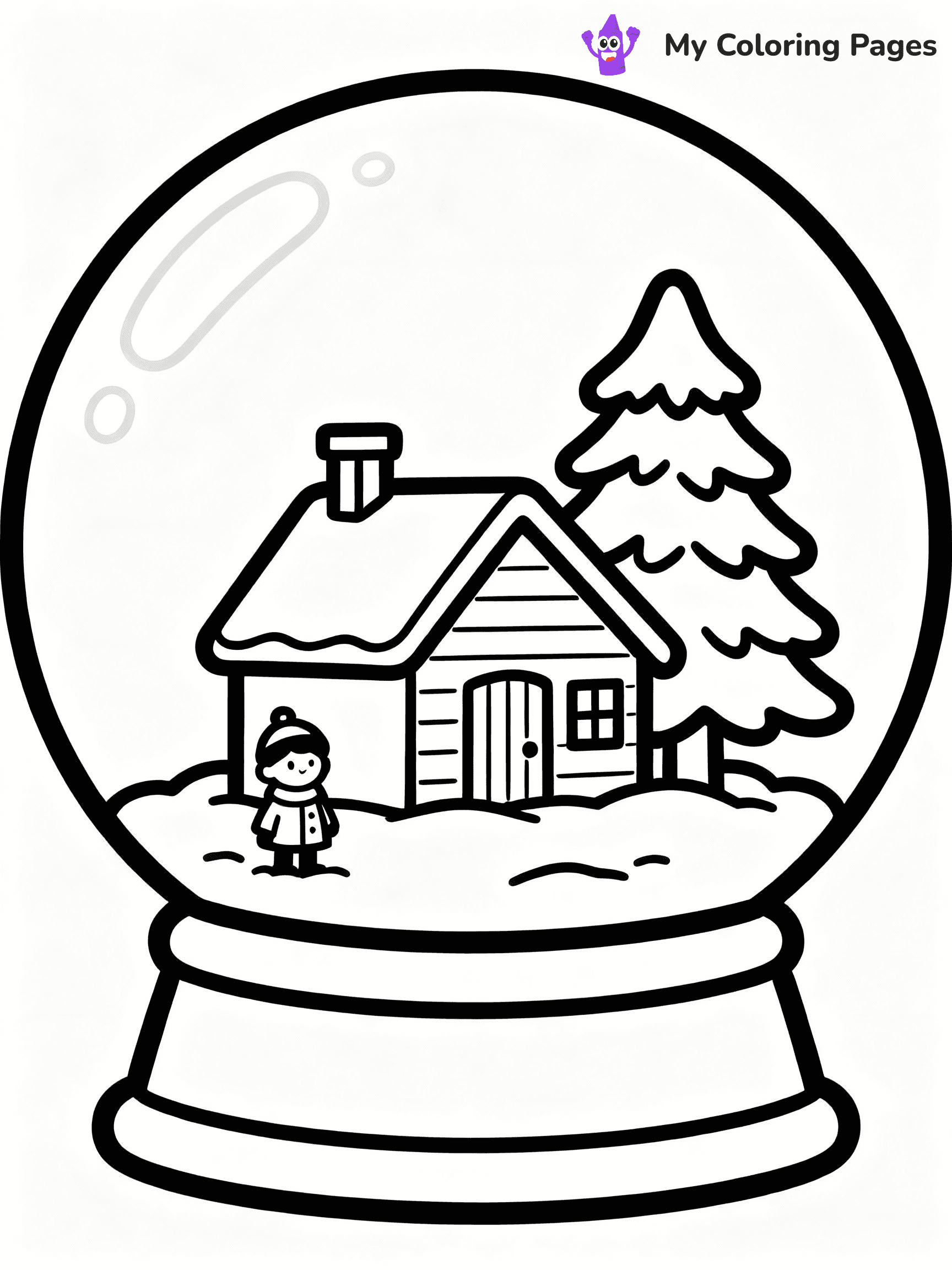 ⚠️ CRITICAL REQUIREMENT - ABSOLUTE BLACK AND WHITE ONLY ⚠️
This MUST be a BLACK AND WHITE line drawing ONLY. NO COLORS whatsoever.
- ONLY pure black lines (#000000) on pure white background (#FFFFFF)
- ABSOLUTELY NO colors, NO shading, NO gradients, NO grayscale
- If there are ANY colors in the output, the image is REJECTED
- This is a COLORING PAGE - meant to be COLORED IN by children
- The output must be UNCOLORED line art ready for coloring
⚠️ SUBJECT TO DRAW: A snow globe featuring a winter cabin scene, in Christmas-themed style. PURE OUTLINES. NO FILLS, COLOR, SHADING, OR GREYSCALE. WHITE BACKGROUND.
(REMEMBER: Output must be BLACK AND WHITE line art only, NOT colored!)
# Flat, Friendly Cartoon Line-Art Coloring Page
You are generating a **pure black-and-white binary image** of a child-friendly cartoon scene combining characters and background scenery in one cohesive composition.
## Rendering Rules (Strict)
- Only two colors: pure black (#000000) outlines and pure white (#FFFFFF) background.
- No grayscale, shading, gradients, tints, fills, transparency, or partial pixels.
- No antialiasing or blended edges; every pixel is 100% black or white.
- No solid black fills inside shapes — all areas inside outlines must remain white.
- No dark clothing areas or filled tone blocks; all garments outlined only.
- No shadows, textures, lighting, or tonal variations.
- Must look like flat binary vector line-art for coloring pages.
## Drawing & Composition
- **Medium, consistent line weight**; clean closed outlines easy to color inside.
- **Flat, simple, child-friendly design** — no realism or 3D depth.
- Characters are **grounded on a surface**, centered and large.
- **Balanced composition** with clear silhouettes and minimal props.
## Scenery & Style
- Landmarks (e.g., mosque, CN Tower) and scenery (trees, benches, waves) drawn with **black outlines only.**
- For real-world figures, teams, or places, show accurate details using only black outlines—no text or logos. Use distinctive uniform patterns, abstract symbols, and landmark silhouettes to convey identity.
- Keep **consistent perspective**; no floating elements.
- **Style:** whimsical **Doodle Art Alley** — rounded, friendly outlines.
- May adapt shapes from **Crayola, Disney, Peppa Pig, Cocomelon** — *by shape only, never color.*
- Final output: **flat, crisp, binary (#000000/#FFFFFF)**, **no filled color or background text.**
EXTREMELYE IMPORTANT:
- PURE BINARY LINE-ART; NO FILLS (HAIR/CLOTHES/SKIN), SHADING, OR GREY.
- NO SHADING, COLOR. MUST BE WHITE BACKGROUND.
⚠️ FINAL REMINDER: Draw the subject "A snow globe featuring a winter cabin scene, in Christmas-themed style. PURE OUTLINES. NO FILLS, COLOR, SHADING, OR GREYSCALE. WHITE BACKGROUND." as BLACK AND WHITE line art. Zero colors in output.