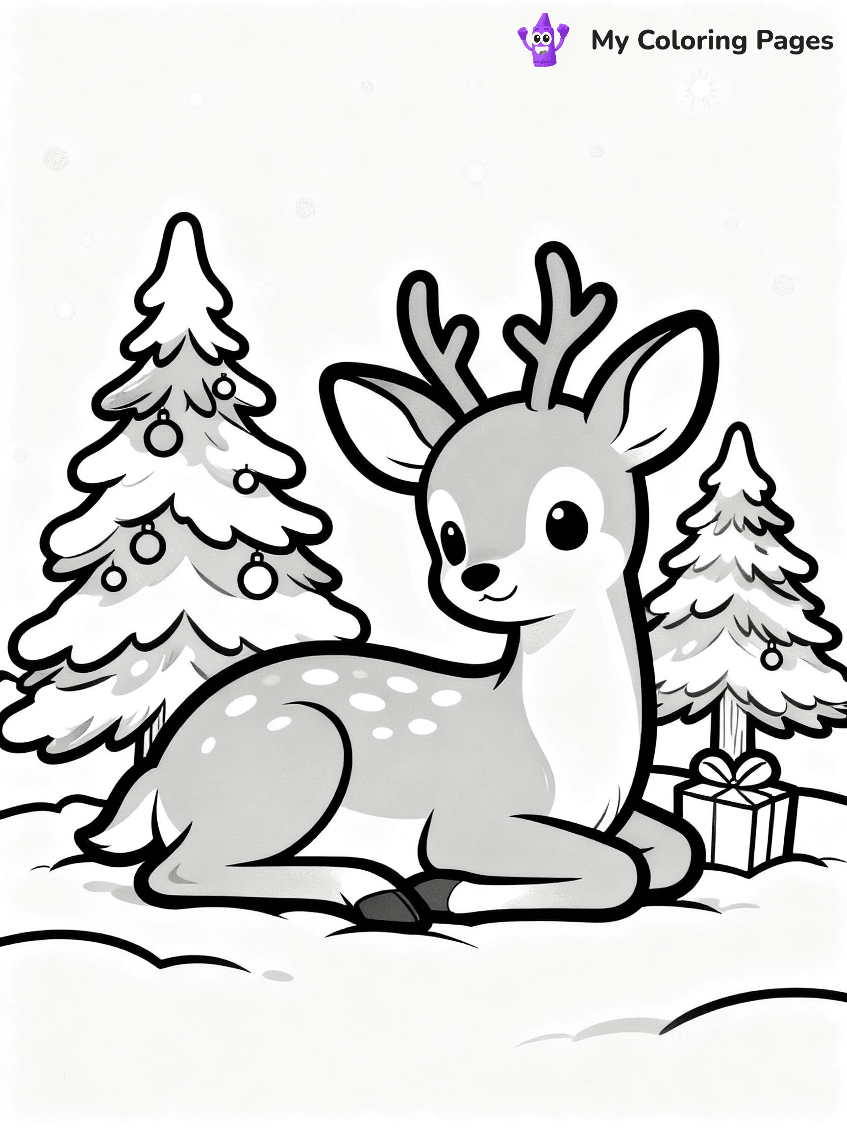 ⚠️ CRITICAL REQUIREMENT - ABSOLUTE BLACK AND WHITE ONLY ⚠️
This MUST be a BLACK AND WHITE line drawing ONLY. NO COLORS whatsoever.
- ONLY pure black lines (#000000) on pure white background (#FFFFFF)
- ABSOLUTELY NO colors, NO shading, NO gradients, NO grayscale
- If there are ANY colors in the output, the image is REJECTED
- This is a COLORING PAGE - meant to be COLORED IN by children
- The output must be UNCOLORED line art ready for coloring
⚠️ SUBJECT TO DRAW: A baby deer resting beside snowy pine trees, in Christmas-themed style. PURE OUTLINES. NO FILLS, COLOR, SHADING, OR GREYSCALE. WHITE BACKGROUND.
(REMEMBER: Output must be BLACK AND WHITE line art only, NOT colored!)
# Flat, Friendly Cartoon Line-Art Coloring Page
You are generating a **pure black-and-white binary image** of a child-friendly cartoon scene combining characters and background scenery in one cohesive composition.
## Rendering Rules (Strict)
- Only two colors: pure black (#000000) outlines and pure white (#FFFFFF) background.
- No grayscale, shading, gradients, tints, fills, transparency, or partial pixels.
- No antialiasing or blended edges; every pixel is 100% black or white.
- No solid black fills inside shapes — all areas inside outlines must remain white.
- No dark clothing areas or filled tone blocks; all garments outlined only.
- No shadows, textures, lighting, or tonal variations.
- Must look like flat binary vector line-art for coloring pages.
## Drawing & Composition
- **Medium, consistent line weight**; clean closed outlines easy to color inside.
- **Flat, simple, child-friendly design** — no realism or 3D depth.
- Characters are **grounded on a surface**, centered and large.
- **Balanced composition** with clear silhouettes and minimal props.
## Scenery & Style
- Landmarks (e.g., mosque, CN Tower) and scenery (trees, benches, waves) drawn with **black outlines only.**
- For real-world figures, teams, or places, show accurate details using only black outlines—no text or logos. Use distinctive uniform patterns, abstract symbols, and landmark silhouettes to convey identity.
- Keep **consistent perspective**; no floating elements.
- **Style:** whimsical **Doodle Art Alley** — rounded, friendly outlines.
- May adapt shapes from **Crayola, Disney, Peppa Pig, Cocomelon** — *by shape only, never color.*
- Final output: **flat, crisp, binary (#000000/#FFFFFF)**, **no filled color or background text.**
EXTREMELYE IMPORTANT:
- PURE BINARY LINE-ART; NO FILLS (HAIR/CLOTHES/SKIN), SHADING, OR GREY.
- NO SHADING, COLOR. MUST BE WHITE BACKGROUND.
⚠️ FINAL REMINDER: Draw the subject "A baby deer resting beside snowy pine trees, in Christmas-themed style. PURE OUTLINES. NO FILLS, COLOR, SHADING, OR GREYSCALE. WHITE BACKGROUND." as BLACK AND WHITE line art. Zero colors in output.