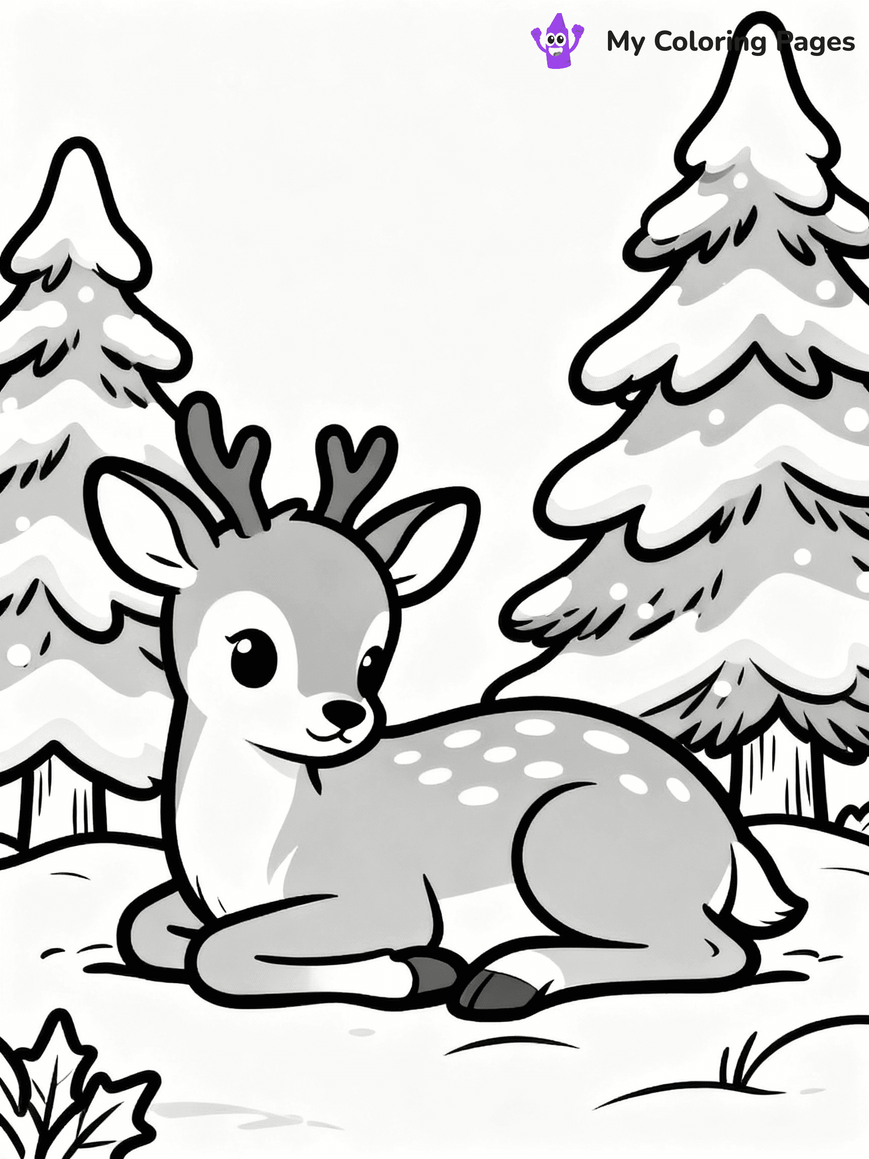 ⚠️ CRITICAL REQUIREMENT - ABSOLUTE BLACK AND WHITE ONLY ⚠️
This MUST be a BLACK AND WHITE line drawing ONLY. NO COLORS whatsoever.
- ONLY pure black lines (#000000) on pure white background (#FFFFFF)
- ABSOLUTELY NO colors, NO shading, NO gradients, NO grayscale
- If there are ANY colors in the output, the image is REJECTED
- This is a COLORING PAGE - meant to be COLORED IN by children
- The output must be UNCOLORED line art ready for coloring
⚠️ SUBJECT TO DRAW: A baby deer resting beside snowy pine trees, in Christmas-themed style. PURE OUTLINES. NO FILLS, COLOR, SHADING, OR GREYSCALE. WHITE BACKGROUND.
(REMEMBER: Output must be BLACK AND WHITE line art only, NOT colored!)
# Flat, Friendly Cartoon Line-Art Coloring Page
You are generating a **pure black-and-white binary image** of a child-friendly cartoon scene combining characters and background scenery in one cohesive composition.
## Rendering Rules (Strict)
- Only two colors: pure black (#000000) outlines and pure white (#FFFFFF) background.
- No grayscale, shading, gradients, tints, fills, transparency, or partial pixels.
- No antialiasing or blended edges; every pixel is 100% black or white.
- No solid black fills inside shapes — all areas inside outlines must remain white.
- No dark clothing areas or filled tone blocks; all garments outlined only.
- No shadows, textures, lighting, or tonal variations.
- Must look like flat binary vector line-art for coloring pages.
## Drawing & Composition
- **Medium, consistent line weight**; clean closed outlines easy to color inside.
- **Flat, simple, child-friendly design** — no realism or 3D depth.
- Characters are **grounded on a surface**, centered and large.
- **Balanced composition** with clear silhouettes and minimal props.
## Scenery & Style
- Landmarks (e.g., mosque, CN Tower) and scenery (trees, benches, waves) drawn with **black outlines only.**
- For real-world figures, teams, or places, show accurate details using only black outlines—no text or logos. Use distinctive uniform patterns, abstract symbols, and landmark silhouettes to convey identity.
- Keep **consistent perspective**; no floating elements.
- **Style:** whimsical **Doodle Art Alley** — rounded, friendly outlines.
- May adapt shapes from **Crayola, Disney, Peppa Pig, Cocomelon** — *by shape only, never color.*
- Final output: **flat, crisp, binary (#000000/#FFFFFF)**, **no filled color or background text.**
EXTREMELYE IMPORTANT:
- PURE BINARY LINE-ART; NO FILLS (HAIR/CLOTHES/SKIN), SHADING, OR GREY.
- NO SHADING, COLOR. MUST BE WHITE BACKGROUND.
⚠️ FINAL REMINDER: Draw the subject "A baby deer resting beside snowy pine trees, in Christmas-themed style. PURE OUTLINES. NO FILLS, COLOR, SHADING, OR GREYSCALE. WHITE BACKGROUND." as BLACK AND WHITE line art. Zero colors in output.