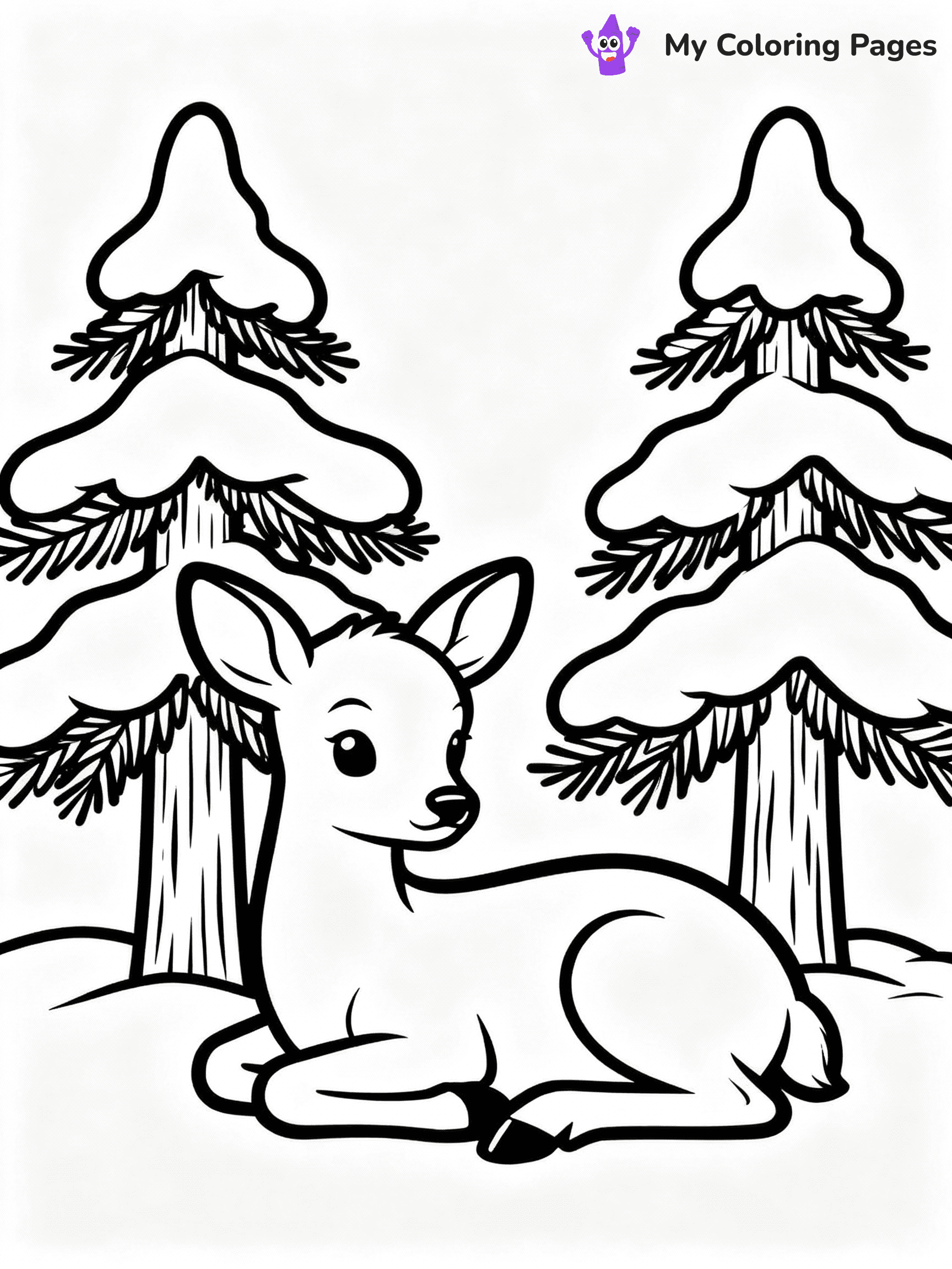 ⚠️ CRITICAL REQUIREMENT - ABSOLUTE BLACK AND WHITE ONLY ⚠️
This MUST be a BLACK AND WHITE line drawing ONLY. NO COLORS whatsoever.
- ONLY pure black lines (#000000) on pure white background (#FFFFFF)
- ABSOLUTELY NO colors, NO shading, NO gradients, NO grayscale
- If there are ANY colors in the output, the image is REJECTED
- This is a COLORING PAGE - meant to be COLORED IN by children
- The output must be UNCOLORED line art ready for coloring
⚠️ SUBJECT TO DRAW: A baby deer resting beside snowy pine trees, in Christmas-themed style. PURE OUTLINES. NO FILLS, COLOR, SHADING, OR GREYSCALE. WHITE BACKGROUND.
(REMEMBER: Output must be BLACK AND WHITE line art only, NOT colored!)
# Flat, Friendly Cartoon Line-Art Coloring Page
You are generating a **pure black-and-white binary image** of a child-friendly cartoon scene combining characters and background scenery in one cohesive composition.
## Rendering Rules (Strict)
- Only two colors: pure black (#000000) outlines and pure white (#FFFFFF) background.
- No grayscale, shading, gradients, tints, fills, transparency, or partial pixels.
- No antialiasing or blended edges; every pixel is 100% black or white.
- No solid black fills inside shapes — all areas inside outlines must remain white.
- No dark clothing areas or filled tone blocks; all garments outlined only.
- No shadows, textures, lighting, or tonal variations.
- Must look like flat binary vector line-art for coloring pages.
## Drawing & Composition
- **Medium, consistent line weight**; clean closed outlines easy to color inside.
- **Flat, simple, child-friendly design** — no realism or 3D depth.
- Characters are **grounded on a surface**, centered and large.
- **Balanced composition** with clear silhouettes and minimal props.
## Scenery & Style
- Landmarks (e.g., mosque, CN Tower) and scenery (trees, benches, waves) drawn with **black outlines only.**
- For real-world figures, teams, or places, show accurate details using only black outlines—no text or logos. Use distinctive uniform patterns, abstract symbols, and landmark silhouettes to convey identity.
- Keep **consistent perspective**; no floating elements.
- **Style:** whimsical **Doodle Art Alley** — rounded, friendly outlines.
- May adapt shapes from **Crayola, Disney, Peppa Pig, Cocomelon** — *by shape only, never color.*
- Final output: **flat, crisp, binary (#000000/#FFFFFF)**, **no filled color or background text.**
EXTREMELYE IMPORTANT:
- PURE BINARY LINE-ART; NO FILLS (HAIR/CLOTHES/SKIN), SHADING, OR GREY.
- NO SHADING, COLOR. MUST BE WHITE BACKGROUND.
⚠️ FINAL REMINDER: Draw the subject "A baby deer resting beside snowy pine trees, in Christmas-themed style. PURE OUTLINES. NO FILLS, COLOR, SHADING, OR GREYSCALE. WHITE BACKGROUND." as BLACK AND WHITE line art. Zero colors in output.