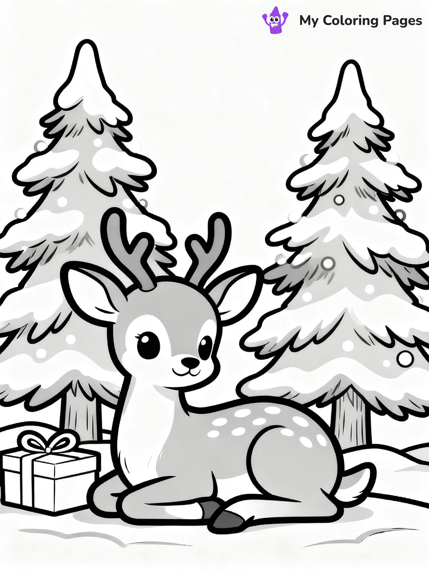 ⚠️ CRITICAL REQUIREMENT - ABSOLUTE BLACK AND WHITE ONLY ⚠️
This MUST be a BLACK AND WHITE line drawing ONLY. NO COLORS whatsoever.
- ONLY pure black lines (#000000) on pure white background (#FFFFFF)
- ABSOLUTELY NO colors, NO shading, NO gradients, NO grayscale
- If there are ANY colors in the output, the image is REJECTED
- This is a COLORING PAGE - meant to be COLORED IN by children
- The output must be UNCOLORED line art ready for coloring
⚠️ SUBJECT TO DRAW: A baby deer resting beside snowy pine trees, in Christmas-themed style. PURE OUTLINES. NO FILLS, COLOR, SHADING, OR GREYSCALE. WHITE BACKGROUND.
(REMEMBER: Output must be BLACK AND WHITE line art only, NOT colored!)
# Flat, Friendly Cartoon Line-Art Coloring Page
You are generating a **pure black-and-white binary image** of a child-friendly cartoon scene combining characters and background scenery in one cohesive composition.
## Rendering Rules (Strict)
- Only two colors: pure black (#000000) outlines and pure white (#FFFFFF) background.
- No grayscale, shading, gradients, tints, fills, transparency, or partial pixels.
- No antialiasing or blended edges; every pixel is 100% black or white.
- No solid black fills inside shapes — all areas inside outlines must remain white.
- No dark clothing areas or filled tone blocks; all garments outlined only.
- No shadows, textures, lighting, or tonal variations.
- Must look like flat binary vector line-art for coloring pages.
## Drawing & Composition
- **Medium, consistent line weight**; clean closed outlines easy to color inside.
- **Flat, simple, child-friendly design** — no realism or 3D depth.
- Characters are **grounded on a surface**, centered and large.
- **Balanced composition** with clear silhouettes and minimal props.
## Scenery & Style
- Landmarks (e.g., mosque, CN Tower) and scenery (trees, benches, waves) drawn with **black outlines only.**
- For real-world figures, teams, or places, show accurate details using only black outlines—no text or logos. Use distinctive uniform patterns, abstract symbols, and landmark silhouettes to convey identity.
- Keep **consistent perspective**; no floating elements.
- **Style:** whimsical **Doodle Art Alley** — rounded, friendly outlines.
- May adapt shapes from **Crayola, Disney, Peppa Pig, Cocomelon** — *by shape only, never color.*
- Final output: **flat, crisp, binary (#000000/#FFFFFF)**, **no filled color or background text.**
EXTREMELYE IMPORTANT:
- PURE BINARY LINE-ART; NO FILLS (HAIR/CLOTHES/SKIN), SHADING, OR GREY.
- NO SHADING, COLOR. MUST BE WHITE BACKGROUND.
⚠️ FINAL REMINDER: Draw the subject "A baby deer resting beside snowy pine trees, in Christmas-themed style. PURE OUTLINES. NO FILLS, COLOR, SHADING, OR GREYSCALE. WHITE BACKGROUND." as BLACK AND WHITE line art. Zero colors in output.