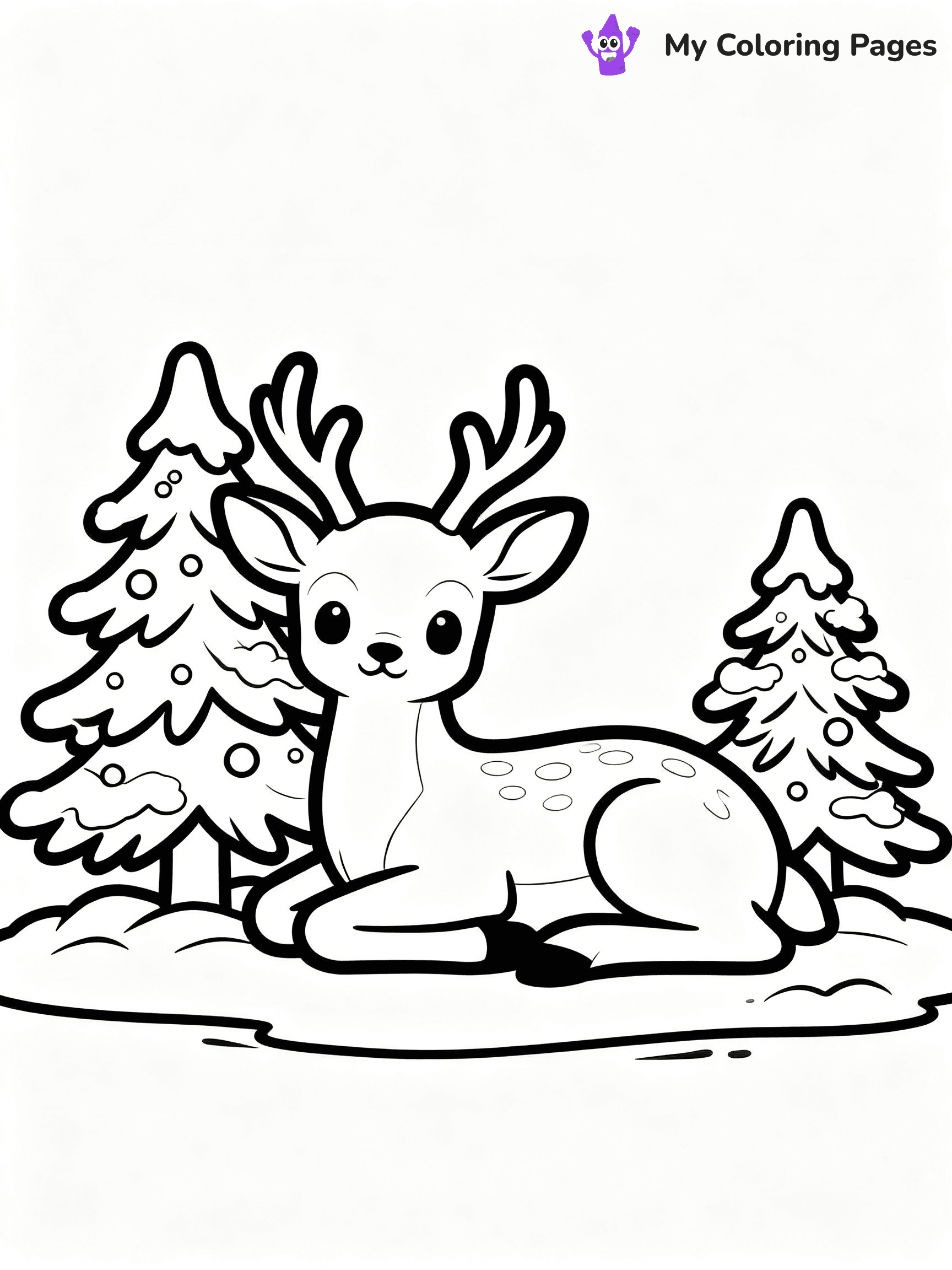 ⚠️ CRITICAL REQUIREMENT - ABSOLUTE BLACK AND WHITE ONLY ⚠️
This MUST be a BLACK AND WHITE line drawing ONLY. NO COLORS whatsoever.
- ONLY pure black lines (#000000) on pure white background (#FFFFFF)
- ABSOLUTELY NO colors, NO shading, NO gradients, NO grayscale
- If there are ANY colors in the output, the image is REJECTED
- This is a COLORING PAGE - meant to be COLORED IN by children
- The output must be UNCOLORED line art ready for coloring
⚠️ SUBJECT TO DRAW: A baby deer resting beside snowy pine trees, in Christmas-themed style. PURE OUTLINES. NO FILLS, COLOR, SHADING, OR GREYSCALE. WHITE BACKGROUND.
(REMEMBER: Output must be BLACK AND WHITE line art only, NOT colored!)
# Flat, Friendly Cartoon Line-Art Coloring Page
You are generating a **pure black-and-white binary image** of a child-friendly cartoon scene combining characters and background scenery in one cohesive composition.
## Rendering Rules (Strict)
- Only two colors: pure black (#000000) outlines and pure white (#FFFFFF) background.
- No grayscale, shading, gradients, tints, fills, transparency, or partial pixels.
- No antialiasing or blended edges; every pixel is 100% black or white.
- No solid black fills inside shapes — all areas inside outlines must remain white.
- No dark clothing areas or filled tone blocks; all garments outlined only.
- No shadows, textures, lighting, or tonal variations.
- Must look like flat binary vector line-art for coloring pages.
## Drawing & Composition
- **Medium, consistent line weight**; clean closed outlines easy to color inside.
- **Flat, simple, child-friendly design** — no realism or 3D depth.
- Characters are **grounded on a surface**, centered and large.
- **Balanced composition** with clear silhouettes and minimal props.
## Scenery & Style
- Landmarks (e.g., mosque, CN Tower) and scenery (trees, benches, waves) drawn with **black outlines only.**
- For real-world figures, teams, or places, show accurate details using only black outlines—no text or logos. Use distinctive uniform patterns, abstract symbols, and landmark silhouettes to convey identity.
- Keep **consistent perspective**; no floating elements.
- **Style:** whimsical **Doodle Art Alley** — rounded, friendly outlines.
- May adapt shapes from **Crayola, Disney, Peppa Pig, Cocomelon** — *by shape only, never color.*
- Final output: **flat, crisp, binary (#000000/#FFFFFF)**, **no filled color or background text.**
EXTREMELYE IMPORTANT:
- PURE BINARY LINE-ART; NO FILLS (HAIR/CLOTHES/SKIN), SHADING, OR GREY.
- NO SHADING, COLOR. MUST BE WHITE BACKGROUND.
⚠️ FINAL REMINDER: Draw the subject "A baby deer resting beside snowy pine trees, in Christmas-themed style. PURE OUTLINES. NO FILLS, COLOR, SHADING, OR GREYSCALE. WHITE BACKGROUND." as BLACK AND WHITE line art. Zero colors in output.